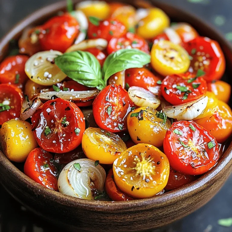 - 3 pounds ripe tomatoes (mix of colors) - 1 medium onion - 4 cloves garlic - 2 tablespoons extra virgin olive oil - 1 teaspoon sea salt - 1/2 teaspoon black pepper - 1 teaspoon dried oregano - 1 teaspoon dried basil - 1 tablespoon balsamic vinegar To make a great roasted tomato sauce, you need fresh ingredients. Start with 3 pounds of ripe tomatoes. Use a mix of colors for a bright sauce. Choose a medium onion and four cloves of garlic. The onion adds sweetness, while garlic gives depth. Next, gather your seasonings. You will need two tablespoons of extra virgin olive oil to help the veggies roast nicely. Sea salt and black pepper bring out the flavors. For a twist, you can add dried oregano and dried basil. They add a lovely aroma and taste. Balsamic vinegar is optional but gives a hint of sweetness. You can find the full recipe to guide you through each step. Enjoy crafting this simple yet flavorful sauce! First, preheat your oven to 400°F (200°C). This step is key for getting that perfect roast. Next, line a large baking sheet with parchment paper. This makes cleanup easy and helps the veggies roast well. Now, take your ripe tomatoes and cut them in half. Place them cut side up on the baking sheet. Surround the tomatoes with the quartered onion and unpeeled garlic cloves. This mix of veggies adds great flavor to the sauce. Drizzle the extra virgin olive oil over all of them. Then, sprinkle sea salt, black pepper, dried oregano, and dried basil. Make sure everything is well-seasoned. Put the baking sheet in the oven and roast for about 35-40 minutes. Keep an eye on them. You want the tomatoes to look caramelized and the onions to be soft and golden. This roasting time really brings out the flavors. When the veggies are done roasting, carefully remove the baking sheet from the oven. Let them cool for a few minutes. Squeeze the soft garlic out of its skin and add it to a blender with the roasted tomatoes and onions. If you want a hint of sweetness, add balsamic vinegar here. Blend everything until you reach your desired consistency. Some like it smooth, while others prefer it chunky. Taste your sauce and adjust the seasoning if needed. You can add more salt, pepper, or herbs to make it just right. How to select ripe tomatoes Choose tomatoes that feel heavy and have a nice smell. Look for vibrant colors like red, yellow, or orange. The skin should be smooth and free of blemishes. Ripe tomatoes will have a slight give when you press them gently. Signals of doneness when roasting Watch for the tomatoes getting soft and caramelized edges. The onions should turn golden and sweet. The garlic will soften and can easily be squeezed from its skin. These signs mean your sauce will have deep flavor. Pairing with pasta, pizza, and grilled meats This roasted tomato sauce is very versatile. Toss it with your favorite pasta for a quick meal. Use it as a base for homemade pizza, spreading it on the dough. Drizzle over grilled meats for added flavor. Presentation tips with olive oil and basil Serve the sauce warm. Drizzle a little extra virgin olive oil on top. Add fresh basil leaves for a pop of color and flavor. This simple touch makes the dish look elegant. Experimenting with herbs and spices Feel free to try different herbs and spices in your sauce. Add thyme, rosemary, or even a pinch of red pepper flakes. Each choice will give your sauce a unique twist. Using fresh versus dried herbs Fresh herbs pack a lot of flavor, but dried herbs are more convenient. If you use fresh herbs, add them at the end of cooking. If you prefer dried, add them during roasting for deeper flavor. For the full recipe, check out the [Full Recipe]. {{image_4}} You can make roasted tomato sauce even better with some simple tweaks. Each variation adds a new twist to the classic recipe. Fresh herbs like thyme or rosemary bring bright notes. Just chop them up, and stir them in after blending. If you like heat, try adding red pepper flakes. They add spice and warmth to your sauce. Tomatoes can be tart, but you can balance that. A little sugar or honey can cut the acidity. Just sprinkle some in while blending. If you want more depth, adjust the balsamic vinegar. A bit more can add sweetness and richness. Do you prefer a chunky sauce? Leave some bits of tomato in when blending. If you want a smooth sauce, blend it longer. For soups or stews, thicken the sauce by simmering it. This way, it becomes rich and hearty. These variations let you personalize your sauce. Enjoy exploring flavors and textures in your homemade roasted tomato sauce! For the full recipe, check out the details above. Store your homemade roasted tomato sauce in airtight containers. This keeps it fresh and tasty. In the fridge, it lasts about one week. Make sure it cools down before sealing. Freezing is a great way to save your sauce. Use freezer-safe containers or bags. Leave some space for expansion. When you're ready to use it, just take it out and thaw it in the fridge overnight. You can also warm it gently on the stove. You can create many meals with leftover sauce. Mix it into pasta for a quick dinner. Use it as a base for pizza or a dip for bread. You could even add it to soups for extra flavor. The options are endless! For more ideas, check out the [Full Recipe]. Homemade roasted tomato sauce lasts about one week in the fridge. Store it in an airtight container. For longer storage, freeze it. In the freezer, it stays good for about six months. Just make sure to use freezer-safe containers. Label them with the date for easy tracking. Yes, you can use canned tomatoes. They save time and are great when fresh tomatoes are out of season. Canned tomatoes are usually ripe and ready to use. However, they may have a different flavor. Fresh tomatoes give a brighter taste. If you use canned tomatoes, choose whole or diced varieties for the best texture. Roasted tomato sauce works well in many dishes. Use it as a pasta sauce, or on pizza. It also makes a tasty base for soups and stews. You can even spoon it over grilled meats or veggies. Try it with rice or quinoa for a filling meal. Yes, you can can roasted tomato sauce. Start by sterilizing your jars and lids. Fill them with hot sauce, leaving some space at the top. Seal the jars and process them in a water bath for safety. This method keeps the sauce good for up to a year. Always check seals before using. To make the sauce spicier, add red pepper flakes during roasting. You can also blend in fresh or dried chili peppers. For a smoky heat, try chipotle peppers. Start with a small amount, then taste. Adjust to your preference for the right kick. This blog post explained how to make delicious roasted tomato sauce. We discussed ingredients, steps, tips, and storage. Now you know how to choose ripe tomatoes and roast them to perfection. You can experiment with herbs and spices for extra flavor. Enjoy this sauce with pasta or grilled meats. Leftovers can create quick meals. By following these steps, you’ll master the art of homemade tomato sauce. Keep experimenting and enjoy your cooking journey!