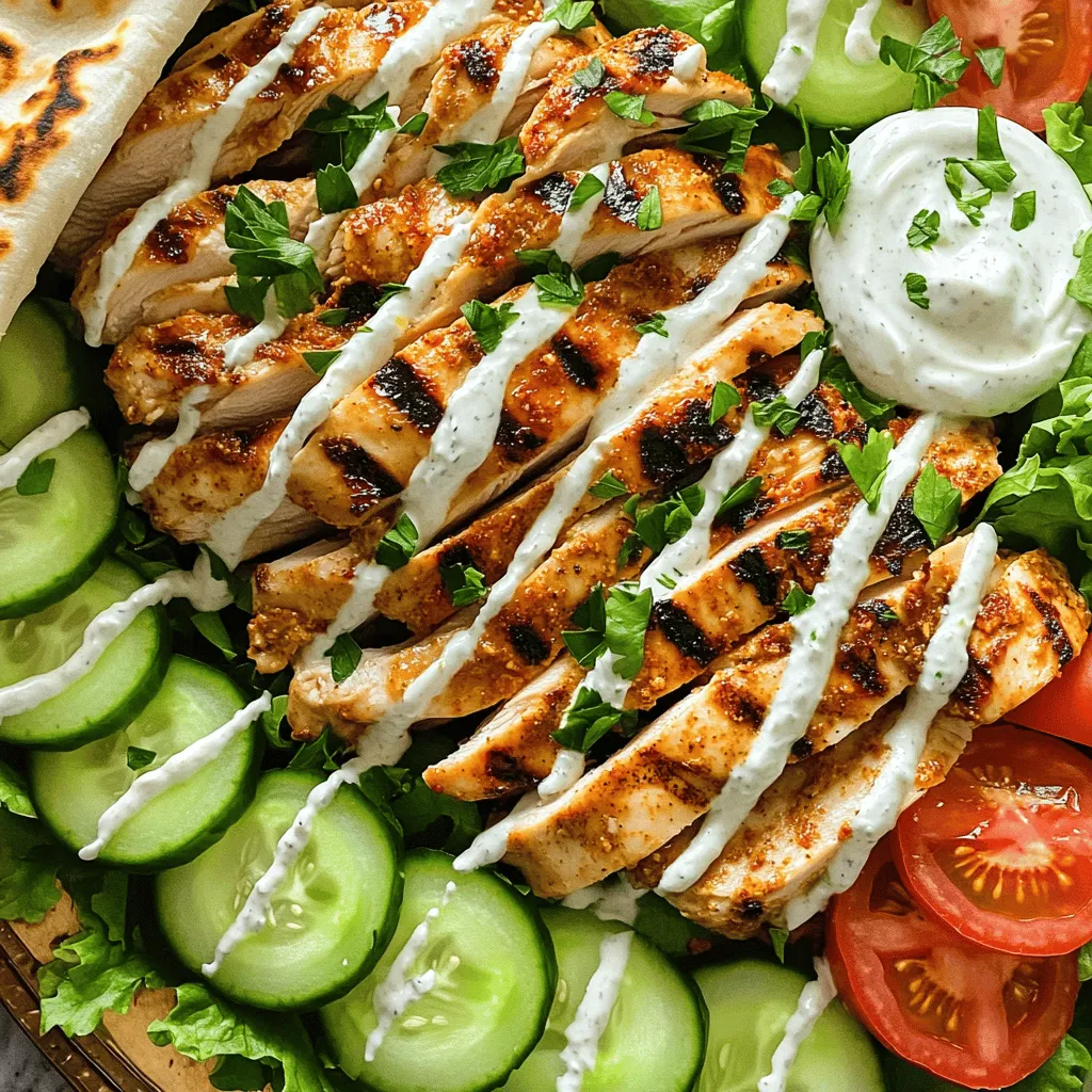 - 1 lb boneless, skinless chicken thighs - 3 tablespoons extra virgin olive oil - 2 teaspoons ground cumin - 2 teaspoons smoked paprika - 1 teaspoon ground coriander - 1 teaspoon ground turmeric - 1/2 teaspoon ground cinnamon - 1/2 teaspoon cayenne pepper (adjust for desired spice) - 4 cloves garlic, finely minced - Juice of 1 fresh lemon - Sea salt and freshly ground black pepper to taste - Pita bread or flatbreads, for serving - Fresh parsley, finely chopped, for garnish To make the chicken shawarma, you need a few key ingredients. The chicken thighs are juicy and tender, perfect for grilling. The olive oil helps blend the spices. Cumin and smoked paprika give a deep flavor. Turmeric adds color, while cinnamon and cayenne pepper bring warmth. Fresh garlic and lemon juice brighten the dish. Salt and pepper enhance all the flavors. Finally, fresh parsley adds a pop of color and taste. - 1 cup creamy plain Greek yogurt - 4 cloves garlic, finely minced - Juice of 1/2 lemon - 2 tablespoons tahini - Sea salt to taste For the creamy garlic sauce, Greek yogurt is the base. It adds creaminess and tang. Minced garlic gives it a strong flavor. Lemon juice adds brightness, while tahini brings a nutty taste. Sea salt helps bring all the flavors together. This sauce pairs perfectly with the chicken, making each bite delicious. You can find the full recipe for this Chicken Shawarma with Creamy Garlic Sauce in the main article. To start, gather your ingredients. In a large mixing bowl, whisk together the olive oil, ground cumin, smoked paprika, ground coriander, ground turmeric, ground cinnamon, cayenne pepper, minced garlic, fresh lemon juice, sea salt, and black pepper. This mixture creates a flavorful marinade. Ensure that you combine the ingredients well. Each spice adds depth, making your chicken shawarma truly special. Next, add the boneless chicken thighs to your marinade. Make sure each piece is fully coated. This step is key. Cover the bowl with plastic wrap or a lid. Let the chicken sit in the fridge for at least 1 hour. For the best flavor, marinate overnight if you can. The longer the chicken sits, the more it absorbs those tasty flavors. Now, it's time to cook. Preheat your grill or stovetop grill pan over medium-high heat. Once the grill is hot, remove the chicken from the marinade. Let any excess marinade drip off. Place the chicken on the grill. Cook for about 5-7 minutes on each side. You want a nice char on the edges. To check for doneness, use an instant-read thermometer. The internal temperature should reach 165°F (75°C). This ensures your chicken is safe to eat and juicy. To get the best flavor from your chicken shawarma, start with marinating. I suggest marinating the chicken for at least one hour. If you can, let it sit overnight. This time allows the spices to soak in. For the marinade, use these spices: - Ground cumin - Smoked paprika - Ground coriander - Ground turmeric - Ground cinnamon - Cayenne pepper Feel free to adjust the spices. Want a different taste? Try adding some allspice or sumac for a unique twist. Each spice will change the flavor a bit, so mix it up! When it comes to serving chicken shawarma, think fresh and fun. Pita bread or flatbreads work great as a base. You can add these sides: - Sliced cucumbers - Diced tomatoes - Shredded lettuce These sides add color and crunch. For a festive look, arrange everything on a large platter. Place the creamy garlic sauce in the center. This way, guests can create their own wraps. It’s fun and personalizes each meal! Want a great visual? Add chopped parsley on top for a pop of green. You’ll impress friends and family while enjoying a delicious meal. {{image_4}} If you're not in the mood for chicken, there are great substitutes. Beef and lamb work well, too. These meats soak up flavors just like chicken. Simply use the same marinade for them. For a vegetarian twist, try using mushrooms or eggplant. They have a meaty texture and will absorb the spices beautifully. While creamy garlic sauce is a star, you can explore other flavors. You might enjoy tahini sauce, made with sesame paste and lemon. Another option is a spicy harissa yogurt. This adds heat and depth. You can also try a simple lemon-herb dressing. Regional variations are fun, too. In the Middle East, some serve shawarma with a tangy pickle sauce. Others use a spicy chili sauce for a kick. Each sauce brings its own flair to the dish. The choice is yours! For the full recipe, check out the link. To keep your chicken shawarma fresh, store it properly. First, let the chicken cool to room temperature. Then, place it in an airtight container. Make sure to separate the chicken from the creamy garlic sauce to keep flavors fresh. Store the chicken in the fridge for up to three days. If you want to keep it longer, you can freeze it. Wrap the chicken tightly in plastic wrap and then place it in a freezer-safe bag. It will stay good for about three months. When it’s time to enjoy the leftover chicken shawarma, you want it hot but not dry. The best way to reheat is in the oven. Preheat your oven to 350°F (175°C). Place the chicken in a baking dish and cover it with foil. This helps keep moisture in. Heat for about 15 minutes or until warm. You can also use a microwave, but be careful. Place the chicken on a plate and cover it with a damp paper towel. Heat in short bursts, checking often. This keeps the chicken juicy and tasty. Enjoy your meal! Chicken shawarma is a popular Middle Eastern dish. It features marinated chicken cooked on a vertical spit. The dish is flavorful and tender, often served in pita or flatbreads. Shawarma has roots in the Ottoman Empire, evolving into a street food favorite. Its rich spices make it a beloved choice worldwide. Yes, you can make chicken shawarma in the oven. Preheat your oven to 425°F (220°C). Place marinated chicken on a baking sheet lined with parchment paper. Bake for about 25-30 minutes, turning halfway through. This method is great for convenience and still yields tasty results. The spice level of chicken shawarma is adjustable. You can add more cayenne pepper for heat or skip it for mildness. Many enjoy a mix of spices, allowing for personal preference. Taste the marinade before using it, and adjust as needed. If you can't use tahini, try peanut butter or sunflower seed butter as a substitute. You can also blend sesame seeds with olive oil for a homemade version. Greek yogurt can work as a base for creamy sauces too, adding flavor without tahini. Yes, you can freeze cooked chicken shawarma. Allow the chicken to cool completely before placing it in an airtight container. It will keep well in the freezer for up to three months. To defrost, place it in the fridge overnight or use the microwave for a quick option. To check if the chicken is done, use an instant-read thermometer. The internal temperature should reach 165°F (75°C). Look for juices that run clear and the chicken should not be pink inside. Let it rest for a few minutes before slicing for best results. To make Chicken Shawarma, start with marinated chicken thighs and a creamy garlic sauce. This dish shines with the right spices and cooking techniques, which enhance the flavor. Remember to let the chicken marinate well for the best taste. You can also experiment with different proteins and sauces for variety. Proper storage and reheating keep leftovers tasty. Enjoy your cooking journey and savor this delightful dish!