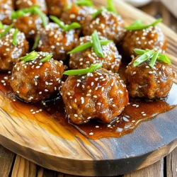To make Honey Sriracha Meatballs, gather these simple ingredients: - 1 lb ground beef (or ground turkey) - 1/2 cup breadcrumbs (panko works best) - 1/4 cup grated Parmesan cheese - 1/4 cup finely chopped green onions (plus extra for garnish) - 1 large egg - 2 garlic cloves, minced - 1/4 teaspoon salt - 1/4 teaspoon black pepper - 1 teaspoon minced fresh ginger - 1/4 cup honey - 1/4 cup sriracha sauce - 2 tablespoons low-sodium soy sauce - 1 tablespoon rice vinegar - Sesame seeds for garnish You can swap some ingredients if needed: - Use ground turkey or chicken for a lighter meat. - Replace breadcrumbs with crushed crackers or oats. - Skip Parmesan for a dairy-free option. - For spice, try chili garlic sauce instead of sriracha. - Use agave nectar as a honey substitute in the sauce. When measuring, use dry measuring cups for solids and liquid cups for liquids. - Make sure to pack the breadcrumbs lightly for accurate amounts. - Fresh herbs give the best flavor, but dried ones can work in a pinch. - If you want spicier meatballs, add more sriracha to the mixture. - Keep the meatballs uniform in size to ensure they cook evenly. - For easier cleanup, line your baking sheet with parchment paper. You can find the Full Recipe for more details on cooking steps! - Preheat the Oven First, set your oven to 400°F (200°C). Line a baking sheet with parchment paper. This helps keep the meatballs from sticking. - Making the Meatball Mixture In a large bowl, mix the ground beef, breadcrumbs, Parmesan, and chopped green onions. Add the egg, minced garlic, salt, black pepper, and minced ginger. Use your hands to combine the mixture. Be gentle; overmixing can make tough meatballs. - Forming the Meatballs With clean hands, take a small portion of the mixture. Roll it into a ball about 1 inch wide. Place the meatballs on the lined baking sheet. Make sure to leave space between each meatball for even cooking. - Baking Instructions Place the baking sheet in the oven. Bake the meatballs for 15-20 minutes. They should be fully cooked and golden brown. If you want them crispy, broil for the last 2-3 minutes. - Making the Honey Sriracha Sauce While the meatballs bake, prepare the sauce. In a small saucepan, mix honey, sriracha, soy sauce, and rice vinegar. Heat over medium heat. Whisk constantly for about 5 minutes. The sauce will thicken and blend well. - Coating the Meatballs Once the meatballs are baked, take them out of the oven. Drizzle the honey sriracha sauce over them. Gently toss the meatballs to coat evenly. Return the baking sheet to the oven for another 5-7 minutes. This helps the meatballs absorb the sauce. - Serving Instructions Let the meatballs cool for a few minutes. Then, transfer them to a serving platter. Garnish with sesame seeds and extra chopped green onions. You can serve them warm as an appetizer or over rice for a main dish. For the full recipe, check the section above. - Avoiding Tough Meatballs: To keep your meatballs tender, mix the meat gently. Overmixing can make them tough. Use your hands to combine ingredients just until mixed. - Ensuring Even Cooking: Space each meatball apart on the baking sheet. This helps them cook evenly. If they are too close, they might steam instead of bake. - Additional Herbs and Spices: Try adding fresh herbs like cilantro or parsley. A pinch of paprika or cumin can add a nice twist. Experiment with flavors you enjoy and see what works best. - Adjusting Sweetness and Spice Levels: Taste the honey sriracha sauce before using it. If you prefer it sweeter, add more honey. For extra heat, add more sriracha. Adjust the sauce to fit your taste. - Best Side Dishes: Honey sriracha meatballs pair well with rice or noodles. You can also serve them with a fresh salad. These sides balance the flavors and make a filling meal. - Presentation Tips: To make your dish look great, use a large platter. Arrange the meatballs in a circle and sprinkle sesame seeds and chopped green onions on top. This adds color and makes it inviting. Feel free to check out the Full Recipe for more details on how to make these delicious honey sriracha meatballs! {{image_4}} You can easily swap the ground beef in the recipe. Ground turkey offers a lighter choice. You can also use ground chicken for a milder taste. If you're feeling adventurous, try ground lamb. Each type of meat brings its own flavor. For a vegetarian or vegan version, use lentils or chickpeas. You can also use plant-based meat alternatives. Mix in breadcrumbs, egg substitutes, and spices. This option keeps all the flavors but caters to different diets. The honey sriracha sauce is fantastic, but you can mix it up! Try adding garlic or lime juice for an extra zing. If you love heat, add more sriracha or some chili flakes. Alternatively, use a sweet soy glaze for a different twist. Explore different sauces to find your favorite blend! For the full recipe, check out the complete list of ingredients and steps. After enjoying your honey sriracha meatballs, store any leftovers in an airtight container. Keep them in the fridge for up to three days. This makes it easy to enjoy them later. Just make sure they cool down before sealing. If you want to keep them longer, freezing is a great option. Place the meatballs in a single layer on a baking sheet. Freeze them for about two hours until firm. Once frozen, transfer them to a freezer bag or container. They can last for up to three months in the freezer. Remember to label the bag with the date. To reheat your honey sriracha meatballs, you have a few choices. For oven reheating, preheat it to 350°F (175°C). Place the meatballs on a baking sheet and heat for about 10-15 minutes. You can also use the microwave. Just place them on a microwave-safe plate and heat in short bursts, checking often. Make sure they reach an internal temperature of 165°F (74°C) before serving. Enjoy your cozy meal again! Yes, you can make Honey Sriracha Meatballs ahead of time. You can prepare the meatballs and even bake them. Then, just store them in the fridge for up to 2 days. When you are ready to eat, reheat them in the oven. Drizzle on the honey sriracha sauce before serving. This makes meal prep easy and saves time on busy nights. Honey Sriracha Meatballs pair well with many sides. Here are some great options: - Steamed rice or jasmine rice - Noodles, like lo mein or udon - Fresh vegetables, such as broccoli or snap peas - A simple salad with sesame dressing - Sticky rice for a fun twist These sides balance the sweet and spicy flavors of the meatballs nicely. To adjust the heat level, you can change the amount of sriracha. If you want it milder, use less sriracha. You can also add more honey to sweeten it, which will help tone down the heat. For those who like it hot, add extra sriracha or some red pepper flakes. Taste the sauce before coating the meatballs to find your perfect heat. Yes, you can use other sauces if you prefer. Some tasty alternatives include: - Teriyaki sauce for a sweeter flavor - Barbecue sauce for a smoky taste - Sweet chili sauce for a fruity kick - Soy sauce mixed with garlic and ginger for a savory option Feel free to get creative with your sauce choice! You can mix and match flavors to suit your taste. This article covered everything you need to know about making Honey Sriracha Meatballs. We explored the key ingredients, preparation steps, and cooking tips. You learned about ingredient swaps and how to store your leftovers. You can also try variations, including vegetarian options. Now that you're equipped with solid tips and knowledge, get creative in the kitchen. Enjoy the process and impress your friends and family with your delicious meatballs!
