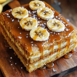 - 2 ripe bananas, mashed until smooth - 1/2 cup unsalted butter, softened to room temperature - 1 cup packed brown sugar - 2 large eggs, at room temperature - 1 teaspoon pure vanilla extract - 1 1/2 cups all-purpose flour - 1 teaspoon baking powder - 1/2 teaspoon baking soda - 1/2 teaspoon salt - 1/2 cup buttermilk, at room temperature - 1 cup granulated sugar - 6 tablespoons unsalted butter, cut into small cubes - 1/2 cup heavy cream, warmed - 1 teaspoon sea salt To make this cake, start with ripe bananas. They add natural sweetness and moisture. Next, use unsalted butter for creaminess. Brown sugar gives a rich flavor that pairs well with bananas. Don't forget the eggs; they help the cake rise and bind. Adding vanilla extract enhances the taste. Use all-purpose flour for the base. Baking powder and baking soda help the cake rise. Salt balances the sweetness. Buttermilk keeps the cake moist and adds flavor. For the salted caramel sauce, granulated sugar is key. You need unsalted butter to create a smooth texture. Heavy cream adds richness, and sea salt gives that perfect salty kick. You can find the full recipe [here](insert link). - Preheat the oven to 350°F (175°C). - Prepare a 9-inch round cake pan by greasing it with butter and dusting it with flour. You can also line the bottom with parchment paper. - In a large mixing bowl, cream together the softened butter and brown sugar until light and fluffy. This should take about 3 to 4 minutes. - Add the mashed bananas and mix well. Then, add the eggs one at a time. Make sure to mix thoroughly after each addition. Finally, stir in the vanilla extract. - In a separate bowl, whisk together the all-purpose flour, baking powder, baking soda, and salt until even. - Gradually add this dry mixture to the banana batter, alternating with the buttermilk. Start and end with the dry mix. Gently mix until just combined. Be careful not to overmix the batter. - Pour the batter into the prepared cake pan. Smooth the top with a spatula. - Bake in the preheated oven for 25 to 30 minutes. Check for doneness by inserting a toothpick into the center. It should come out clean. - Allow the cake to cool in the pan for 10 minutes. Then, transfer it to a wire rack to cool completely. - In a medium saucepan over medium heat, add the granulated sugar. Stir it continuously as it melts. Watch it turn into a golden amber liquid—do not burn it! - Once melted, remove from heat. Quickly add in the diced butter and stir until melted. - Gradually pour in the warm heavy cream while stirring. The mixture will bubble. Mix in the sea salt until smooth. Let it cool slightly. - When the cake has cooled, drizzle half of the salted caramel sauce over the top. Let it sit for a few minutes so the sauce can soak into the cake. - Keep the remaining sauce for serving. - Slice the cake into generous wedges. Serve each slice with a drizzle of the reserved salted caramel sauce. - For a lovely presentation, place the cake on a rustic wooden serving board. Offer a small bowl of extra salted caramel sauce alongside. Add fresh banana slices and a dollop of whipped cream for garnish. For the complete steps, check out the Full Recipe. - Avoiding overmixing: When you mix the batter, do it gently. Overmixing makes the cake tough. Stop mixing as soon as you see no flour. This keeps the cake light and fluffy. - Ensuring cake moisture: To keep your cake moist, use ripe bananas. They add natural sweetness and moisture. Also, buttermilk helps create a tender crumb. Always check if your cake is done with a toothpick. It should come out clean, but a few crumbs are okay. - Preventing sugar burning: When melting sugar, keep the heat at medium. Stir slowly and watch it closely. If it starts to turn dark too fast, remove it from heat. This helps avoid a burnt taste. - Adjusting sauce consistency: If the sauce is too thick, add a bit more warm cream. If it’s too thin, let it cook a bit longer. Stir well until you get the right smoothness. The perfect consistency will drizzle nicely over your cake. - Garnishing with fresh fruit: Top your cake with fresh banana slices. They add color and a nice touch. You can also add berries for a pop of flavor and color. - Adding extra flavor: To enhance the taste, sprinkle some sea salt on the top. It highlights the salted caramel. You can also add a dollop of whipped cream for creaminess. This makes each bite even better. {{image_4}} You can add extra flavors to your cake. Try adding nuts like pecans or walnuts. They give a nice crunch. Chopped nuts also add a rich flavor. You can also mix in chocolate chips for a sweet twist. The chocolate pairs well with the bananas and caramel. If you want a gluten-free option, use gluten-free flour instead of regular flour. This keeps the cake soft and tasty. For a vegan cake, swap eggs for flaxseed meal mixed with water. Use plant-based butter and non-dairy milk for the sauce. These changes still keep the cake delicious! Serve your cake warm with a scoop of ice cream. Vanilla ice cream works great, but you can try others too. Adding flavored whipped cream is another fun option. It adds creaminess and flavor. You can use caramel or even banana-flavored whipped cream. For the full recipe, check here. To keep your salted caramel banana cake fresh, store it at room temperature. Use a cake dome or cover it with plastic wrap. This will keep the moisture in and the cake soft. If your kitchen is hot, consider refrigerating it. Just make sure to place it in an airtight container. This prevents the cake from drying out. For long-term storage, freezing is the best choice. Wrap individual slices in plastic wrap, then place them in a freezer bag. This helps keep the cake fresh for up to three months. When ready to enjoy, simply remove a slice from the freezer. Let it thaw in the fridge overnight or at room temperature for a few hours. The salted caramel banana cake can last about three days at room temperature. If refrigerated, it can last up to a week. For the best taste, consume it within this time frame. The flavors are at their best when fresh. The salted caramel sauce can last about two weeks in the fridge. Just keep it in a sealed container. To make your cake moist, use ripe bananas. The riper the bananas, the better. You can also add a bit more buttermilk to the batter. Another tip is to avoid overmixing. Overmixing makes the cake dense. Instead, mix just until combined. This keeps it light and fluffy. Yes, you can use frozen bananas! Just thaw them first and drain any excess water. This helps keep the batter from getting too wet. Mashed frozen bananas work just as well as fresh ones. They still add great flavor and moisture to your cake. Salted caramel pairs well with many flavors. Chocolate is a classic choice. It adds richness that contrasts nicely with the sweetness. Nuts, like pecans or walnuts, add crunch and depth. You can also try adding a hint of espresso or coffee for a unique twist. You can store salted caramel sauce in the fridge for up to two weeks. Keep it in an airtight container. To reheat, just warm it gently on the stove or in the microwave. Give it a stir to bring it back to a smooth consistency. This recipe for banana cake with salted caramel sauce is a true delight. You learned about the key ingredients, preparation steps, and baking tips to make it succeed. Remember, using ripe bananas and fresh butter makes a difference. Don't forget to try variations, like adding nuts or chocolate, for extra flavor. Store it well to enjoy every last bite. This cake is perfect for any occasion, and I hope you find joy in each slice. Happy baking!