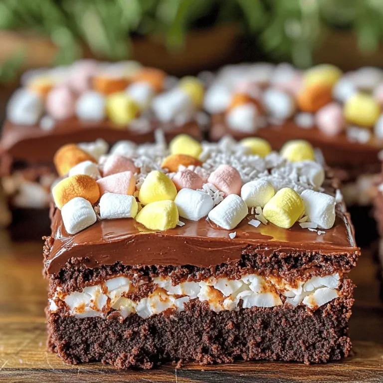 Sno Ball Brownies - 1 cup unsalted butter, melted - 2 cups granulated sugar - 4 large eggs - 2 teaspoons vanilla extract - 1 cup all-purpose flour - ¾ cup unsweetened cocoa powder - ½ teaspoon salt - 1 teaspoon baking powder - 1 cup mini marshmallows - ½ cup shredded coconut (choose between sweetened or unsweetened) - 1 cup chocolate frosting (store-bought or homemade) - Additional shredded coconut for garnish You can make these brownies gluten-free. Use a gluten-free flour blend instead of all-purpose flour. This swap keeps the texture nice. For a vegan version, replace the butter with a plant-based butter. You can also use flax eggs. Mix 1 tablespoon of ground flaxseed with 3 tablespoons of water for each egg. Let it sit for a few minutes to thicken. These substitutions let everyone enjoy the joy of Sno Ball Brownies! First, you need to preheat your oven. Set it to 350°F (175°C). While the oven heats up, grab a 9x13 inch baking pan. Lightly grease it with cooking spray or butter. Next, line the bottom with parchment paper. Make sure the paper hangs over the sides. This helps when you want to take the brownies out later. Now, let’s mix the batter. In a large bowl, pour in the melted unsalted butter. Add the granulated sugar and stir well. You want it to be smooth. Then, add the four large eggs one at a time. Mix well after each egg. This step adds richness. Next, pour in two teaspoons of vanilla extract for flavor. In another bowl, whisk together the dry ingredients. Combine one cup of all-purpose flour, three-quarters cup of unsweetened cocoa powder, half a teaspoon of salt, and one teaspoon of baking powder. Whisk until everything is mixed well. Now, slowly add the dry mix to the wet mix. Stir gently until just combined. A few flour streaks are okay. Now, fold in one cup of mini marshmallows. Make sure they are spread evenly in the batter. This will give you that gooey texture. Pour the batter into the prepared pan. Use a spatula to spread it evenly. Place the pan in the preheated oven. Bake for 25 to 30 minutes. To check if they are done, insert a toothpick in the center. If it comes out with a few moist crumbs, they are ready. Once baked, take the pan out and let the brownies cool completely on a wire rack. Cooling is key for the perfect texture. When they are cool, you can start frosting. Spread chocolate frosting generously across the top. Finally, sprinkle shredded coconut on top, pressing it gently to stick. For more details, check the [Full Recipe]. To get the best brownie texture, start with room temperature ingredients. This helps them mix well. Use melted butter, not too hot, to avoid cooking the eggs. Mix the wet and dry ingredients gently. Overmixing can make them tough. When baking, check them a few minutes early. A toothpick should have moist crumbs, not clean. One common mistake is not measuring ingredients correctly. Use a kitchen scale for accuracy. Also, don’t skip the cooling step. It helps the brownies set and makes cutting easier. If you forget the baking powder, the brownies may not rise. Lastly, make sure your oven is preheated. An unheated oven leads to uneven baking. For frosting, use a spatula to spread chocolate evenly. Start in the center and move outwards. If the frosting is too thick, warm it slightly. This makes it easier to spread. When adding coconut, press it down gently. This helps it stick to the frosting. For a fun touch, dip the edges in more coconut. It adds flair and flavor. For the full recipe, check the above section. {{image_4}} To make gluten-free Sno Ball Brownies, swap the all-purpose flour. Use a gluten-free blend instead. This blend usually works well in baked goods. Just be sure to check the label for the right mix. You can also add a bit of xanthan gum. This helps give the brownies a nice texture. For vegan Sno Ball Brownies, replace the eggs with flax eggs. Mix one tablespoon of ground flaxseed with three tablespoons of water. Let it sit for five minutes to thicken. Use a plant-based butter in place of unsalted butter. You can also choose a vegan chocolate frosting. This keeps the recipe fully plant-based while still delicious. You can add fun flavors to your brownies! For a minty twist, mix in mint extract. Start with half a teaspoon and taste as you go. For a fruity version, add raspberry puree to the batter. This adds a lovely tartness and color. You can even fold in peanut butter for a nutty flavor. Each change gives you a new treat! Check out the Full Recipe for all the details on how to make these yummy brownies. To keep your Sno Ball Brownies fresh, store them in an airtight container. Place parchment paper between layers to avoid sticking. Keep your brownies at room temperature for up to four days. If you want to keep them longer, refrigeration can help, but it may change their texture. You can freeze these brownies for up to three months. Cut them into squares and wrap each piece tightly in plastic wrap. Then, place them in a freezer-safe bag. When you are ready to enjoy them, just remove them from the freezer. Let them thaw in the fridge or at room temperature. For a warm treat, reheat brownies in the microwave. Heat them for about 10-15 seconds. Check to ensure they are not too hot. You can also warm them in the oven at 350°F for about 5-10 minutes. Enjoy them with a scoop of ice cream or a drizzle of chocolate sauce for extra fun! To check if your brownies are ready, insert a toothpick into the center. If it comes out with a few moist crumbs, they are done. If it has wet batter, they need more time. Bake for 25-30 minutes. The edges should look set, but the center may still look soft. This ensures a fudgy texture. Absolutely! You can use any frosting you like. Cream cheese frosting adds a nice tang. Peanut butter frosting gives a rich flavor. You can even use a simple glaze for a lighter touch. Just make sure it pairs well with the coconut and chocolate. When stored in an airtight container, these brownies last about 4 to 5 days at room temperature. For longer storage, you can freeze them. Wrap each brownie in plastic wrap and then place them in a freezer bag. They will stay fresh for up to 3 months. You learned how to make delicious brownies using essential ingredients and simple steps. We covered substitutions for gluten-free and vegan options. I shared tips for the perfect texture and how to avoid mistakes. You can also explore flavor variations and storage tips. Brownies are fun to bake and share. Now, it’s your turn to try these recipes. Enjoy your baking journey and treat yourself to sweet rewards!