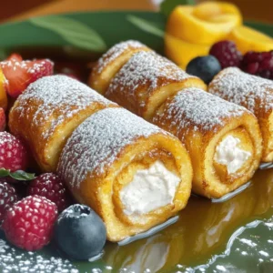 - 8 slices of soft white bread - 4 ounces cream cheese, softened - 1/4 cup powdered sugar - 1 teaspoon vanilla extract - 2 large eggs - 1/4 cup whole milk - 1 teaspoon ground cinnamon - 1 tablespoon butter - Maple syrup for drizzling - Fresh berries for garnish French toast roll-ups offer a fun twist on a classic breakfast. They are easy to make and fun to eat. You start with soft white bread, which makes a perfect base. The cream cheese adds a rich and smooth filling. Mixing in powdered sugar and vanilla gives it a sweet flavor. The eggs and milk create a custard to soak the roll-ups. Ground cinnamon gives a warm spice that makes them special. Butter is key to cooking them to golden perfection. Finally, maple syrup and fresh berries make for a delightful topping. This recipe is sure to impress. You can find the full recipe in the earlier section. 1. Start by laying out the slices of soft white bread. 2. Use a serrated knife to trim off the crusts. Cut each slice into rectangles. 3. In a medium bowl, mix the softened cream cheese with powdered sugar and vanilla extract. 4. Blend this mixture until it is smooth and creamy. 5. Take a slice of trimmed bread and spread about 1 tablespoon of the cream cheese mixture on it. 6. Roll the bread tightly from one end to the other. Repeat this with all the slices. 1. In a shallow bowl, whisk together the eggs, whole milk, and ground cinnamon. 2. Mix until the egg mixture is well-combined and frothy. 3. Preheat your skillet or griddle over medium heat. 4. Once hot, add 1 tablespoon of butter. Let it melt and coat the pan. 1. Dip each filled roll-up into the egg mixture. Make sure they are fully coated. 2. Let any extra batter drip off before placing them in the skillet. 3. Place the roll-ups in the skillet seam-side down. Cook for about 2-3 minutes on each side. 4. Look for a golden brown color on all sides. Turn them gently as needed. 5. Once cooked, remove the roll-ups from the skillet. Let them cool for a minute. 6. Optionally, dust them with powdered sugar. Serve warm with maple syrup and fresh berries. For the full recipe, check the section above. Enjoy your delicious French Toast Roll-Ups! To make great French toast roll-ups, focus on even filling. Spread the cream cheese mix evenly across the bread. This way, each bite has the same sweet taste. Avoid overfilling, as this can make rolling tricky. Sogginess is a common issue. To prevent this, do not soak the bread too long in the egg mixture. Just a quick dip is enough. The bread should be coated but not dripping. This keeps your roll-ups firm and delicious. For the best results, heat your skillet to medium. A hot skillet helps the roll-ups cook evenly. Use a non-stick pan to prevent sticking. Add a little butter for flavor and to help with browning. When cooking, place the roll-ups seam-side down. This keeps them closed. Cook for 2-3 minutes on each side until golden brown. Watch them closely to avoid burning. If they brown too fast, lower the heat. Get creative when serving! You can slice the roll-ups into bite-sized pieces for fun. Arrange them on a plate with fresh berries for color. Drizzle warm maple syrup over the top for extra sweetness. Other great toppings include whipped cream or chocolate sauce. You can also sprinkle some powdered sugar for a pretty finish. These roll-ups are perfect for brunch or breakfast gatherings. For the full recipe, check the original guide. {{image_4}} You can change up your French toast roll-ups by using different fillings. Nutella makes a rich choice. Fruit preserves, like strawberry or raspberry, add sweetness. You can also try peanut butter, banana, or even a mix of your favorite flavors. If you want a less sweet option, use Greek yogurt or almond butter. You can switch sweeteners too. Maple syrup or honey works well. You can even use agave nectar for a different taste. To make these roll-ups gluten-free, use gluten-free bread. Many brands offer soft options that taste great. For a vegan version, swap out the cream cheese for a dairy-free alternative. You can use cashew cream or coconut yogurt. Instead of eggs, use a mixture of mashed bananas or a flaxseed blend. Just mix one tablespoon of flaxseed meal with three tablespoons of water and let it sit until it thickens. These swaps keep the flavor while fitting different diets. You can add spices to match the season. In fall, try cinnamon and nutmeg for a warm flavor. For winter, a hint of peppermint extract can bring joy. In spring, add lemon zest for a fresh taste. For summer, top your roll-ups with fresh fruit. You can also sprinkle some chopped nuts for crunch. These small changes make your breakfast fun and festive throughout the year. To keep your French toast roll-ups fresh, store them in an airtight container. Place a piece of parchment paper between layers to avoid sticking. They stay good in the fridge for up to three days. When you want to enjoy your leftovers, the best way to reheat them is in a skillet. Heat the skillet over medium-low heat. Cook each roll-up for about 2 minutes on each side. This keeps them crispy and warm. You can also use a toaster oven. This method works well, too! To freeze your roll-ups, first, let them cool completely. Then, wrap each roll-up in plastic wrap. Place them in a freezer-safe bag. They can last up to two months in the freezer. To thaw, simply move them to the fridge overnight. Reheat them as mentioned before for a tasty treat! For the full recipe, check out the other sections. You can make French Toast Roll-Ups in advance. Prepare the roll-ups and cook them. Let them cool completely. Then, place them in an airtight container. Store them in the fridge for up to two days. You can also freeze them for longer storage. Just thaw in the fridge overnight before reheating. This way, you save time on busy mornings. The best fillings are both classic and fun. Cream cheese is a favorite, but you can try other options. Here are some ideas: - Nutella for a chocolate twist - Peanut butter and banana for a protein boost - Fruit preserves for sweetness - Fresh fruit like strawberries or blueberries Be creative! Mix and match your favorites for a new taste each time. Yes, you can! If you want to skip eggs, use a few substitutes. Here are some options: - 1/4 cup of unsweetened applesauce for each egg - 1/4 cup of silken tofu, blended until smooth - 1/4 cup of plant-based milk mixed with 1 tablespoon of cornstarch These will help bind your roll-ups and keep them moist. Serving French Toast Roll-Ups is easy and fun. Here are some ideas: - Drizzle with warm maple syrup for sweetness - Dust with powdered sugar for a pretty finish - Add fresh berries on the side for color and flavor - Serve with whipped cream or yogurt for extra creaminess These tips make your roll-ups look great and taste even better! Check out the Full Recipe for more details on making these delicious treats. French Toast Roll-Ups are a fun and tasty treat. We used simple ingredients like bread, cream cheese, and eggs. The step-by-step guide makes it easy to prepare and cook them perfectly. I shared tips to avoid common mistakes and ways to adapt the recipe for different diets. With various flavors and serving ideas, there’s something for everyone. Now, you can enjoy a delicious breakfast or snack that is quick and satisfying. Dive into making these roll-ups today and impress your family or friends!