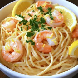 - 8 oz spaghetti - 1 lb large shrimp, peeled and deveined - 1 lemon, zested and juiced - 1/4 cup olive oil - 1/4 cup heavy cream - 3 cloves garlic, minced - 1/2 teaspoon red pepper flakes These ingredients create a bright and tasty dish. The fresh shrimp adds protein and flavor. The lemon zest and juice bring a fresh, zesty kick. Olive oil adds richness, while heavy cream creates a smooth sauce. Garlic boosts the flavor, and red pepper flakes add warmth. - Fresh parsley - Grated Parmesan cheese - Salt and pepper Adding fresh parsley makes the dish look beautiful. Grated Parmesan cheese adds a salty touch and depth. Don’t forget salt and pepper to enhance all the flavors. - Garlic bread - Arugula salad - Roasted vegetables Garlic bread pairs well with the meal, giving a nice crunch. An arugula salad adds freshness and lightness. Roasted veggies are a great way to add color and nutrients. These sides make your meal even better. For the full recipe, check out the detailed steps above. 1. Start by bringing a large pot of salted water to a rolling boil. 2. Add the spaghetti to the pot. Cook it according to the package instructions until it’s al dente. 3. Before draining, reserve about 1/2 cup of the pasta cooking water. Drain the spaghetti and set it aside. 1. In a large skillet, heat the olive oil over medium heat. 2. Once the oil is hot, add minced garlic and red pepper flakes. Sauté for 1-2 minutes until the garlic smells good but does not brown. 3. Add the cleaned shrimp to the skillet. Season them with salt and pepper. Cook for about 2-3 minutes on each side until they turn pink and opaque. 1. Pour in the lemon juice and add the reserved lemon zest. Stir well to combine. 2. Mix in the heavy cream. Let the sauce simmer gently for 2-3 minutes until it thickens slightly. 3. Add the drained spaghetti to the skillet, tossing well to coat the pasta in the sauce. If it feels too dry, add reserved pasta water a little at a time until you like the texture. Enjoy the fresh flavors of this dish. For a full recipe, check the section above. To cook shrimp perfectly, look for a pink color. They should be opaque all the way through. Start with a hot skillet and add shrimp in a single layer. This ensures they cook evenly. Timing is key; cook them for about 2-3 minutes on each side. For timing the spaghetti and sauce, cook the pasta to al dente. This means it should still have a slight bite. Begin cooking the spaghetti when you start the sauce. This way, both will finish at the same time. You can add veggies to make this dish even better. Spinach wilts nicely into the sauce. Cherry tomatoes add a sweet burst of flavor. Toss them in when you add the shrimp, and let them cook briefly. If you like spice, adjust the red pepper flakes. You can add more for heat or leave them out for a milder taste. This makes the dish fit your spice level perfectly. For a richer taste, use homemade stock instead of water. This gives your pasta an extra layer of flavor. Simply replace the water with stock when boiling the spaghetti. Adding a splash of white wine can also boost the flavor. Pour it in after cooking the shrimp. Let it reduce slightly before adding lemon juice and cream. This step adds depth to your sauce and makes it unforgettable. For the full recipe, check out the [Full Recipe]. {{image_4}} You can swap shrimp for chicken or scallops. Chicken gives a hearty feel, while scallops add a touch of elegance. For a vegan twist, use tofu or tempeh. These options still create a tasty dish with lemon's bright flavor. Adding fresh herbs can uplift your meal. Basil or thyme works well. You can also experiment with different citrus. Lime adds a zesty kick, making the dish even more exciting. To make this dish gluten-free, choose gluten-free pasta. Many brands offer great options that taste fantastic. If you want a dairy-free version, replace heavy cream with coconut cream or a nut-based alternative. These swaps keep the creamy texture without dairy. For the full recipe, check out the Lemon Zest Shrimp Spaghetti . To keep your Lemon Spaghetti with Shrimp fresh, store leftovers in an airtight container. Make sure to cool your dish to room temperature before sealing it. This helps to avoid steam buildup inside the container, which can lead to sogginess. When you’re ready to eat, reheat in a skillet over low heat. Add a splash of olive oil or a bit of reserved pasta water to help restore texture. You can freeze this dish, but it’s best to do so before adding the heavy cream. For freezing, place the cooked spaghetti and shrimp in a freezer-safe container. Allow it to cool completely before sealing. When you want to enjoy it, thaw it overnight in the fridge. To reheat, warm in a skillet and add fresh lemon juice and cream to brighten the flavors. In the fridge, your Lemon Spaghetti with Shrimp will last about 3 days. Look for signs of spoilage, like off smells or changes in color. If the shrimp appears slimy or the pasta looks dry and hard, it’s time to toss it. Enjoy your meal while it’s fresh for the best flavor and quality! To cook shrimp well, heat olive oil in a skillet. When hot, add shrimp. Cook them for 2-3 minutes on each side. Watch for them to turn pink and opaque. This means they are done. Avoid cooking them too long. Overcooked shrimp can become rubbery. You want them tender and juicy. Yes, you can prepare some parts ahead. Cook the spaghetti and store it in the fridge. Cook the shrimp and sauce, then keep them separate. When ready to eat, combine everything. Reheat gently on the stove. Add a splash of water if it feels dry. For best taste, eat it fresh, but it stores well. Lemon Spaghetti with Shrimp pairs well with many sides. Here are some ideas: - Garlic bread for a crunchy bite. - A fresh arugula salad for bright flavors. - Roasted vegetables for a warm touch. These sides enhance the meal and make it even better! For the full recipe, check out the detailed section above. In this blog post, we explored how to make Lemon Spaghetti with Shrimp. We covered key ingredients like spaghetti, shrimp, and lemon juice. I shared easy, step-by-step cooking instructions and tips to enhance your dish. You can customize flavors and adapt for diets. Remember, store leftovers properly to keep them fresh. Enjoy this light and zesty meal with your favorite sides. Cooking can be fun, and I hope you try this recipe soon!