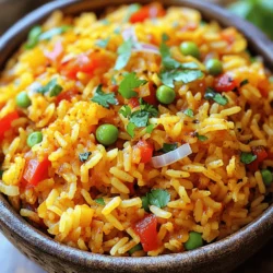 To make a flavorful Spanish rice dish, you need simple and fresh ingredients. Here’s what you will need: - 1 cup long-grain white rice - 2 cups vegetable broth (or chicken broth) - 1 medium onion, finely chopped - 1 red bell pepper, diced - 1 cup diced tomatoes (canned or fresh) - 2 cloves garlic, minced - 1 teaspoon smoked paprika - 1/2 teaspoon ground cumin - 1/2 teaspoon chili powder - 1/4 teaspoon saffron threads (optional, for an authentic touch) - 1/2 cup frozen peas - 2 tablespoons extra-virgin olive oil - Salt and freshly ground black pepper, to taste - Fresh cilantro, chopped, for garnish These ingredients create a colorful and tasty dish. The long-grain rice gives a nice texture. The broth adds depth. Fresh veggies bring crunch. Garlic and spices give bold flavors. The saffron, though optional, adds a unique touch. This combination makes your Spanish rice truly special. For the full recipe, you can check the Sizzling Spanish Rice Fiesta . Happy cooking! 1. Start by heating 2 tablespoons of extra-virgin olive oil in a medium pot. Use medium heat until the oil shimmers. 2. Add 1 medium onion, finely chopped, and 1 diced red bell pepper. Sauté for about 5 minutes. The veggies should soften, and the onion should look clear. 3. Next, stir in 2 cloves of minced garlic. Cook for one more minute. You want the garlic to smell great and turn lightly golden. 4. Now, introduce 1 cup of long-grain white rice to the pot. Sauté for 2-3 minutes. This toasts the rice and brings out its flavor. 5. Sprinkle in 1 teaspoon of smoked paprika, 1/2 teaspoon of ground cumin, and 1/2 teaspoon of chili powder. If you like, add 1/4 teaspoon of saffron threads for an extra touch. Stir well to coat the rice. 1. Pour in 1 cup of diced tomatoes and 2 cups of vegetable broth (or chicken broth) into the pot. Stir to mix everything. Bring this to a gentle boil. 2. Once it boils, lower the heat to a simmer. Cover the pot with a lid and let it cook for 20 minutes. The rice should become tender and soak up all the liquid. 3. After 20 minutes, take the pot off the heat. Stir in 1/2 cup of frozen peas. Cover it again and let it sit for 5 more minutes. This warms the peas through. 4. Fluff the rice gently with a fork. Taste it to check seasoning. Adjust with salt and black pepper as needed. 5. Finally, serve the rice in bowls. Top it with fresh chopped cilantro for color and taste. You now have a vibrant Sizzling Spanish Rice Fiesta! For the complete meal experience, check out the Full Recipe. To get the right texture, rinse the rice before cooking. This removes excess starch. Rinsing helps the rice become fluffy and less sticky. I suggest cooking the rice for about 20 minutes. Keep it covered while it simmers. This keeps the steam in and ensures even cooking. To boost the taste, try adding more spices. A pinch of cayenne can add heat. You can also use fresh herbs like parsley or thyme for a fresh twist. If you need a substitute for broth, use water with a squeeze of lemon. This will keep the flavor bright. For those on special diets, replace the rice with quinoa or cauliflower rice. Both options work well and add unique textures. For the full recipe, check out the detailed steps and ingredient list. {{image_4}} You can make Spanish rice in many ways. A great option is vegetarian Spanish rice. It uses vegetable broth and fresh veggies, making it light and healthy. Just follow the Full Recipe, and skip the meat. You can add extra veggies like zucchini or corn for more flavor and color. If you want protein in your dish, add chicken or shrimp. For chicken, sauté bite-sized pieces until golden before adding the rice. For shrimp, toss them in during the last few minutes of cooking. They cook fast and will add a nice touch to your rice. Spanish rice has many cousins across the globe. For example, in Cuba, they make a dish called arroz con pollo. It has chicken and peas cooked right in. In parts of Latin America, they use sofrito, a mix of garlic, peppers, and onions, for deeper flavor. You can also try adding spices from other cultures. A pinch of curry powder or turmeric can give your rice a new twist. Experiment with herbs like oregano or thyme for fresh flavor. Each change can make your dish unique and exciting. After enjoying your Sizzling Spanish Rice Fiesta, you may have some leftovers. To store them, use airtight containers. Glass or plastic containers work well. Make sure they are clean and dry before you add the rice. Keep the leftovers in the fridge for up to four days. If you want to save them longer, freeze the rice. In the freezer, it can last for up to three months. Just remember to label the containers with the date. Reheating Spanish rice is easy and quick. The best method is to use a microwave. Place the rice in a microwave-safe bowl and cover it with a damp paper towel. This helps keep the rice moist. Heat it for one minute, then stir. If it needs more time, heat in 30-second bursts until warm. You can also reheat on the stove. Add a splash of broth or water to the pan. Stir the rice over low heat until it's heated through. This method helps keep the rice fluffy and tasty. For both methods, avoid reheating the rice more than once. This helps keep the flavor and texture just right. Enjoy your leftovers just as much as your first meal! What is the difference between Spanish rice and Mexican rice? Spanish rice often uses saffron, giving it a golden color. It usually includes more spices, like smoked paprika. Mexican rice tends to be simpler, often made with tomato sauce and fewer spices. Both are tasty but have different flavors and colors. Can I make Spanish rice in advance? Yes, you can! Make the rice ahead of time and let it cool. Store it in an airtight container in the fridge for up to three days. Just reheat it gently before serving, adding a splash of broth to keep it moist. How to make Spanish rice spicier? Add more chili powder or a pinch of cayenne pepper. You can also mix in diced jalapeños or hot sauce. Start small to find the right heat level for you. What to do if the rice is too soggy or hard? For soggy rice, remove the lid and let it cook longer. This helps the extra liquid evaporate. For hard rice, add a little water, cover, and cook for a few more minutes. Check often until it’s just right. How to fix over-seasoned rice? If your rice is too salty, add a little water or broth. You can also mix in extra cooked rice to balance the flavors. Another option is to add a bit of diced potato to absorb the excess salt. You’ve learned how to make delicious Spanish rice, from the right ingredients to the cooking steps. We discussed different variations and tips for perfecting your dish. Remember, using quality broth and adding your favorite spices can take your rice to the next level. Storing and reheating properly will keep it fresh. Enjoy experimenting with flavors and sharing your creations! This dish is versatile and can fit any meal or occasion. Happy cooking!