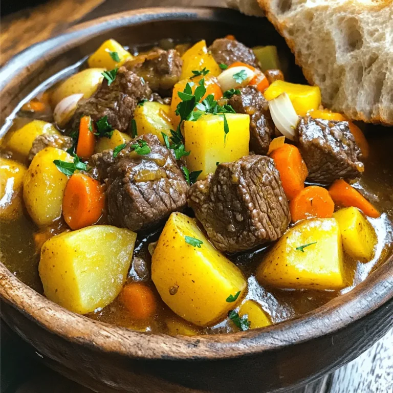 Gather the right ingredients for this rich and hearty stew. You will need: - 2 lbs beef stew meat - 1 lb hearty potatoes - 2 medium carrots - 1 large onion - 4 cloves garlic These ingredients form the base of your stew. The beef provides protein and depth. Potatoes and carrots add heartiness. Onions and garlic bring flavor and aroma. - 4 cups beef broth - 2 tablespoons olive oil - 1 tablespoon Worcestershire sauce - 1 teaspoon dried thyme - 1 teaspoon smoked paprika The beef broth adds richness. Olive oil helps to sauté the meat. Worcestershire sauce brings a savory kick. Thyme and smoked paprika add herbal and smoky notes. - Salt and pepper - Fresh parsley Salt and pepper enhance all the flavors. Fresh parsley adds a bright finish and color to the dish. You can find the full recipe in the recipe section. Enjoy cooking! To make Dwarven Feast Stew, start by searing the beef. Heat olive oil in a large pot over medium heat. Once the oil shimmers, add the beef stew meat in a single layer. Sear each piece for 3-4 minutes on each side until it is browned all over. This browning adds deep flavor to the stew. It also creates a crust that locks in juices. Remove the browned meat and set it aside on a plate. Next, it’s time to sauté the onions and garlic. Without cleaning the pot, add the chopped onion. Cook for about 5 minutes until it becomes soft and clear. Then, add the minced garlic. Stir it for 1 minute until it becomes fragrant, but be careful not to burn it. This step is key. The sweet, rich scent of onions and garlic enhances the stew's flavor. Now, combine the beef, veggies, and broth. Return the browned beef to the pot. Add the diced potatoes and sliced carrots for a hearty feel. Pour in Worcestershire sauce for depth. Stir everything to mix well. Next, carefully pour in the beef broth, scraping the bottom of the pot to get all the tasty bits. Sprinkle in the dried thyme and smoked paprika. Bring the stew to a boil, then reduce heat to low. Cover the pot and let it simmer for 1.5 to 2 hours. This slow cooking makes the meat tender and full of flavor. Stir occasionally to prevent sticking. In the last 15 minutes, taste it and season with salt and pepper if needed. When the beef is tender, it’s ready to serve. Enjoy your Dwarven Feast Stew! Check the [Full Recipe] for more details. To make the best Dwarven Feast Stew, timing is key. Cook the stew for about 1.5 to 2 hours on low heat. This slow simmer lets the beef become tender and full of flavor. Stir it every so often to keep it from sticking. When it comes to seasoning, start light. You can always add more salt and pepper later. I suggest tasting the stew in the last 15 minutes. Adjust the seasoning to your liking. This way, you bring out the rich flavors without overpowering them. Want to take your stew to the next level? Consider adding a pinch of cayenne for heat. A dash of cumin can add a warm note, too. If you like smoky flavors, try a bit more smoked paprika. Each spice adds a unique twist to the stew. You can also add a splash of red wine while simmering. This gives the stew a deeper, richer flavor. Don’t forget to let it cook down so the alcohol cooks off. For a true Dwarven experience, serve the stew in deep, rustic bowls. Ladle the hearty stew into each bowl, then sprinkle fresh parsley on top. This adds a nice touch and bright color. Thick slices of crusty bread are a must. They soak up all the delicious broth. You can also pair the stew with a simple side salad. This balances the meal with fresh crunch. For the complete Dwarven Feast experience, check out the Full Recipe. {{image_4}} To make your Dwarven Feast Stew unique, think about adding fresh herbs and seasonal veggies. You can use any vegetables you love, such as: - Leeks - Turnips - Mushrooms - Parsnips These additions bring new flavors and colors to the stew. Consider adding herbs like: - Thyme - Rosemary - Bay leaves These herbs add depth and a fresh taste. Feel free to mix and match based on what you have. If you want to swap out beef stew meat, there are great choices. You can use: - Lamb - Pork - Chicken For a vegan or vegetarian option, try: - Chickpeas - Lentils - Tofu These alternatives keep the stew hearty while meeting dietary needs. Just ensure you adjust cooking times to fit the meat or protein you choose. Dwarven cuisine can vary based on local flavors from different fantasy realms. For example, you can add spices like: - Cumin for a Middle-Eastern twist - Curry powder for an Indian flair You can also use traditional dishes as a base. Think about how you might use a classic shepherd's pie or a stew from your favorite fantasy story. This way, your stew tells a story and brings a taste of adventure to your table. After enjoying your Dwarven Feast Stew, store any leftovers properly. Let the stew cool to room temperature. Then, transfer it into airtight containers. Glass or plastic containers work well. Label the containers with the date. This keeps track of how long they stay fresh. When you're ready to enjoy it again, reheating is key. Use the stovetop for the best taste. Pour the stew into a pot and warm it over medium heat. Stir often to prevent sticking. Reheat for about 10 to 15 minutes. Ensure it reaches a good simmer before serving. If you're in a hurry, the microwave works too. Heat it in short bursts of 1 to 2 minutes. Stir between each burst to heat evenly. To save your stew for later, freezing is a great choice. Allow the stew to cool completely before freezing. Pour it into freezer-safe bags or containers. Remove as much air as possible to prevent freezer burn. Label each bag with the date and contents. For thawing, place it in the fridge overnight. This keeps the flavors intact. Reheat it in a pot or microwave, just like before. Enjoy your rich stew whenever you crave it! To make Dwarven Feast Stew, follow these basic steps: 1. Sear the Beef: Heat olive oil in a pot. Add beef chunks, browning them on all sides. 2. Cook the Aromatics: Sauté onions in the same pot. Add minced garlic for flavor. 3. Combine Ingredients: Add potatoes, carrots, and seared beef back to the pot. 4. Add Broth and Seasonings: Pour in beef broth, Worcestershire sauce, thyme, and paprika. 5. Simmer: Bring to a boil, then reduce heat. Cover and simmer for 1.5 to 2 hours. 6. Finish and Serve: Season with salt and pepper. Garnish with parsley before serving. Key ingredients to focus on include: - Beef stew meat for rich flavor - Hearty potatoes for a filling texture - Fresh garlic and onions for depth - Beef broth to create a savory base For drinks, consider these suggestions: - Beers: A rich stout or a dark ale complements the stew's flavors. - Wines: A full-bodied red wine, like Cabernet Sauvignon, pairs nicely. - Non-Alcoholic Options: Try a spiced apple cider or a rich herbal tea for a cozy feel. Dwarven cuisine often includes: - Roasted meats, such as lamb or chicken - Hearty breads, often served warm - Root vegetable dishes, like mashed potatoes or roasted carrots - Rich stews, famous for their depth of flavor Historically, Dwarven food reflects their culture. They value hearty meals that provide strength for their hard work. Their dishes are filling, using simple yet robust ingredients. Dwarven Feast Stew is a hearty dish made with beef, potatoes, and vegetables. Start by searing the meat and sautéing garlic and onions for rich flavor. Combine all ingredients and let them simmer. You can add spices and fresh herbs to make it unique. Store leftovers well, and reheating is key for taste. This stew is perfect for gatherings and pairs nicely with festive drinks. With these tips, you're ready to impress at your next feast! Enjoy the warmth and joy of your Dwarven meal.