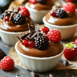 - 2 ripe avocados - 1/2 cup unsweetened cocoa powder - 1/4 cup maple syrup or honey - 1/4 cup almond milk or plant-based milk - 1 teaspoon pure vanilla extract - A pinch of sea salt - Fresh berries (raspberries, strawberries) - Shaved dark chocolate To make a chocolate avocado mousse, you need a few simple items. First, you want to use ripe avocados. They bring a creamy texture. Next, unsweetened cocoa powder adds rich chocolate flavor. Maple syrup or honey provides sweetness. Almond milk or any plant-based milk keeps it smooth. Pure vanilla extract enhances the flavor. Finally, a pinch of sea salt balances everything. For a pretty touch, you can add fresh berries on top. Raspberries or strawberries work nicely. Shaved dark chocolate is another great garnish. It adds a touch of elegance and extra taste. If you're looking for the full recipe, you can find it here: [Full Recipe]. - Step 1: Process the avocados and dry ingredients First, take your ripe avocados and peel them. Remove the pits, and add them to a food processor. Then, add 1/2 cup of unsweetened cocoa powder, 1/4 cup of maple syrup (or honey), 1/4 cup of almond milk, 1 teaspoon of pure vanilla extract, and a pinch of sea salt. - Step 2: Blend until smooth and creamy Turn on the food processor and blend the mixture at high speed. Keep blending for about 1 to 2 minutes. Stop halfway to scrape down the sides. This step makes sure everything mixes well and gives you a smooth texture. - Step 3: Taste and adjust sweetness Once blended, taste your mousse. If you want it sweeter, drizzle in a bit more maple syrup. Blend again for just a few seconds to mix it in. - Step 4: Spoon into serving dishes Now it’s time to serve! Carefully spoon the mousse into small cups or dishes. Fill each one evenly for a nice look. - Step 5: Chill for ideal texture Place the filled cups in the fridge. Let them chill for at least 30 minutes. This helps the mousse firm up and enhances the flavors. - Step 6: Garnish before serving When you’re ready to eat, add some fresh berries on top. You can also sprinkle shaved dark chocolate for a fancy touch. Enjoy your delicious chocolate avocado mousse! For the full recipe, check out the detailed instructions above. To get the perfect mousse, blending time matters. Blend the mixture on high speed for 1-2 minutes. This helps create a smooth and creamy texture. Halfway through, stop and scrape down the sides of the bowl. This ensures all ingredients blend well. You want every bite to be rich and velvety. Sweetness is key for a great mousse. After blending, taste it. If you want more sweetness, add a bit more maple syrup. Blend again briefly to mix it in. You can also play with flavors. Try adding a bit of espresso for a coffee kick. A hint of citrus zest, like orange or lemon, can brighten the taste. Be bold and experiment! Choosing the right serving dishes is important. Clear glass cups show off the mousse's rich color. They make it look fancy. To finish, use garnishes wisely. Fresh berries like raspberries or strawberries add color and taste. Shaved dark chocolate gives it a special touch. These details make your mousse look as good as it tastes. For more tips, check the Full Recipe for ideas! {{image_4}} You can easily make chocolate avocado mousse vegan. Just use maple syrup and almond milk. If you want a non-vegan option, honey works great too. For sweeteners, consider agave or stevia. They can lower the sugar content and still taste sweet. Adding peanut butter gives a new twist to the mousse. It adds creaminess and a nutty flavor. You can also experiment with spices. A touch of cinnamon warms the flavor. If you like heat, try a pinch of chili powder for a unique kick. Pair your mousse with different fruits. Fresh berries like strawberries or raspberries add brightness. You can also use mango or banana for a tropical touch. Creating layered desserts is another fun idea. Layer the mousse with yogurt or granola for added texture. This makes your dessert not just tasty but also visually appealing. For the full recipe, check out the Chocolate Avocado Mousse instructions above. To keep your chocolate avocado mousse fresh, refrigerate any leftovers. Place the mousse in an airtight container. This helps prevent it from absorbing any unwanted flavors from your fridge. If you do not have an airtight container, cover the mousse tightly with plastic wrap. Make sure the wrap touches the surface of the mousse to reduce air exposure. In the fridge, your mousse will stay fresh for about 3 days. After that, the texture and flavor can change. Signs of spoilage include a brown color, an odd smell, or a watery surface. If you notice any of these signs, it’s best to throw it away. Enjoy your mousse while it’s fresh for the best taste! Can I make chocolate avocado mousse in advance? Yes, you can make this mousse ahead of time. It keeps well in the fridge for up to three days. Just cover it tightly to keep it fresh. Chilling enhances the flavor and texture. The mousse will stay creamy and delicious. How can I make my mousse sweeter? To sweeten your mousse, add more maple syrup or honey. Blend it in for an even taste. You can also mix in some powdered sugar if you like. Adjust the sweetness to fit your taste buds. Everyone enjoys their own level of sweetness. Is this dessert high in calories? Chocolate avocado mousse is lower in calories than many desserts. Avocados are healthy fats, while cocoa powder adds flavor without extra sugar. A serving is filling and satisfying. Enjoy this treat without feeling guilty. What are the health benefits of avocado? Avocados are packed with nutrients. They provide healthy fats, fiber, and vitamins. These nutrients can help improve heart health and digestion. They also support skin health and provide energy. Eating avocados can boost your overall well-being. Can I freeze chocolate avocado mousse? Yes, you can freeze chocolate avocado mousse. Freeze it in a sealed container for up to a month. When ready to enjoy, thaw it in the fridge overnight. The texture may change slightly, but it will still taste great. Enjoy this rich dessert later! In this post, I covered how to make a delicious chocolate avocado mousse. You learned about the key ingredients, steps for preparation, and serving ideas. I also shared tips for the perfect texture and how to customize your mousse to fit your taste. This dessert is easy, healthy, and fun to make. You can enjoy it in many ways. So grab those ripe avocados and start experimenting! You’ll be amazed at how tasty this treat can be.
