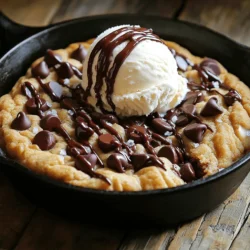 To make a Chocolate Chip Cookie Skillet, you need the right ingredients. Here's what you'll need: - 1 cup unsalted butter, softened - 1 cup packed brown sugar - 1/2 cup granulated sugar - 2 large eggs - 2 teaspoons pure vanilla extract - 3 cups all-purpose flour - 1 teaspoon baking soda - 1/2 teaspoon fine sea salt - 2 cups semi-sweet chocolate chips - 1/2 cup chopped nuts (optional) These ingredients create a rich, gooey cookie that everyone loves. The butter gives it a creamy texture. The brown sugar adds a deep flavor, while the granulated sugar makes it sweet. Eggs help bind everything together. Vanilla brings out the best in the chocolate. All-purpose flour is the base for your dough. Baking soda helps it rise. Fine sea salt balances the sweetness. Chocolate chips are the star, giving that melty goodness. You can add nuts for crunch, but they are optional. To follow this list, check out the Full Recipe for detailed steps on how to use these ingredients. Set your oven to 350°F (175°C). Preheating helps the cookie cook evenly. This step is important for a great texture. In a large bowl, mix the softened butter, brown sugar, and granulated sugar. Use an electric mixer on medium speed for about 2-3 minutes. The mixture should be light and fluffy. This step creates a nice base for your cookie. Add the eggs one at a time. Mix well after each egg. This helps the dough stay smooth. Then, add the pure vanilla extract and mix until well blended. This step adds flavor and moisture. In a separate bowl, whisk together the flour, baking soda, and salt. Gradually add this mix to your wet ingredients. Mix on low speed until just combined. Don’t over-mix, or your cookies may be tough. Use a spatula to gently fold in the chocolate chips. If you want, add chopped nuts, too. Make sure they are spread evenly throughout the dough. This ensures each bite is full of flavor. Grease your skillet with butter or cooking spray. Spoon the cookie dough into the skillet. Spread it evenly and press down slightly. Bake for 25-30 minutes. Look for golden-brown edges and a center that is set but still a bit doughy. Remember, it will firm up as it cools. For the full recipe, check the detailed instructions provided above. Enjoy your delicious chocolate chip cookie skillet! To get the best texture in your cookie skillet, aim for a balance. For chewy cookies, bake for about 25 minutes. For a crispier cookie, add an extra 5 minutes. If you live at a high altitude, reduce the flour by a few tablespoons. Humidity can also change your dough. On humid days, add a touch more flour if the dough seems too sticky. Serving your cookie skillet warm is key. Scoop some vanilla ice cream on top right when it comes out of the oven. The hot cookie will melt the ice cream just right. For added flavor, drizzle some chocolate or caramel sauce over the top. A sprinkle of sea salt enhances the sweet notes and adds a nice crunch. A cast-iron skillet is perfect for this recipe. It heats evenly and gives a nice crust. If you don’t have one, any oven-safe skillet will work. Use a sturdy mixing bowl that won’t tip over easily. A spatula for folding in the chocolate chips is also a must. Having a good electric mixer makes creaming your butter and sugars much easier. For the full recipe, check out the detailed instructions. {{image_4}} You can change up the flavor of your cookie skillet in fun ways. Try using different types of chocolate. Dark chocolate gives a rich taste, while milk chocolate adds sweetness. White chocolate can bring a creamy touch. You can mix them all together for a unique blend. Adding fruits can also be a great idea. Bananas add moisture and sweetness. Dried cranberries give a tart flavor that balances the cookie's sweetness. You can also try nuts, like walnuts or pecans, to add crunch. If you need gluten-free options, you can use alternative flours. Almond flour or oat flour works well in this recipe. They give a nice texture and flavor without gluten. Ensure that your chocolate chips are also gluten-free. For a vegan version, swap eggs for flax eggs. Mix one tablespoon of flaxseed meal with three tablespoons of water. Let it sit for a few minutes to thicken. Replace butter with coconut oil or vegan butter for a creamy texture. Make your cookie skillet festive for holidays! You can add colorful sprinkles for parties. For a Halloween treat, mix in candy corn or chocolate-covered pretzels. For Christmas, use peppermint extract and sprinkle crushed candy canes on top. Themed toppings can enhance the fun. For a movie night, add popcorn or caramel. For a birthday, top it with whipped cream and fresh fruits. These variations make your cookie skillet a showstopper at any gathering. For the full recipe, check the detailed instructions to create your own Chocolate Chip Cookie Skillet Delight. To keep your cookie skillet fresh, store it in the fridge. First, let it cool completely. Then, cover it tightly with plastic wrap or foil. This keeps it from drying out. You can also place it in an airtight container. It will stay fresh for up to five days. If you want to keep it longer, freeze it! Cut the cookie into slices. Wrap each piece in plastic wrap. Then, put the wrapped pieces in a freezer bag. This way, you can enjoy a slice whenever you want! In the fridge, your cookie skillet lasts about five days. If you freeze it, it can last up to three months. Always check for signs of spoilage. If it smells off or has a strange texture, throw it away. You want to enjoy your dessert, not risk a bad bite! When reheating, don't dry out your cookie. You can use the oven or microwave. If using the oven, preheat it to 350°F (175°C). Cover the skillet with foil to keep moisture in. Heat for about 10 minutes or until warm. If you choose the microwave, place a slice on a plate. Add a small cup of water next to it. This helps keep it soft. Heat for about 20 seconds. Check and heat more if needed. Enjoy it warm and gooey, just like when it was fresh! To achieve a gooey cookie skillet, watch your baking time closely. Bake for 25 minutes, then check. If the edges are golden but the center is soft, it’s perfect. If you bake too long, it will become hard. Cooling time is also key. Let your skillet cool for about 10 minutes after baking. This helps the center set while keeping it soft. If you cut too soon, it may fall apart. Yes, you can prepare your cookie skillet ahead of time. Make the dough and store it in the fridge. It will stay fresh for up to two days. To bake, simply let it sit at room temperature for 15 minutes before spreading in the skillet. If you want to bake it early, that works too! Bake it, then allow it to cool. Store leftovers in an airtight container. Before serving, reheat in the oven at 350°F for about 10 minutes. If you don’t have a cast-iron skillet, don’t worry! Any oven-safe skillet will do. You can use a stainless steel or ceramic skillet. Just make sure to grease it well to avoid sticking. If you use a different pan, baking time may change. Check for doneness a few minutes earlier than the recipe says. The goal is golden edges and a soft center. For the complete recipe, check out the [Full Recipe]. It includes all the steps and tips you need to make this delicious treat! This blog post covers everything you need to create the perfect cookie skillet. From the right ingredients and detailed steps to helpful tips and fun variations, you have the tools to impress. Don’t forget to store your leftovers properly to keep them fresh. Enjoy experimenting with flavors and make this recipe your own. Baking should be fun, so get creative and serve it warm for a delicious treat! Your cookie skillet is sure to be a hit. Happy baking!