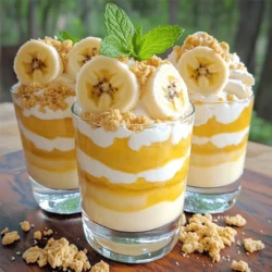 For this creamy banana dessert, you will need: - 3 ripe bananas, mashed - 1 cup heavy cream - 1/2 cup cream cheese, softened - 1/2 cup powdered sugar - 1 teaspoon vanilla extract - 1/4 teaspoon ground cinnamon - 1/2 cup crushed graham crackers - Fresh banana slices for garnish These key ingredients create the rich and smooth texture of the dessert. The ripe bananas add natural sweetness, while the cream cheese gives it a nice tang. Whipping the heavy cream makes the dessert light and airy. You can add these optional ingredients to boost flavor: - 1/4 cup chopped walnuts or pecans - A drizzle of chocolate sauce - A sprinkle of cocoa powder Chopped nuts add crunch. Chocolate sauce gives a sweet touch. Cocoa powder adds a rich flavor. Feel free to mix and match to make the recipe your own! To make this dessert, you will need: - A large mixing bowl - An electric mixer - Serving glasses or bowls - A spatula Having these tools ready makes the process smooth and easy. The electric mixer helps achieve the perfect creaminess. Using clear glasses for serving enhances the visual appeal of your creamy banana dessert. For the full recipe, check the detailed instructions above! To start, gather your ingredients. You need ripe bananas, cream cheese, powdered sugar, and vanilla extract. In a big bowl, mash the bananas until smooth. Add the cream cheese, powdered sugar, and vanilla. I like to use an electric mixer here. Beat the mix on medium speed until it is creamy and lump-free. This step is key for a smooth texture. Now, take another bowl and pour in the heavy cream. Using a hand mixer or a whisk, whip the cream until stiff peaks form. This means the cream should stand up well. Be gentle as you fold this whipped cream into your banana mix. Use a spatula and make sure everything combines well. The goal is to keep it light and fluffy. Next, it's time to layer your dessert. Grab some clear glasses or bowls for a pretty view. Start with a big spoonful of the banana cream mix at the bottom. Then, add a layer of crushed graham crackers. Repeat this process until you use all your mix. Make sure the top layer is the banana cream. Once done, place the desserts in the fridge for at least one hour. This helps the flavors blend together. Before you serve, add fresh banana slices and mint leaves on top for a nice touch. Enjoy your creamy banana dessert delight in every bite! To make sure your banana dessert is creamy, use ripe bananas. Ripe bananas have more taste and natural sweetness. Mash them well so there are no lumps. When mixing the cream cheese and sugar, blend until it is smooth. Whipping the heavy cream is key. Beat it until stiff peaks form. This step adds a light texture. When you fold the whipped cream into the banana mix, do it gently. This keeps the mixture airy and fluffy, creating the perfect creamy texture. If you have any leftovers, store them in the fridge. Use airtight containers to keep them fresh. It's best to finish the dessert within two days for optimal taste. The flavors will blend and get even better after a day in the fridge. If you want to save it longer, consider freezing it. Just remember that the texture may change a bit after thawing. Presentation matters! Serve your creamy banana dessert in clear glasses. This way, everyone can see the pretty layers. Top each serving with fresh banana slices and a mint leaf. This adds a nice touch and makes it look fancy. For extra crunch, sprinkle some crushed graham crackers on top. These tips will make your dessert look as good as it tastes. For the full recipe, check out the earlier section. {{image_4}} You can make a tasty banana pudding with simple steps. Start by layering vanilla wafers and sliced bananas in a dish. Pour a rich vanilla pudding mix over the layers. You can use the creamy banana mixture from the full recipe instead of the pudding. This adds a fun twist and extra creaminess. Chill it for a few hours, and serve with whipped cream on top. For a banana cream pie, use a pie crust as your base. Spread the creamy banana mixture over the crust. Top it with fresh banana slices. You can add whipped cream to make it even richer. This dessert looks great and tastes amazing. It's a perfect treat for gatherings or special events. Try a no-bake banana cheesecake for a unique dessert. Use the creamy banana mixture as the filling. Pour it into a prepared crust of crushed graham crackers. Let it chill in the fridge for a few hours. This dessert is easy to make and always impresses guests. You can add a drizzle of chocolate sauce for a fun touch. To keep your creamy banana dessert fresh, cover it tightly. Use plastic wrap or a lid. This helps avoid drying out. Store it in the fridge. It should stay tasty for a few days. If you notice any browning on the bananas, just remove those slices. The rest will still be great! You can refrigerate the creamy banana dessert for up to three days. After that, the texture may change. The bananas can become mushy and lose their flavor. Always check for any signs of spoilage before eating. If you keep it sealed, you can enjoy it longer. If you want to save some for later, freezing is a great option. Just remember that freezing may change the texture. To freeze, place the dessert in an airtight container. Leave some space for expansion. You can freeze it for up to a month. When you're ready to eat it, thaw it in the fridge overnight. This way, you can indulge in creamy banana bliss anytime! For the full recipe, check out the earlier sections. Yes, you can use frozen bananas. Thaw them first before mashing. This helps keep the texture smooth. Frozen bananas may add extra moisture. If so, add a bit more powdered sugar to balance it out. You can use Greek yogurt or silken tofu as a cream cheese substitute. Both options keep the dessert creamy. Greek yogurt adds a tangy flavor. Silken tofu blends smoothly and is great for a vegan option. To make this dessert vegan, use dairy-free cream cheese and coconut cream. You can whip the coconut cream just like heavy cream. This keeps the dessert light and airy. Sweeten with maple syrup or agave instead of powdered sugar. This way, everyone can enjoy the creamy banana bliss. For the full recipe, check out the detailed steps above. This article covered how to make a delicious creamy banana dessert. We discussed key ingredients and helpful tools. You learned how to prepare the banana mixture, whip cream, and layer it. I shared tips to get perfect creaminess and how to store leftovers. We looked at fun variations like banana pudding and cheesecake. In the end, enjoy your dessert creations! Experiment with flavors and share them with friends. You’ll impress everyone with your tasty treats!