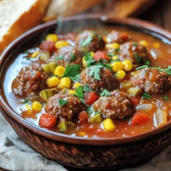 - 1 pound ground beef - 1 pound ground sausage - 1 cup seasoned breadcrumbs - 1 large egg - 1 tablespoon Cajun seasoning - 1 teaspoon garlic powder - Salt and pepper to taste Ground beef gives the stew a rich taste. Ground sausage adds spices and flavor. Use seasoned breadcrumbs to help bind the meatballs. The egg acts like glue, holding everything together. Cajun seasoning is the star, bringing heat and zest. Garlic powder adds depth, while salt and pepper enhance all the flavors. - 1 large onion, diced - 1 bell pepper (red or green), chopped - 3 cloves garlic, minced - 1 can (14.5 oz) diced tomatoes with juices - 4 cups beef broth - 2 cups okra, sliced - 2 cups corn (fresh or frozen) Onion, bell pepper, and garlic create a wonderful base. They provide sweetness and aroma when sautéed. Diced tomatoes add acidity and texture, while beef broth gives body to the stew. Okra adds a unique texture, and corn brings sweetness. These add-ins make the stew hearty and colorful. - 2 teaspoons Worcestershire sauce - Fresh parsley, finely chopped for garnish - Salt and pepper to taste Worcestershire sauce adds a layer of umami flavor. It enhances the stew's depth. Fresh parsley not only brightens the dish but also adds freshness. Adjust salt and pepper to your liking for the perfect taste. Together, these ingredients make the stew a true comfort food. For the complete recipe, check out the Full Recipe. Start by mixing the meatball ingredients. In a large mixing bowl, combine 1 pound of ground beef and 1 pound of ground sausage. Add in 1 cup of breadcrumbs, 1 large egg, 1 tablespoon of Cajun seasoning, 1 teaspoon of garlic powder, and a pinch of salt and pepper. Mix everything well until it becomes a uniform mixture. Now, shape the mixture into small meatballs, about 1 inch in diameter. This size cooks well and fits nicely in the stew. Next, heat 3 tablespoons of olive oil in a large pot over medium heat. Once the oil is hot, carefully add the meatballs in batches. Avoid overcrowding the pot to ensure they brown nicely. Cook the meatballs for about 5-7 minutes, turning them until they are browned on all sides. Once browned, remove the meatballs from the pot and place them on a plate. In the same pot, without cleaning it, add 1 large diced onion and 1 chopped bell pepper. Sauté these vegetables for about 5 minutes until they soften and become fragrant. Then, add 3 cloves of minced garlic to the pot. Sauté for an additional minute, stirring to keep the garlic from burning. Pour in 1 can of diced tomatoes with juices and 4 cups of beef broth. Stir the mixture well to combine all the flavors. Now it’s time to return the browned meatballs to the pot. Gently add the meatballs back in, along with 2 cups of sliced okra and 2 cups of corn. Stir everything together so that the ingredients are evenly mixed. Bring the stew to a gentle boil. Once boiling, reduce the heat to low. Let the stew simmer uncovered for about 25-30 minutes. Stir occasionally to help the meatballs cook through and blend the flavors. Taste the stew and adjust the seasoning if needed. Serve the stew hot, garnished with fresh parsley for a lovely touch. For the full recipe, check the details above to enjoy this hearty dish! To ensure juiciness in your meatballs, use a mix of ground beef and sausage. This combination adds flavor and moisture. When mixing, avoid overworking the meat. Just combine it until all the ingredients are mixed. Shape the mixture into small balls, about one inch wide. This size helps them cook evenly and stay tender. For even cooking, brown the meatballs in batches. Don't overcrowd the pot. Give each meatball space to sear properly. This step creates a nice crust, sealing in the flavors. After browning, set them aside to finish cooking in the stew. If you want your stew spicier, start with the Cajun seasoning. You can add more or less depending on your taste. A good tip is to begin with one tablespoon and check the flavor. If you want more heat, add extra seasoning gradually. For an extra kick, use hot sauce. Drizzle it in while the stew simmers. This allows the heat to blend with the other flavors. You can try different hot sauces to find your favorite. When serving, use deep bowls for the stew. This makes it easy to enjoy every bite. Ladle the stew into bowls and top it with fresh parsley. This adds a nice color and a burst of flavor. Serve Cajun Meatball Stew with crusty bread on the side. It’s great for dipping. You can also pair it with a simple salad for a complete meal. For an extra touch, consider adding a scoop of rice at the bottom of each bowl. This adds heartiness to the dish. {{image_4}} You can change up the meats in Cajun meatball stew. Try using turkey or chicken instead of beef and sausage. These options are leaner but still taste great. If you want a meatless version, use lentils or chickpeas. These ingredients will add protein and flavor without meat. Want to kick up the flavor? Add smoked sausage or chorizo to the stew. This will add a nice depth of flavor. You can also mix in different vegetables. Try carrots, celery, or zucchini for extra nutrients and taste. The more colors you add, the more fun the dish becomes! You can serve Cajun meatball stew in different ways. One option is to make it a casserole. Just layer the meatballs and veggies in a dish and bake until bubbly. Another choice is to serve it over rice or pasta. This makes a hearty meal that fills you up. The sauce will soak into the grains, creating a comforting dish. Check out the Full Recipe for all the delicious details! To keep your Cajun meatball stew fresh, follow these best practices. First, let the stew cool down to room temperature before storing. This helps prevent condensation. Use airtight containers for storage. Glass containers work great for heat retention and easy reheating. You can also use plastic containers. Just make sure they are BPA-free. If you want to save the stew for later, freezing is a good option. Portion the stew into individual servings for easy meals. Label each container with the date. This way, you know how long it has been in the freezer. For best results, eat the frozen stew within three months. To reheat, thaw it in the fridge overnight. Then, heat it on the stove or in the microwave until hot. In the fridge, your stew will stay fresh for about three to four days. Always check for signs of spoilage. If you see mold or notice a strange smell, it's time to toss it. By following these storage tips, you can enjoy your hearty and flavorful comfort food even after the first meal! For the full recipe, visit the link provided. To add heat, use more Cajun seasoning. You can also add hot sauce while cooking. Start with a little and taste as you go. You can also stir in cayenne pepper for extra heat. Just remember, spice can build up, so adjust slowly. Yes, you can use a slow cooker. First, brown the meatballs in a pan. Then, place them in the slow cooker. Add the sautéed onions, peppers, and other ingredients. Cook on low for 6 to 8 hours or high for 3 to 4 hours. This method makes the flavors richer. The best way is on the stove. Pour the stew into a pot and warm it over low heat. Stir often to prevent sticking. You can also use the microwave. Place it in a bowl and heat in short bursts, stirring in between. Serve with crusty bread for dipping. Rice or cornbread also makes a great side. A fresh salad adds a nice crunch. Pair it with a cold drink like iced tea or a light beer. Cajun Meatball Stew comes from Louisiana. It mixes French, Spanish, and African food styles. Cajun cooking uses local ingredients and bold spices. This dish reflects the rich culture and history of the Cajun people. For the complete recipe with detailed instructions, check out the [Full Recipe]. Cajun Meatball Stew is a tasty dish made with beef, sausage, and veggies. We mixed flavorful ingredients, then shaped and browned the meatballs. Cooking the stew base with sautéed vegetables brought it all together. You can add your own twist with spice levels or different meats. As you enjoy this warm stew, remember it’s versatile. You can store leftovers easily or freeze them for later. This dish has its roots in rich culture. I hope you feel inspired to make your own Cajun Meatball Stew!