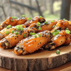 - 2 lbs chicken wings - 1/4 cup honey - 1/4 cup soy sauce - 2 tablespoons sriracha - 2 tablespoons olive oil - 4 cloves garlic, minced - 1 teaspoon fresh ginger, grated - 1 teaspoon sesame oil - Salt and black pepper to taste - 1 teaspoon black sesame seeds - 2 green onions, finely chopped The main ingredients for sweet and spicy chicken wings create a perfect balance of flavors. The chicken wings are the star of the dish. Choose fresh wings for the best taste. Honey adds sweetness. Soy sauce gives a savory kick. Sriracha brings the heat. Adjust the sriracha to fit your spice level. For aromatics, garlic and ginger enhance the dish. Garlic adds depth, while ginger gives a zing. Sesame oil adds a nutty flavor. Don’t forget to season with salt and black pepper. This simple step makes a big difference. Garnishes add a nice touch. Black sesame seeds add crunch and color. Green onions bring freshness. These toppings make your wings look and taste great. To see the complete recipe, check out the Full Recipe. Enjoy making these wings! First, preheat your oven to 425°F (220°C). This high temperature helps the wings get crispy. Rinse the chicken wings under cold running water. Make sure you clean them well. After rinsing, dry the wings thoroughly with paper towels. This step is key for getting that perfect crunch. In a large mixing bowl, combine the following ingredients: - 1/4 cup honey - 1/4 cup soy sauce - 2 tablespoons sriracha - 2 tablespoons olive oil - 4 cloves garlic, minced - 1 teaspoon fresh ginger, grated - 1 teaspoon sesame oil - Salt and black pepper to taste Whisk these ingredients together until the mixture is smooth and well combined. The blend of sweet and spicy will make your wings shine. Now, add the cleaned chicken wings to the bowl with the marinade. Use tongs or your hands to toss the wings, ensuring each piece is coated. For the best flavor, let them marinate for at least 30 minutes. If you can, cover the bowl and refrigerate overnight for an even deeper taste. Line a baking sheet with aluminum foil for easy cleanup later. Place a wire rack on top of the lined baking sheet. This setup allows hot air to circulate around the wings, making them crispy. Arrange the marinated wings on the rack in a single layer. Avoid overcrowding to ensure proper cooking. Once your wings are arranged, place the baking sheet in the preheated oven. Bake the wings for 40 to 45 minutes. Remember to turn the wings halfway through the cooking time. This step helps them crisp up evenly and brown nicely. If you enjoy extra sweetness, add a glaze! During the last 5 minutes of baking, gently brush a bit more honey over the wings. This will add a sticky layer of flavor and a beautiful shine to your wings. Enjoy your flavorful Sweet and Spicy Chicken Wings! For the full recipe, refer to the earlier section. To make your wings crispy, start by drying them well. Water on the surface creates steam, which prevents that perfect crispiness. Pat the wings dry with paper towels until they feel almost dry to the touch. Next, set your oven to 425°F (220°C). This high temperature helps to cook the wings quickly and crisply. Place them on a wire rack on your baking sheet. This allows hot air to flow around the wings, crisping them evenly. Adjust the spice level by adding more or less sriracha. If you want a mild kick, use one tablespoon. For more heat, go up to three tablespoons. You can find the right balance based on your taste. Marinate the wings for at least 30 minutes. For deeper flavor, refrigerate them overnight. The longer they sit, the more the flavors soak in. Serve your wings with dipping sauces like ranch or blue cheese. These cool, creamy sauces balance the sweet and spicy flavors. For side dishes, try celery sticks or carrot sticks for a crunchy contrast. You can also pair them with fries or a fresh salad to complete your meal. {{image_4}} You can change up the taste of your wings. For buffalo-style sweet and spicy wings, mix hot sauce with honey. This gives a tangy kick. You can adjust the heat by adding more hot sauce. It’s a classic choice that many love. If you prefer Asian-inspired variations, try using hoisin sauce instead of honey. This adds a sweet and rich flavor. Add chili paste for heat, and use sesame seeds for garnish. This gives the wings a unique twist that is sure to impress. When it comes to cooking, you have options. Grilling gives wings a smoky flavor. Just marinate them and place them on the grill. Cook until they are crispy and cooked through. This method is fun for summer BBQs. Baking is easy and quick. You can make a large batch without standing by the grill. Just follow the steps in the Full Recipe for great results. If you want a fast option, use an air fryer. It cooks wings in less time. The air fryer gives you crispy wings without much oil. Just remember to shake the basket halfway through cooking. You can change some ingredients if needed. For alternative sweeteners, use maple syrup or agave. Both will add sweetness without losing flavor. If you want a gluten-free option, use gluten-free soy sauce. It tastes just as good and works well in the marinade. This way, everyone can enjoy your sweet and spicy chicken wings. To keep your sweet and spicy chicken wings fresh, store them in the fridge. Place the wings in an airtight container. This helps prevent sogginess and keeps them tasty. If you have a lot of wings, use multiple containers to avoid overcrowding. Make sure to refrigerate them within two hours of cooking. They stay good in the fridge for about three to four days. When it's time to enjoy leftovers, reheating them right is key. For the best results, use your oven. Preheat it to 375°F (190°C). Place the wings in a single layer on a baking sheet. Bake for about 10 to 15 minutes. This method helps keep the wings crispy. You want them heated all the way through, so aim for an internal temperature of 165°F (74°C). You can also use an air fryer set to 375°F (190°C) for about 8 minutes. If you want to save wings for later, freezing is a great choice. First, allow the wings to cool completely. Then, place them in a freezer-safe bag or container. Be sure to remove as much air as possible to prevent freezer burn. Cooked wings freeze well for up to three months. When you’re ready to eat, thaw them in the fridge overnight. For reheating, follow the same oven or air fryer steps to enjoy crispy wings again. To make your chicken wings crispy, start by drying them well. Use paper towels to remove all moisture. This step is key for crispiness. Preheat your oven to 425°F (220°C). Bake the wings on a wire rack placed over a lined baking sheet. This allows hot air to circulate around the wings. Turn the wings halfway through cooking. This way, both sides get crispy. Yes, you can prepare sweet and spicy chicken wings in advance. Marinate the wings for at least 30 minutes. For the best flavor, marinate overnight. This lets the flavors soak in deeply. After marinating, you can store them in the fridge for up to 24 hours. Just bake them when you're ready to eat. To spice up your chicken wings, try different hot sauces. Sriracha gives a nice kick, but you can also use cayenne pepper. For a different flavor, add smoked paprika or chili powder. You can also experiment with adding honey for sweetness or lime juice for a tangy taste. Mix and match to find your perfect blend! Sweet and spicy chicken wings last about 3 to 4 days in the fridge. Store them in an airtight container to keep them fresh. If you want them to last longer, consider freezing them. Cooked wings can be frozen for up to 3 months. Just make sure to thaw and reheat them properly before serving. Sweet and spicy chicken wings combine bold flavors with easy steps. We covered ingredients, from chicken to marinades. Then, I shared tips for crispiness and flavor tweaks. Don’t forget the optional glaze! Making these wings is fun and simple. Try different spices and cooking methods. Whether grilling or baking, you can’t go wrong. Enjoy your delicious creation with dips and sides. Happy cooking!