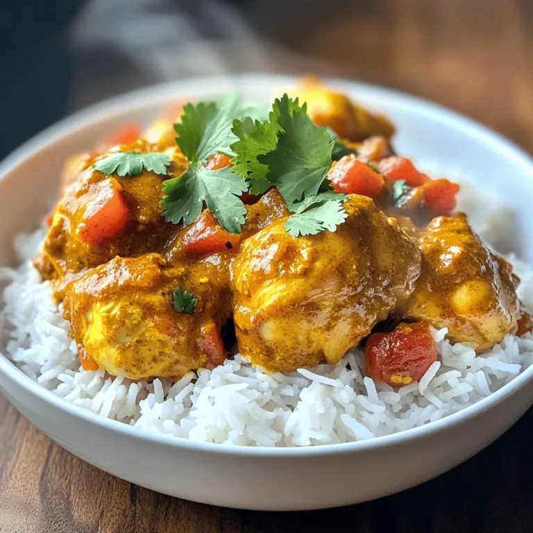 - 1.5 lbs boneless, skinless chicken thighs - 1 medium onion, finely chopped - 4 cloves garlic, minced - 1 tablespoon ginger, freshly grated - 1 tablespoon garam masala - 1 tablespoon ground cumin - 1 tablespoon ground coriander - 1 teaspoon turmeric powder - 1 teaspoon chili powder - 1 can (14 oz) diced tomatoes with juices - 1 cup coconut milk - 2 tablespoons vegetable oil - Salt to taste - Fresh cilantro, chopped for garnish - Cooked basmati rice or naan for serving I love how these ingredients come together to create a dish full of flavor. The chicken thighs are the star. They soak up the spices and become tender. Onions, garlic, and ginger provide a great base. They add sweetness and warmth. Spices are key in Chicken Tikka Masala. Garam masala brings a warm, earthy taste. Cumin and coriander add depth. Turmeric gives a lovely color. Adjust the chili powder for your spice level. The diced tomatoes add acidity, balancing the richness of coconut milk. Coconut milk makes the sauce creamy and smooth. Use fresh cilantro for a pop of color and flavor. I suggest serving this dish with basmati rice or naan. The rice soaks up the sauce well. Naan is perfect for dipping. The combination is simply irresistible! For the complete cooking process, check the Full Recipe. - Start by setting your Instant Pot to 'Sauté' mode. - Pour in 2 tablespoons of vegetable oil. - Add 1 medium onion, finely chopped, and sauté until golden brown. - This usually takes about 5-7 minutes. - Next, stir in 4 cloves of minced garlic and 1 tablespoon of freshly grated ginger. - Cook this mixture for 1-2 minutes until it smells amazing. - Now, it's time to spice things up! - Add 1 tablespoon of garam masala, ground cumin, and ground coriander. - Also, include 1 teaspoon of turmeric powder and 1 teaspoon of chili powder. - Toast the spices for about 1 minute. - Stir well to mix with the aromatics, letting the flavors bloom. - Add 1.5 lbs of bite-sized chicken pieces to the pot. - Sauté the chicken for 4-5 minutes. - Make sure all the chicken is coated with the spice mix. - Pour in 1 can of diced tomatoes, including the juices. - Add 1 cup of coconut milk for creaminess. - Stir everything to combine, and scrape the bottom of the pot. - This helps prevent any sticking or burning during cooking. - Secure the lid on the Instant Pot. - Switch to 'Manual' mode and set the timer for 10 minutes. - Confirm that the steam valve is in the sealing position. - Once done, let the pressure release naturally for 5 minutes. - After that, switch to a quick release for any remaining steam. - Carefully open the lid and stir your Chicken Tikka Masala. - Taste and adjust with salt as needed. - If the sauce is thick, add a splash of water or more coconut milk. - Serve over cooked basmati rice or with naan. - Garnish with fresh cilantro for a vibrant touch. For the Full Recipe, check the detailed instructions and enjoy this simple dish! - Start by setting your Instant Pot to 'Sauté' mode. - Add vegetable oil, then the chopped onion. - Sauté the onion for 5-7 minutes. Look for a golden brown color. - Add garlic and ginger next. Cook them for 1-2 minutes. - Be careful not to let them burn. To prevent burning, keep stirring often. If you see bits stuck at the bottom, scrape them off. This keeps the flavors from turning bitter. - Adjust the spice levels to fit your taste. - If you love heat, add more chili powder. - Want a milder dish? Cut back on the spices. For garnishes, fresh cilantro brightens the dish. You can also add a squeeze of lime for extra zing. Serve it with basmati rice or warm naan for a complete meal. - Always scrape the pot bottom before sealing it. - This step helps prevent burning during cooking. - Ensure the steam valve is in the sealing position. For best results, allow for a natural pressure release. This keeps your dish juicy and tender. Remember to follow these steps for a perfect Chicken Tikka Masala. {{image_4}} You can easily make Chicken Tikka Masala vegetarian. Use paneer or chickpeas instead of chicken. Paneer adds a creamy texture, while chickpeas make it hearty. If you choose paneer, cut it into cubes. For chickpeas, use canned ones for ease. Adjust cooking times for these ingredients. Cook paneer for about 5 minutes. If using chickpeas, they can go in during the same step as the tomatoes and coconut milk. This way, they soak up flavor without becoming mushy. Adding vegetables is a great way to enhance the dish. Bell peppers and spinach work well. Chop bell peppers into bite-sized pieces. You can add them after the chicken is sautéed. Spinach can go in at the end, right before serving. Remember to adjust the liquid content. Extra veggies will release water. You may need to reduce the coconut milk slightly. This keeps the sauce thick and creamy. You can control the spice in Chicken Tikka Masala. To make it milder, cut back on chili powder. Adding more coconut milk can also help tone down the heat. If you want a spicier dish, add more chili powder or fresh green chilies. You can also try alternative spices. Smoked paprika or cayenne pepper can give a different kick. Adjust these spices to match your taste buds. Store leftover Chicken Tikka Masala in an airtight container. Make sure to let it cool first. It will stay fresh for about 3 to 4 days in the fridge. Always check for signs of spoilage, like off smells or color changes, before eating. To freeze Chicken Tikka Masala, place it in a freezer-safe container or bag. Leave some space for expansion, as liquids can expand when frozen. It will last for up to 3 months in the freezer. To reheat, thaw it in the fridge overnight. Heat it gently on the stove or in the microwave. Add a splash of water or coconut milk to keep it moist. You can use leftover Chicken Tikka Masala in many tasty ways. Mix it with cooked pasta for a quick meal. Stuff it into wraps with fresh greens for a tasty lunch. You can also serve it over baked potatoes for a new twist. For meal prep, consider making a big batch. Divide it into portions for easy weeknight dinners. Serve with rice or naan, and you have a delicious meal ready to go! If you're looking for the full recipe, it holds all the details you need to make this dish shine! Chicken Tikka Masala is a popular dish from Indian cuisine. It features marinated chicken cooked in a creamy, spiced tomato sauce. This dish likely originated in the UK, blending Indian and British flavors. Chefs often use yogurt and spices to tenderize the chicken, giving it a rich taste and vibrant color. The combination of spices creates a warm, aromatic flavor that many people love. Yes, you can cook Chicken Tikka Masala on the stove or in the oven. For stovetop cooking, follow the same steps but use a large pot. Sauté the onions and spices, then add chicken and tomatoes. Let it simmer until the chicken is cooked. If using the oven, you can bake the marinated chicken and then mix it with the sauce on the stovetop. Both methods yield tasty results. To reduce the heat in Chicken Tikka Masala, you can adjust the spice levels. Use less chili powder or skip it altogether. Adding more coconut milk or cream can also tone down the spice. Including a bit of sugar can balance the heat. Taste as you go and adjust until it suits your preference. Chicken Tikka Masala pairs well with several sides. Basmati rice is a classic choice, soaking up the sauce nicely. Warm naan is perfect for dipping. You can also serve a fresh salad with cucumber or a yogurt sauce to cool the palate. These sides enhance the meal and add contrast to the rich dish. Yes, you can adapt this recipe for a slow cooker. First, sauté the onions and spices in a pan. Then, add them to the slow cooker with the chicken, tomatoes, and coconut milk. Cook on low for 6-8 hours or high for 3-4 hours. This method allows the flavors to meld beautifully and keeps the chicken tender. For the complete details on how to make this dish, check the Full Recipe. This blog post outlined how to make Chicken Tikka Masala step by step. You learned about the key ingredients and spices that create rich flavor. I shared cooking tips, variations, and storage info to help you succeed. Each step is designed to make the dish easy and fun. Now, you're ready to try this delicious recipe at home. Enjoy making it your own and share it with loved ones. Your Chicken Tikka Masala will impress with its amazing taste!