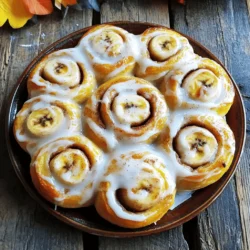To make banana bread cinnamon rolls, gather these ingredients: - 3 ripe bananas, thoroughly mashed - 1/2 cup granulated sugar - 1/4 cup brown sugar, packed firmly - 1/3 cup unsalted butter, melted and slightly cooled - 2 large eggs - 1 teaspoon vanilla extract - 1 teaspoon baking soda - 1/2 teaspoon salt - 1 1/2 cups all-purpose flour, sifted - 1/2 teaspoon ground cinnamon For the filling: - 1/4 cup brown sugar, packed - 1 tablespoon ground cinnamon - 2 tablespoons unsalted butter, softened to room temperature - 1/2 cup chopped walnuts or pecans (optional) For the glaze: - 1 cup powdered sugar - 2 tablespoons milk - 1/2 teaspoon vanilla extract You can swap ingredients if needed. Here are some options: - Use maple syrup instead of granulated sugar for natural sweetness. - Replace the all-purpose flour with gluten-free flour for a gluten-free option. - Applesauce can stand in for butter to make the rolls dairy-free. - Chia seeds mixed with water can replace eggs for a vegan version. Want to elevate your rolls? Consider these add-ins: - Add chocolate chips for a sweet twist. - Mix in dried fruit, like raisins or cranberries, for added texture. - Spice things up with a pinch of nutmeg or ginger. - Use a mix of nuts for a crunchy topping. These options can make your banana bread cinnamon rolls unique and fun! For the full recipe, check the instructions above. To start, you need to preheat your oven to 350°F (175°C). Grease a 9x13-inch baking dish with butter or cooking spray. In a large bowl, mash the 3 ripe bananas until smooth. Add in 1/2 cup of granulated sugar, 1/4 cup of brown sugar, 1/3 cup of melted butter, 2 large eggs, and 1 teaspoon of vanilla extract. Whisk these ingredients until well combined. Now, sprinkle 1 teaspoon of baking soda and 1/2 teaspoon of salt over the mixture. Carefully fold in 1 1/2 cups of sifted all-purpose flour. Mix until just combined. Avoid overmixing; this keeps your rolls light and fluffy. In a separate bowl, mix 1/4 cup of brown sugar and 1 tablespoon of ground cinnamon. This will be your filling. Set this aside for later. On a floured surface, roll out your banana bread dough into a rectangle, about 1/4 inch thick. Spread softened butter all over the dough. Sprinkle the cinnamon-sugar mixture evenly on top. If you like, toss in 1/2 cup of chopped walnuts or pecans for a crunch. Next, roll the dough tightly from one edge to the other. Use a sharp knife to cut the log into 12 equal pieces. Place the slices in the prepared baking dish, spacing them evenly. Bake the rolls for 25-30 minutes. They should be golden brown. A toothpick inserted in the center should come out clean. While the rolls cool for about 10 minutes, whisk together 1 cup of powdered sugar, 2 tablespoons of milk, and 1/2 teaspoon of vanilla extract in a bowl. Drizzle this glaze over the warm rolls. Enjoy the sweet, gooey goodness! For the complete recipe, you can refer to the Full Recipe section. To make your rolls light and fluffy, follow these key steps: - Use ripe bananas. They provide natural sweetness and moisture. - Don't overmix your dough. Mix just until combined. - Let the dough rest for a few minutes before rolling it out. This helps relax the gluten. - Roll to about 1/4 inch thick. A uniform thickness ensures even baking. Baking time and temperature can change based on your oven. Here's how to adjust: - Always preheat your oven to 350°F (175°C) for best results. - Start checking your rolls at 25 minutes. If they aren't golden brown, add a few more minutes. - If your rolls brown too fast, cover them lightly with foil. This keeps them from burning while cooking through. Sometimes issues arise while baking. Here’s how to fix them: - Rolls are too dense: This usually means the dough was overmixed. Next time, mix gently. - Burnt tops: If the edges darken too quickly, lower the oven's heat by 25°F (about 15°C). - Filling leaks out: Make sure your filling is evenly spread and the dough is rolled tightly. This keeps the filling inside. For the full recipe, check the details above. Enjoy baking! {{image_4}} You can easily make these rolls nut-free and dairy-free. Simply skip the nuts in the filling. Use a dairy-free butter for the dough and glaze. Coconut oil also works well. For milk, try almond or oat milk. This way, you can enjoy the same great taste without the nuts and dairy. Want to mix it up? Add chocolate chips to the dough for a sweet twist. You can also sprinkle in some nutmeg or cardamom for a warm spice flavor. If you love fruit, chopped apples or berries are great options. They add a juicy burst that pairs well with bananas. Experiment and find your favorite blend! While the glaze is sweet and tasty, you have other choices. Cream cheese frosting makes a rich and tangy topping. Whip cream cheese with powdered sugar and a splash of milk for a smooth spread. You can also drizzle melted chocolate over the rolls for a decadent finish. Each option gives a fun new taste to the rolls. To keep your banana bread cinnamon rolls fresh, place them in an airtight container. You can also wrap them in plastic wrap. Store them at room temperature for up to three days. If you want them to last longer, consider refrigerating them. In the fridge, they stay good for about a week. To freeze the rolls, let them cool completely first. Then, wrap each roll tightly in plastic wrap. Next, place them in a freezer bag or airtight container. They can stay frozen for up to three months. When you're ready to enjoy them, just take out the desired amount. To reheat, preheat your oven to 350°F (175°C). Place the rolls on a baking sheet. Cover them with foil to keep them moist. Heat for about 10-15 minutes. You can also use the microwave. Heat for 20-30 seconds per roll. Just make sure you don’t overheat them, or they might get tough. Yes, you can use frozen bananas. Just thaw them first. After thawing, mash them well. The texture may be different, but the flavor stays great. Using frozen bananas can help reduce waste, especially if you have overripe ones. Banana cinnamon rolls can last for about three days at room temperature. Keep them in an airtight container to maintain freshness. If you want to keep them longer, you can freeze them. They stay good in the freezer for up to three months. Absolutely! You can make the dough a day before. After mixing, cover it tightly and store it in the fridge. This will improve the flavors. Just let it warm up a bit before you roll it out. You can also freeze the dough for later use, which is handy for busy days. For the full recipe, check the section above. Enjoy your baking! This article covered how to make banana bread cinnamon rolls from start to finish. We explored key ingredients, possible substitutions, and fun add-ins for extra flavor. You learned step-by-step instructions for making and baking the rolls, along with tips for light, fluffy results. We also discussed variations, storage tips, and answered common questions. Banana bread cinnamon rolls are a tasty treat to enjoy anytime. You can customize them to fit your taste. Happy baking!