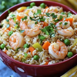 To make a delicious shrimp fried rice, you need the following ingredients: - 1 cup jasmine rice (uncooked) - 1 pound large shrimp, peeled and deveined - 2 eggs, lightly beaten - 1 cup frozen peas and carrots mix - 1 bell pepper, diced (color of your choice) - 3 green onions, chopped - 2 cloves garlic, minced - 3 tablespoons soy sauce - 2 tablespoons sesame oil - 1 tablespoon vegetable oil - Salt and pepper to taste This simple list covers everything. Each ingredient plays a role in making your dish tasty and fun. The jasmine rice gives a nice, fluffy base. The shrimp adds protein and flavor. Eggs add richness, while the veggies bring color and crunch. Soy sauce and sesame oil give it that savory touch we all love. When you gather these items, you set yourself up for success. This shrimp fried rice is quick, easy, and packed with flavor. You can check the full recipe to see how these ingredients come together! Start with 1 cup of jasmine rice. Rinse it well under cold water. This removes excess starch. You want the water to run clear. Next, cook the rice as per the package instructions. Once cooked, spread it out on a plate to cool. If you have day-old rice, use that. It gives the best texture for fried rice. In a large skillet or wok, heat 1 tablespoon of vegetable oil over medium-high heat. Add 1 pound of peeled and deveined shrimp. Season the shrimp with salt and pepper. Cook them for about 3-4 minutes. They should turn pink and opaque. After cooking, take the shrimp out of the skillet and set them aside. Using the same skillet, pour in 2 lightly beaten eggs. Scramble them until they are fully cooked. They should not be runny. Once finished, remove the eggs and set them aside with the shrimp. Now, add another tablespoon of vegetable oil to the skillet. Toss in 2 cloves of minced garlic and 1 diced bell pepper. Sauté for 2-3 minutes. Stir often until the garlic smells good and the bell pepper softens. Next, add 1 cup of frozen peas and carrots to the skillet. Mix them with the garlic and bell pepper. Cook until heated through, about 2 minutes. Then, add the cooled jasmine rice, cooked shrimp, and scrambled eggs. Mix everything well. Drizzle 3 tablespoons of soy sauce and 2 tablespoons of sesame oil over the rice. Stir well and keep stir-frying for 5-7 minutes. This allows the rice to get crispy. Taste it and add more salt and pepper if needed. Finally, fold in 3 chopped green onions. Serve in a large bowl or on plates. For a nice touch, garnish with more green onions and sesame seeds. Enjoy your Shrimp Fried Rice! For the full recipe, check the earlier sections. When making shrimp fried rice, always use day-old rice. Freshly cooked rice is too moist. It clumps together when you fry it. Day-old rice dries out a bit, which helps it fry better. To prepare, cook jasmine rice as usual. Let it cool down and store it in the fridge overnight. This step makes a big difference. Select large shrimp for this dish. They offer great flavor and texture. Look for shrimp that are firm and pink. Fresh shrimp is best, but frozen works too. If using frozen shrimp, thaw them in cold water before cooking. This ensures they cook evenly in the fried rice. To achieve fluffy fried rice, keep the heat high while cooking. This helps the rice fry evenly. Stir continuously to avoid burning. If you notice your rice sticking, add a little more oil. This keeps everything moving smoothly. Follow the steps in the Full Recipe for best results. {{image_4}} You can easily make a vegetarian version of shrimp fried rice. Swap out shrimp for tofu or tempeh for a plant-based twist. Use the same spices and soy sauce to keep the flavors bold. Add in extra veggies like broccoli, mushrooms, or snap peas for more texture. This way, you can enjoy a delicious meal that is still packed with flavor. To give your shrimp fried rice a Thai flair, use jasmine rice as the base. Add fish sauce, lime juice, and fresh basil for that unique taste. Use Thai chili for heat or bell peppers for sweetness. This variation brings a bright, zesty flavor that will transport your taste buds to Thailand. Feel free to customize your fried rice by adding more vegetables or proteins. Consider carrots, zucchini, or corn for added color and crunch. You can also mix in chicken, pork, or even egg for a protein boost. This makes your dish heartier and gives it a personal touch. The best part? It still remains quick and easy to make. For more detailed instructions, check out the Full Recipe. To keep shrimp fried rice fresh, store it in an airtight container. This helps keep out moisture and air. Let the rice cool to room temperature before sealing it. This step prevents condensation, which can make it soggy. You can safely keep it in the fridge for up to 3 days. Make sure to label the container with the date. This way, you can track how long it’s been stored. When you’re ready to enjoy your shrimp fried rice again, reheat it carefully. The best method is to use a skillet. Heat a bit of oil over medium heat and add the rice. Stir it often to avoid sticking. You can also add a splash of water or broth. This will help steam the rice and keep it moist. If you prefer the microwave, place the rice in a bowl. Cover it with a damp paper towel and heat in short bursts. Stir between each burst until it's hot. If you want to store shrimp fried rice for longer, freezing is a great option. First, let the rice cool completely. Then, portion it into freezer-safe bags or containers. Remove as much air as possible to avoid freezer burn. Label the bags with the date. You can freeze it for up to 2 months. When you’re ready to eat, thaw it in the fridge overnight. Then, reheat it in a skillet or microwave. For the best taste, use the shrimp fried rice within a month. For the full recipe, check out the section above. I love using jasmine rice. It has a nice aroma and a great texture. You can also use basmati rice if you prefer. Just make sure the rice is cooked and cooled before using. Day-old rice works best for fried rice. To add heat, you can mix in chili flakes or sriracha. You can also add diced jalapeños for a fresh kick. Start with a small amount and taste as you go. Adjust it to your spice level. Yes, frozen shrimp works great! Just thaw them first under cold water. Pat them dry before cooking. This helps them cook evenly and keeps the texture nice. You can use coconut aminos or tamari for a soy-free option. Another choice is to use a mix of lime juice and salt. It adds flavor without soy sauce. Experiment to find what you like best. Shrimp fried rice goes well with spring rolls or a fresh salad. You can also serve it with stir-fried vegetables. For a warm touch, try it with miso soup. These sides balance the meal and add variety. This post covered how to make shrimp fried rice with ease. We discussed key ingredients, step-by-step cooking instructions, and helpful tips. I shared variations to suit your taste and storage tips for leftovers. In the end, shrimp fried rice is quick, tasty, and versatile. It’s a dish that you can enjoy many ways. So gather your ingredients and start cooking. You'll love the results!