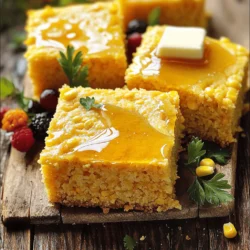Sweet cornbread is easy to make and fun to share. This recipe covers all the basics you need for a tasty treat. You can find the full recipe below. - 1 cup cornmeal - 1 cup all-purpose flour - 1/4 cup granulated sugar - 1 tablespoon baking powder - 1/2 teaspoon salt - 1 cup milk (preferably whole) - 1/4 cup unsalted butter, melted - 2 large eggs - 1/2 cup sweet corn kernels - 1/2 cup honey - 1/2 teaspoon ground cinnamon (optional) Each ingredient plays a key role. The cornmeal gives that classic cornbread texture. The flour helps bind everything together. Sugar adds sweetness, while baking powder makes it rise. Salt enhances all the flavors. Whole milk makes it creamy. Butter adds richness. Eggs bind and help the cornbread rise. Sweet corn kernels give bursts of sweetness. Honey adds a nice touch of flavor. Cinnamon can add warmth if you choose to use it. These ingredients combine to create a delightful cornbread that pairs well with many meals. Enjoy making it! First, you need to preheat your oven to 400°F (200°C). While it heats up, grease an 8-inch square baking pan with butter or spray. You can also use parchment paper for easy removal. In a large bowl, mix the dry ingredients. Whisk together 1 cup of cornmeal, 1 cup of all-purpose flour, 1/4 cup of granulated sugar, 1 tablespoon of baking powder, 1/2 teaspoon of salt, and, if you like, 1/2 teaspoon of ground cinnamon. Make sure everything is well blended. In another bowl, combine your wet ingredients. Whisk 1 cup of milk, 1/4 cup of melted butter (make sure it cooled a bit), 2 large eggs, and 1/2 cup of honey. Mix until the mixture is smooth and creamy. Now, pour the wet mixture into the bowl with the dry ingredients. Add 1/2 cup of sweet corn kernels. Use a spatula to mix gently. Stop mixing when the batter is just combined. It’s okay if it's a little lumpy. Spoon the batter into your greased baking pan. Spread it evenly with a spatula. Smooth the top so it will bake evenly. Put the pan in your preheated oven. Bake for 20-25 minutes. The cornbread is ready when the top is golden brown. You can test it by sticking a toothpick in the center; it should come out clean or with a few crumbs. Let it cool in the pan for about 10 minutes. After cooling, slice it into 9 squares. Enjoy your sweet cornbread delight! You can find the full recipe above if you need to refer back to it. To get the best texture, do not over-mix your batter. When you mix the wet and dry ingredients, stop as soon as the flour disappears. A few lumps are okay. The cornmeal gives a nice bite, while sweet corn brings moisture. If you have leftovers, store them in an airtight container. Keep them at room temperature for up to two days. You can also refrigerate them for about a week. For longer storage, freeze them. Wrap each square in plastic wrap and put them in a freezer bag. - Warm with butter or honey: Serve the cornbread warm. Spread a little butter on top or drizzle with honey. This adds a sweet touch and enhances the flavor. - Pairing with soups or salads: Cornbread pairs well with many dishes. Try it with chili or a fresh salad. The cornbread adds a nice crunch and a sweet contrast to spicy meals. For the full recipe to create your Sweet Cornbread, check out the detailed instructions above. {{image_4}} Savory sweet cornbread takes your classic recipe to a new level. You can add cheese or herbs for a bold flavor. Simply fold in 1 cup of shredded cheese, like sharp cheddar, into your batter. This will give your cornbread a tasty, cheesy bite. For a different twist, mix in 1/2 cup of cooked, crumbled bacon. The smoky flavor pairs great with the sweet corn. To make gluten-free sweet cornbread, swap out the all-purpose flour. Use a gluten-free blend instead. Make sure it has xanthan gum for the right texture. This way, you can enjoy the same soft, moist cornbread without gluten. The taste will still shine through, and everyone can enjoy this treat. - Jalapeños for spice: Adding 1/4 cup of chopped jalapeños gives your cornbread a spicy kick. Mix them in with the wet ingredients for even heat. - Cheddar cheese for a savory twist: As mentioned, 1 cup of shredded cheddar adds a savory flavor. It melts beautifully and makes every bite rich. - Fresh herbs for added flavor: Chopped fresh herbs like chives or cilantro can brighten your cornbread. Add about 1/4 cup of your favorite herbs into the batter for a fresh taste. These variations let you customize your sweet cornbread to match any occasion. You can find the Full Recipe to start your baking adventure! To keep sweet cornbread fresh, store it in an airtight container. This will help it stay moist. If you plan to eat it within a few days, keep it at room temperature. For longer storage, refrigerate it. Make sure to wrap it well to prevent drying out. Cornbread can last up to a week in the fridge. Freezing is a great option if you want to save some cornbread for later. First, let the cornbread cool completely. Then, slice it into squares for easy serving. Wrap each piece in plastic wrap, then place them in a freezer bag. This way, you can grab a piece whenever you want! It will stay fresh for up to three months in the freezer. To reheat cornbread, you have a few options. For the best texture, use the oven. Preheat it to 350°F (175°C). Place the cornbread on a baking sheet and cover it with foil. Heat for about 10-15 minutes until warm. You can also use the microwave for quick reheating. Just place a slice on a plate and heat for about 20-30 seconds. Enjoy your warm sweet cornbread again! Yes, you can use cornmeal mix. It has flour and baking powder already. Just check the package for the right amount. You may need less sugar, as mixes can be sweet. To lower sweetness, cut back on the sugar or honey. Try using just 2 tablespoons of sugar. You can also add more savory ingredients, like cheese or herbs, to balance the flavor. Absolutely! You can mix in jalapeños for heat or cheese for a savory touch. Fresh herbs like chives or parsley can add a pop of flavor too. Just remember not to overload the batter. Insert a toothpick into the center of the cornbread. It should come out clean or with a few moist crumbs. The edges should pull away from the pan, and the top should be golden brown. In this post, we explored a delicious sweet cornbread recipe. We covered the key ingredients, detailed steps, and helpful tips. You learned how to make it perfect and store leftovers. Enjoy personalizing your cornbread with variations like jalapeños or cheese. Sweet cornbread can enhance meals or stand alone as a treat. You now have the tools to bake a delightful dish that suits your taste!