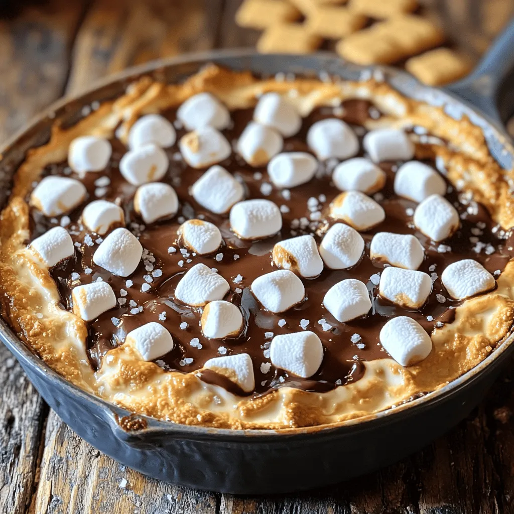To make a great S'mores Dip in the Oven, gather these simple ingredients: - 1 cup semi-sweet or milk chocolate chips - 1 cup mini marshmallows - 1 cup graham cracker crumbs - 1 tablespoon unsalted butter, melted - 1 teaspoon pure vanilla extract - Extra graham crackers, for dipping - Optional: a pinch of flaky sea salt for garnish These ingredients create a sweet and gooey treat that everyone loves. The chocolate and marshmallows mix well, making a rich, creamy dip. The graham cracker crumbs add a nice crunch. With these items, you can whip up a delicious dessert in no time. For the full recipe, check out the details in the main article. Enjoying this dessert is all about sharing it with others. So, get your friends and family together to dip those graham crackers and enjoy this tasty delight! Set your oven to 350°F (175°C). This is the perfect heat for melting chocolate and toasting marshmallows. Preheating helps create that gooey, warm center we all love. In a medium oven-safe skillet or baking dish, combine 1 cup of chocolate chips, 1 tablespoon of melted butter, and 1 teaspoon of vanilla extract. Stir well until the chocolate chips get coated in the butter and vanilla. This mix will form a rich chocolate base for your dip. Next, use a spatula to spread the chocolate mixture evenly in the skillet. Make sure it covers the bottom smoothly. Then, grab 1 cup of mini marshmallows and layer them on top of the chocolate. Cover the chocolate completely with marshmallows. This ensures every bite is full of gooey goodness. For the full recipe, check out the complete guide, and get ready to bake this delicious treat! To get that golden-brown marshmallow top, watch closely as it bakes. Bake at 350°F for 10-12 minutes. Start checking around the 8-minute mark. You want the marshmallows to puff up and turn golden. If they burn, the dip loses its charm. If your oven heats unevenly, rotate the dish halfway through. This simple step helps achieve even baking. For the best experience, serve your s'mores dip warm. Use extra graham crackers for dipping. Break them into pieces that fit well in the dip. This way, everyone can scoop up the gooey goodness. You can also place the dip on a wooden board. It adds a rustic touch and makes sharing easy. To take your s'mores dip to the next level, add a pinch of flaky sea salt. This small touch contrasts nicely with the sweetness. You can also try adding flavored chips, like peanut butter or mint chocolate. They give the dip a unique twist. Feel free to get creative with toppings. Chopped nuts or crushed candy bars can add new textures and flavors. {{image_4}} You can switch up the chocolate in your S'mores dip for fun. Try dark chocolate for a rich taste. If you love sweet flavors, use white chocolate instead. Each type changes the dip's flavor. Mixing chocolates works too! Use half semi-sweet and half dark for a balanced treat. If you need gluten-free options, there are great substitutes for graham crackers. Look for gluten-free graham cracker brands. They taste just as good! You can also use crushed gluten-free cookies or rice cakes. These work well and keep the dip fun and tasty. Add more excitement to your dip with extra toppings. Chopped nuts like almonds or pecans add a nice crunch. You can also sprinkle in some fresh fruit, like sliced strawberries or bananas. These toppings give a fresh twist and make your dip even more delightful. For the Full Recipe, you can follow the steps above to create this perfect treat! To store leftover s'mores dip, let it cool first. Then, cover the dish tightly with plastic wrap or transfer it to an airtight container. This keeps the dip fresh and prevents it from drying out. Store it in the refrigerator for best results. When you want to enjoy your leftover dip, the best way to reheat it is in the oven. Preheat your oven to 350°F (175°C). Place the dip in an oven-safe dish and cover it with foil. Heat for about 10 minutes or until it is warm and gooey again. You can also use a microwave, but for best texture, the oven works better. S'mores dip lasts for about three days in the refrigerator if stored properly. After that, the texture may change, and it may not taste as fresh. Always check for any signs of spoilage before enjoying. Yes, you can prepare s'mores dip in advance. First, mix the chocolate chips, melted butter, and vanilla in your baking dish. Then, cover it with plastic wrap. You can store it in the fridge for up to two days. When you are ready, add the mini marshmallows on top. Bake it right before serving. This keeps the dip fresh and tasty. If you don’t have an oven-safe dish, don’t worry! You can use a cast-iron skillet or a pie pan instead. Just make sure they can handle the heat. Another option is to use aluminum foil. Shape it into a bowl and fill it with the chocolate mixture. This way, you still get that gooey goodness without an oven-safe dish. Absolutely! You can make this s'mores dip your own. Try using different chocolate types, like dark or white chocolate. You can also add nuts or caramel for an extra crunch. If you love fruits, toss in some strawberries or bananas. The options are endless, so get creative and make it your favorite treat! In this post, we covered how to make a delicious s'mores dip. We talked about the key ingredients and shared easy steps for preparation. Tips showed how to bake it perfectly, serve it with graham crackers, and customize flavors. You can store leftovers and reheat them well. This dip is fun and simple, making it perfect for any gathering. Enjoy making s'mores dip your way!