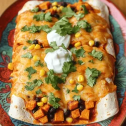 - Essential ingredients: - 2 medium sweet potatoes, peeled and diced into small cubes - 1 can (15 oz) black beans, thoroughly rinsed and drained - 1 cup corn kernels (can be fresh, frozen, or canned) - 1 small red onion, finely chopped - 2 cloves garlic, minced - Spices and seasonings: - 1 teaspoon ground cumin - 1 teaspoon chili powder - Salt and freshly ground black pepper, to taste - Tortillas and cheese: - 8 small corn tortillas - 1 cup enchilada sauce (homemade or store-bought) - 1 cup shredded cheese (choose cheddar or Monterey Jack for maximum flavor) - Fresh cilantro leaves, for garnish This mix of ingredients creates a hearty, tasty meal. The sweet potatoes give a nice texture and sweetness. Black beans add protein and fiber, while corn brings a pop of color and crunch. Onion and garlic boost the flavor, making each bite rich and satisfying. The spices like cumin and chili powder give warmth without too much heat. The tortillas hold everything well, and the cheese melts beautifully over the top. This combination makes for a wonderful dish that is both healthy and filling. For the full recipe, check out the detailed instructions to bring these flavors together perfectly! 1. Preheat your oven to 400°F (200°C). This gets it hot for baking. 2. Boil water in a pot. Add diced sweet potatoes. Cook for 10-12 minutes until tender. Drain and set aside. 3. Heat 1 tablespoon of olive oil in a large skillet over medium heat. Add chopped red onion. Sauté for 3-4 minutes until soft. 4. Add minced garlic, ground cumin, chili powder, salt, and pepper. Stir and cook for 1 minute. The garlic should smell great. 1. Mix the drained black beans, corn, and the cooked sweet potatoes in the skillet. Stir well. Cook for 5 minutes. This blends all the flavors. 2. Warm corn tortillas in a dry skillet or microwave until they are soft. This makes them easy to roll. 3. Spread a thin layer of enchilada sauce on the bottom of a baking dish. This keeps the tortillas from sticking. 4. Take each tortilla. Add about 2 tablespoons of the filling in the center. Roll it up snugly and place seam-side down in the dish. Repeat until all tortillas are filled. 1. Once all tortillas are in the baking dish, pour the remaining enchilada sauce on top. Make sure they are well-coated. 2. Sprinkle shredded cheese over the sauce. 3. Bake in the preheated oven for 20 minutes. The cheese should melt and bubble. 4. Remove from the oven. Let it cool for a few minutes. Garnish with fresh cilantro before serving. For the complete recipe, check out the [Full Recipe]. To make great enchiladas, you need soft tortillas. Warm the corn tortillas in a dry skillet. Heat them for about 30 seconds on each side. This process makes them pliable. You can also microwave them for a few seconds. Just be careful not to overheat them. Layering enchilada sauce adds depth to the flavor. Spread a thin layer of sauce on the bottom of the baking dish. This keeps the tortillas from sticking. After filling the tortillas, pour more sauce on top. Make sure every inch is covered. This step keeps your enchiladas moist and tasty. Pair enchiladas with fresh sides for a great meal. A simple salad with lime dressing works well. You can also serve them with Mexican rice or guacamole. These sides add color and flavor to your dish. For a beautiful presentation, use a colorful platter. Place the enchiladas on the plate and drizzle with more sauce. Top with fresh cilantro for a pop of green. Add a dollop of sour cream on the side for creaminess. This makes your dish look and taste even better. For the full recipe, check out the Sweet Potato Black Bean Enchiladas section. {{image_4}} You can easily make these enchiladas gluten-free. Use corn tortillas, which are naturally gluten-free. If you want a vegan option, skip the cheese or use a plant-based cheese. You can also swap out the sweet potatoes. Try using butternut squash or zucchini for a different twist. For beans, pinto or kidney beans work well too. This gives you more flavors and textures to enjoy. To spice things up, add different spices. Smoked paprika or cayenne pepper can give your dish a nice kick. If you prefer a rich taste, use pepper jack cheese instead of cheddar. Fresh herbs can boost the flavor of your enchiladas. Chopped cilantro or green onions make a great topping. You might also try adding a squeeze of lime juice for brightness. Feel free to get creative! These variations can make your enchiladas unique every time you cook them. For the full recipe, check the details above. To keep your enchiladas fresh, store them in an airtight container. You can place them in the fridge. They stay good for up to 4 days. If you want to keep them longer, freezing is a great option. You can freeze enchiladas before or after baking. If freezing before baking, wrap them tightly in plastic wrap. Store them in a freezer-safe container. They can last for up to 3 months. If you bake them first, let them cool completely before wrapping. For reheating, place the frozen enchiladas in the oven at 350°F (175°C). Bake for 25-30 minutes until they are heated through. You can also add a bit more sauce to keep them moist. Enjoy the same great taste as when you first made them! How do I make these enchiladas spicier? To add some heat, try these tips: - Use more chili powder. - Add diced jalapeños to the filling. - Top with a spicy salsa or hot sauce. These changes will bring a nice kick to your dish. Can I use different beans instead of black beans? Yes! You can use other beans such as: - Pinto beans - Kidney beans - White beans Each type will change the flavor a bit, but they will still taste great. What can I serve with Sweet Potato Black Bean Enchiladas? These enchiladas pair well with: - A fresh green salad for crunch. - Mexican rice for added texture. - Guacamole or sour cream for creaminess. These sides will round out your meal nicely. In this blog post, we explored how to make delightful sweet potato black bean enchiladas. We covered ingredients, from sweet potatoes to spices, and all the steps to prepare, fill, and bake them. I shared tips for perfecting your enchiladas and suggested fun variations. Finally, we discussed storage tips to keep your leftovers fresh. These enchiladas are not only tasty but easy to make. I hope you feel inspired to try this recipe and enjoy the delicious flavors it offers.