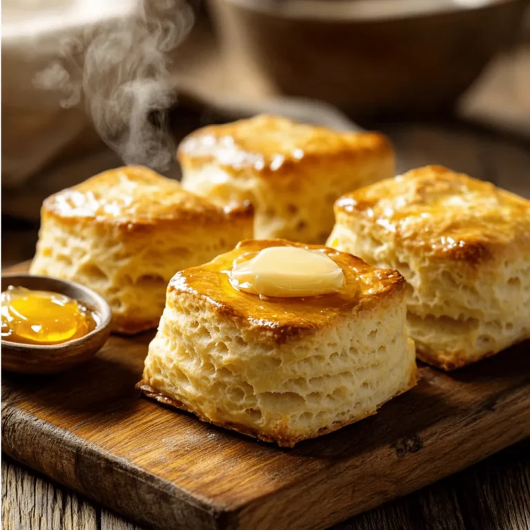 To make the best honey butter biscuits, you need a few simple ingredients. Here’s the list: - Essential dry ingredients - 2 cups all-purpose flour - 1 tablespoon baking powder - 1/2 teaspoon baking soda - 1/4 teaspoon salt - Key wet ingredients - 1/4 cup unsalted butter, cold and cubed - 3/4 cup buttermilk, cold - 1/4 cup honey (plus more for serving) - 2 tablespoons unsalted butter, melted (for brushing) - Recommended brands for quality results - For flour, I recommend King Arthur or Bob's Red Mill. - Use any cold, unsalted butter you like, but Challenge Butter is a great choice. - For buttermilk, look for brands that are fresh and local if possible. These ingredients are easy to find at any grocery store. Using high-quality brands helps ensure your biscuits turn out fluffy and delicious. Enjoy the baking process and the sweet smell of these biscuits! For the full recipe, check the detailed instructions provided earlier. Start by preheating your oven to 425°F (220°C). This temperature is key to getting those biscuits nice and fluffy. While the oven heats, line your baking sheet with parchment paper. This will help the biscuits not stick, making cleanup easy. Preheating your oven is also crucial. It ensures the biscuits bake evenly and rise well. In a large bowl, whisk together the flour, baking powder, baking soda, and salt. Make sure this mixture is uniform. This step helps the biscuits rise properly. Sifting the flour is vital, too. It removes lumps and adds air, making your biscuits lighter. Use cold butter for this recipe. Cold butter creates flakiness in the biscuits. Cut it into the flour mixture until it looks like coarse crumbs. You’ll want to keep some small bits of butter intact for the best texture. Next, pour in the cold buttermilk and honey. Gently fold everything together, but do not overmix. This keeps your dough tender. Transfer the dough to a lightly floured surface. Knead it gently about 3-4 times to bring it together. Then, pat the dough into a rectangle about 1 inch thick. When cutting the biscuits, use a floured biscuit cutter or glass. Press straight down without twisting; this helps them rise evenly. Place the biscuits on the prepared baking sheet with space between them. Brush the tops with melted butter. Bake for about 12-15 minutes. Look for a golden color on the tops. They should also rise nicely. When done, let them cool for about 5 minutes on a wire rack. Serve warm with honey butter for a sweet treat. Enjoy these fluffy delights, and don’t forget to check the [Full Recipe] for more details! To make fluffy biscuits, keep your ingredients cold. Cold butter and buttermilk help create steam, making biscuits rise. When you mix, do it gently. Overmixing can lead to dense biscuits. You can also swap out some all-purpose flour for cake flour. This gives a lighter texture. If you want a more robust biscuit, try whole wheat flour. Just remember, different flours may change the taste and texture. You can make your honey butter biscuits even better. Add herbs like rosemary or thyme to your dough. This brings a fresh taste that pairs well with honey. For the honey butter, try mixing in cinnamon or vanilla. These add warmth and depth to the flavor. If you want a little kick, a pinch of cayenne works wonders too. Customize your honey butter to match your taste. For the complete recipe, check out the Full Recipe section. {{image_4}} To make these biscuits savory, you need to adjust a few ingredients. Start by adding 1 cup of shredded cheddar cheese. Also, mix in 1/4 cup of chopped chives. This adds flavor and a nice touch to the dough. When you add cheese, be mindful of the texture. Don't overmix after adding the cheese. You want a light, fluffy biscuit, not a dense one. The little bits of cheese will melt and create pockets of flavor. If you need a gluten-free version, use a gluten-free flour blend. Look for blends with xanthan gum, as it helps bind the dough. Use 2 cups of this flour mix instead of all-purpose flour. You may also need to adjust the wet ingredients. Add an extra tablespoon of buttermilk to keep the dough moist. Gluten-free dough can be a bit drier, so this helps a lot. Making mini biscuits is a fun way to serve snacks. To do this, cut the dough into smaller rounds. Use a smaller biscuit cutter or glass. Bake them for about 8-10 minutes instead of the usual time. Keep an eye on them to avoid burning. These mini bites pair well with dips like honey mustard or ranch. You can also serve them with spreads for a tasty treat. For the full recipe, check out the Honey Butter Biscuits Delight. To keep your honey butter biscuits fresh, store them properly. You can store them at room temperature if you plan to eat them within a day or two. Place them in an airtight container to keep them soft. Avoid refrigeration, as it can make biscuits dry and tough. For longer storage, freeze the biscuits. Wrap them individually in plastic wrap. Then, place them in a freezer bag. This method prevents freezer burn and helps maintain flavor. You can freeze them for up to three months. When you're ready to eat, just thaw them at room temperature. When it's time to enjoy your biscuits again, reheating is key. The best way to reheat them is in an oven. Preheat your oven to 350°F (175°C). Place the biscuits on a baking sheet and warm them for about 5-10 minutes. This method keeps them soft and fluffy. If you want a quick option, use the microwave. Place a biscuit on a microwave-safe plate. Heat it for about 10-15 seconds. This method is fast but may make the biscuit a bit chewy. To revive your biscuits and bring back the fresh taste, brush them with a little melted butter before reheating. Yes, you can use regular milk. However, it changes the texture and flavor. Buttermilk makes biscuits tender and adds a slight tang. To make a quick substitute, mix one cup of milk with one tablespoon of vinegar or lemon juice. Let it sit for five minutes. This will give you a similar taste and texture. To get flaky biscuits, work with cold butter. Use a pastry cutter to mix butter into the flour. Leave some small bits of butter. This helps create layers. Also, don’t overwork the dough. Knead it gently and just enough to combine. The less you handle it, the flakier your biscuits will be. Honey butter biscuits are perfect for breakfast or brunch. You can serve them with eggs or bacon. They also pair well with jam or fresh fruit. For lunch or dinner, try them with soups or stews. They add a sweet touch to savory meals. Enjoy them warm, topped with honey butter for a delicious treat! For the full recipe, check out the Honey Butter Biscuits Delight section. In this post, we explored how to make honey butter biscuits from scratch. I shared essential ingredients, step-by-step baking tips, and even variations to try. Making fluffy, flavorful biscuits can be easy with the right methods. Remember, you can adjust ingredients to suit your taste, whether savory or sweet. Enjoy baking, and don't be afraid to experiment. You’ll impress everyone with your delicious biscuits. Happy baking!