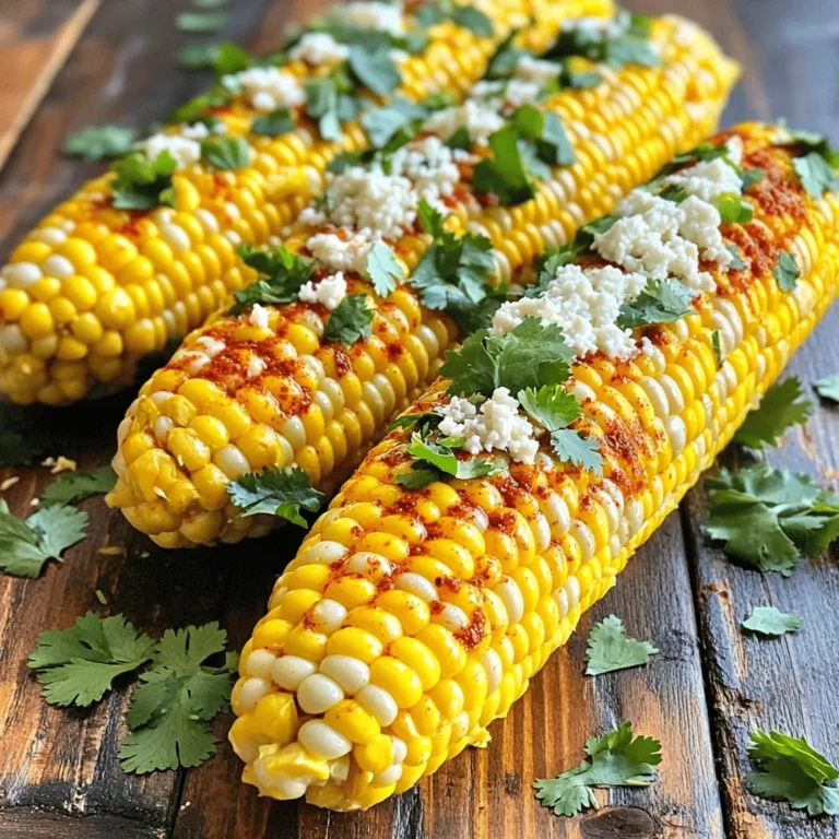 To make chili lime corn on the cob, gather these simple ingredients: - 4 ears of fresh corn, husked - 1/4 cup unsalted butter, softened - Zest of 1 lime - 2 tablespoons fresh lime juice - 1 teaspoon chili powder - 1/2 teaspoon smoked paprika - 1/4 teaspoon salt You can add your personal touch with these optional ingredients: - 1/4 cup crumbled Cotija cheese - Fresh cilantro, finely chopped Be sure to have these tools ready: - Large pot for boiling - Tongs for handling hot corn - Small mixing bowl for the butter - Brush for spreading the butter - Grill (optional for extra flavor) This list makes preparing chili lime corn on the cob easy and fun. You can find the full recipe above for more details. Start by bringing a large pot of water to a boil. Add the husked corn carefully. Cook the corn for 5-7 minutes, until it is tender and bright yellow. After cooking, use tongs to take the corn out and set it aside to cool. While the corn cools, make your chili lime butter. In a small bowl, mix the softened butter with lime zest, lime juice, chili powder, smoked paprika, and salt. Stir until everything blends well. This mix gives the corn a tasty kick. After cooling, brush the chili lime butter all over the corn. Make sure each ear is coated evenly. If you like, sprinkle crumbled Cotija cheese on the corn for extra flavor. For that smoky touch, grill the buttered corn on a hot grill for 2-3 minutes. Turn the corn often to get nice grill marks and enhanced flavor. Once done, take it off the grill. Garnish with fresh cilantro before serving. Enjoy your vibrant treat! For the complete recipe, check out the Full Recipe. To cook corn on the cob well, start with fresh ears. Look for bright green husks and plump kernels. Remove the husk and silk before cooking. Boil the corn in a large pot for 5-7 minutes. This keeps the corn tender and sweet. You can also grill it directly without boiling. If grilling, soak the corn in water for 15 minutes first. This helps prevent it from burning. For great flavor, use a mix of spices. I love combining lime juice, zest, and chili powder. Adjust the chili powder based on how spicy you want it. Smoked paprika adds depth, too. Always taste as you mix to find your perfect balance. Brush the chili lime butter over the corn while it’s hot. This ensures the flavors really soak in. When grilling corn, always watch it closely. Turn it every few minutes to avoid burning. Use tongs, not your hands, to handle hot corn. If you’re using husks, keep them on while grilling. This adds moisture and flavor. Let the corn cool slightly before eating. It makes it easier to handle and enjoy. For more details, check out the Full Recipe for additional insights. {{image_4}} You can change the flavor of your chili lime corn by trying new seasonings. Instead of chili powder, you might use taco seasoning for a twist. If you love garlic, add minced garlic or garlic powder to the butter. For a sweet touch, consider a sprinkle of sugar or honey. These options keep the corn exciting and flavorful. Making this dish vegan is easy. Swap the butter with coconut oil or vegan butter. You can still enjoy the same great taste without dairy. Replace Cotija cheese with nutritional yeast for a cheesy flavor. This way, everyone can enjoy this tasty treat, no matter their diet. Cheese adds a rich flavor to your corn. If you want to explore, try different cheeses like feta or parmesan. These cheeses bring unique tastes. You can also add toppings like crushed red pepper or lime zest for an extra kick. A sprinkle of chopped green onions can add a fresh crunch. Each topping will give your corn a new and exciting flavor. For a full recipe, check out the complete guide to chili lime corn on the cob. After enjoying your Chili Lime Corn on the Cob, you might have some left. To store it, let the corn cool completely. Wrap each ear tightly in plastic wrap or foil. You can also place it in an airtight container. This keeps the corn fresh for up to three days in the fridge. When you're ready to eat the leftovers, reheating is key. You can use the microwave, but I recommend grilling for the best flavor. Preheat your grill to medium heat. Place the corn on the grill for about five minutes, turning it occasionally. This method brings back that smoky taste and keeps the corn juicy. If you use the microwave, heat it for one minute at a time, checking until warm. Freezing leftover corn is a great option too. First, cut the corn off the cob. Spread the kernels on a baking sheet in a single layer. Freeze for about two hours until solid. Then, transfer the corn to freezer bags. This way, you can enjoy the flavors later. Just remember to use it within three months for the best taste. Yes, you can use frozen corn for this recipe. Frozen corn is convenient and quick. Just make sure to thaw it first. You can also grill it directly from frozen. The flavor will still be good, but fresh corn has a sweet crunch that many love. If you want the best taste, fresh is the way to go. To reduce the heat, cut back on the chili powder. Start with half a teaspoon. You can also skip the chili powder altogether if you prefer. Adding more lime juice and butter can balance the flavors without the spice. For a cool finish, you might try adding a dollop of sour cream or yogurt. Chili lime corn pairs well with many dishes. Here are some great options: - Grilled chicken for a smoky touch - Tacos, which can complement the flavors - A fresh salad with avocado and tomatoes - Rice or quinoa for a hearty meal These sides will make your meal colorful and tasty. Enjoy your chili lime corn with these delicious pairings! For the full recipe, refer to the main section. In this post, I shared how to make delicious chili lime corn on the cob. We covered the needed ingredients, tools, and step-by-step grilling methods. I included tips for perfect cooking and storage advice for leftovers. You can even customize your corn with different flavors. Enjoy trying the recipe and make it your own! You’ll love how easy it is to impress others with this tasty dish.