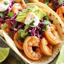 - 1 pound large shrimp, peeled and deveined - 3 tablespoons extra virgin olive oil - 4 cloves garlic, finely minced - 8 small corn tortillas - 1 teaspoon chili powder - 1/2 teaspoon cayenne pepper - 1 teaspoon smoked paprika - Salt and freshly cracked black pepper to taste - 1 cup red cabbage, finely shredded - 1/2 cup fresh cilantro, roughly chopped - 1 ripe avocado, sliced - 1/4 cup sour cream or Greek yogurt - Lime wedges, for serving This recipe gives you a tasty way to enjoy shrimp. The main ingredients are important. You want fresh shrimp, good olive oil, and garlic. The spices add kick. Chili powder and cayenne pepper bring heat. Smoked paprika adds depth. Fresh additions make the dish special. Red cabbage gives crunch and color. Cilantro adds freshness. The creamy avocado is a must for richness. Sour cream or Greek yogurt tops it off nicely. Lime wedges give a zesty finish. For the full recipe, check the earlier section. It has all the steps to create these delicious tacos. Enjoy every bite! First, gather your shrimp. Use one pound of large shrimp, peeled and deveined. In a large bowl, mix shrimp with olive oil, garlic, chili powder, cayenne pepper, smoked paprika, lime juice, and a pinch of salt and pepper. Toss it well. Make sure every shrimp gets coated in that tasty marinade. Let the shrimp marinate for about ten minutes. This step is key for great flavor. Now, heat a large skillet on medium-high heat. Once it's hot, add the marinated shrimp in a single layer. Be careful not to crowd the pan. Cook for 2 to 3 minutes on each side. The shrimp will turn pink and opaque when they’re done. Remove them from heat right away. Overcooking will make them tough. While the shrimp cooks, take another skillet or use the same one after removing the shrimp. Heat your corn tortillas for about 30 seconds on one side, then flip them. You want them warm and pliable. This makes them easier to fold without tearing. Aim for even warming to boost their flavor. These steps will help you create the best spicy garlic shrimp tacos. For the full recipe, check out the details above. To make the shrimp tasty, let them marinate for at least 10 minutes. This time allows the shrimp to soak up all the flavors. If you like more heat, adjust the cayenne level. You can add more for a spicy kick or less for a milder taste. For warming tortillas, use a pan or grill. Heat them for about 30 seconds on each side. This method makes them soft and easy to fold. If you want to keep them warm, cover the stack with a cloth. It helps them stay hot and delicious. When serving, place the tacos on a platter with lime wedges and cilantro. This setup not only looks nice but also invites guests to squeeze lime on their tacos. Provide extra toppings for customization, like avocado or sour cream. This way, everyone can make their taco just the way they like it. {{image_4}} You can change things up by using chicken or tofu. Both work great in this dish. If you choose chicken, cut it into small pieces. For tofu, use firm tofu and press it to remove extra moisture. Adjust the seasoning to match your protein. Chicken needs a bit more salt, while tofu soaks up flavors well. Toppings can really make your tacos shine. You can add pico de gallo for a fresh kick. Pickled onions add a tangy crunch. Want more flavor? Try different sauces like sriracha or a zesty lime crema. Get creative with your toppings. Each bite can taste different. If you need a gluten-free option, use lettuce wraps instead of corn tortillas. This keeps it light and fresh. For a heartier meal, try grain-based options like quinoa bowls. Just layer your shrimp and toppings over cooked quinoa. It’s a tasty twist that everyone can enjoy. Store cooked shrimp in an airtight container. This keeps them fresh and tasty. Place the container in the fridge. Consume the shrimp within 1-2 days for the best flavor. If you want to save time later, freeze the marinated shrimp before cooking. Use a freezer-safe bag for this. Squeeze out excess air to prevent freezer burn. You can use the shrimp within 3 months for peak freshness. To reheat shrimp, use a skillet. This helps keep the shrimp tender and juicy. Warm them on medium heat until heated through. For your tortillas, warm them quickly to avoid dryness. A quick flip in the pan will make them soft and pliable. For the full recipe, check out the Spicy Garlic Shrimp Tacos section. Enjoy your cooking! To make these tacos less spicy, simply reduce or omit the cayenne pepper in the marinade. This change keeps the dish flavorful without the heat. You can still enjoy the garlic and spices without overwhelming your taste buds. If you want a different protein, chicken or firm tofu can work as substitutes. Chicken pieces should be cooked until no longer pink, while tofu can absorb the marinade well. This makes it a great option for a vegetarian meal. Yes, you can prepare the marinade ahead of time. Just refrigerate it for up to a day. This makes meal prep easier and allows the flavors to blend well. These tacos pair nicely with rice, beans, or a fresh salad. You can choose any of these sides to complement the shrimp tacos. They add color and nutrition to your meal. To keep tortillas from tearing, heat them thoroughly. It’s best to keep them wrapped until serving. This way, they stay warm and soft, making them easy to fill and fold without breaking. In this post, we covered making spicy garlic shrimp tacos from start to finish. You learned about the main ingredients, how to marinate and cook the shrimp, and tips for warming tortillas. I shared ideas for variations and storage methods, plus answers to common questions. Enjoy these tacos with friends and family. They’re easy to make and packed with flavor. You can customize them to fit your taste. Happy cooking!