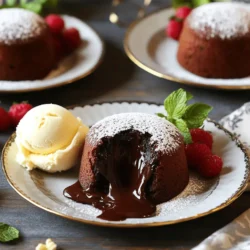 - 1/2 cup (113g) unsalted butter: This adds richness and helps the cake stay moist. You can use salted butter for a slight taste change. - 1 cup (170g) semi-sweet chocolate chips: These give the cake its deep chocolate flavor. Dark chocolate chips are a great swap if you want a richer taste. - 2 large eggs: Eggs help bind the ingredients and create a fluffy texture. You can use egg substitutes if needed, like flaxseed meal mixed with water. - 2 large egg yolks: These add creaminess and enhance the cake's richness. You can skip them, but the texture will change. - 1/4 cup (50g) granulated sugar: Sugar sweetens the cake and aids in browning. Brown sugar works as a tasty alternative. - 2 tablespoons all-purpose flour: Flour gives structure to the cake. For a gluten-free option, use almond flour or a gluten-free blend. - 1/4 teaspoon salt: Salt balances the sweetness and enhances flavor. You can omit it if you prefer. - 1 teaspoon vanilla extract: This adds a warm aroma and flavor. Almond extract provides a nice twist if you want something different. - Powdered sugar, for dusting: This adds a sweet touch on top. You can skip it for a simpler look. - Ice cream or whipped cream, for serving (optional): These add creaminess and contrast to the warm cake. Fresh berries also make a great pairing. By using the right ingredients, you can make this cake a hit. Check out the Full Recipe for clear steps to follow! Greasing and flouring ramekins is key. This step helps your cakes slide out easily. I use unsalted butter for greasing. Then, I sprinkle flour or cocoa powder inside. This adds a non-stick layer. Preheat your oven to 425°F (220°C). A hot oven ensures the cakes bake evenly. For melting chocolate and butter, I use a microwave-safe bowl. Combine 1/2 cup of butter and 1 cup of chocolate chips. Microwave in 30-second bursts. Stir after each round. This method works well for a smooth mix. You want it creamy with no lumps. In a separate bowl, whisk two large eggs and two yolks. Add 1/4 cup of sugar to the mix. Whisk until it becomes light and frothy. This usually takes about 2-3 minutes. You want to see little bubbles forming. That shows you’re on the right track! Now, it’s time to mix! Gradually pour the melted chocolate into the egg mix. Stir gently to combine. This keeps the batter light. Be careful not to overmix. You want a smooth mixture without losing air. Divide the batter among your ramekins. Fill each about 3/4 full. This gives the cakes room to rise. Bake in the preheated oven for 12-14 minutes. The edges should feel set, while the center remains soft. After baking, cool the cakes for about 1 minute. Use a knife to run around the edges. This helps release the cakes. Invert them onto plates gently. Dust with powdered sugar for a touch of style. Pair with ice cream or whipped cream for extra delight. Enjoy your delicious creation! For the complete recipe, check out the [Full Recipe]. To get that oozy center, timing is key. Bake your cakes for 12 to 14 minutes. If you bake them too long, the center sets and you miss the lava. Check them at the 12-minute mark. Gently shake the ramekin. If it wiggles, you’re good! If it looks too firm, give it another minute. Common pitfalls include overmixing and baking too long. Overmixing can make your cakes dense. You want a light, airy batter. Just fold in the flour gently. If you have leftover cakes, let them cool completely. Wrap them in plastic wrap or store them in an airtight container. This keeps them fresh in the fridge for up to three days. To reheat, place the cake on a plate. Heat it in the microwave for about 20-30 seconds. Check to see if the center is warm and gooey again. If not, heat in small intervals until it is just right. Chocolate pairs well with many flavors. Try adding a splash of espresso for a boost. Vanilla ice cream is a classic, but a berry compote adds a nice twist. Consider adding a bit of orange zest to the batter. This gives your cake a bright, fresh taste. Nuts or sea salt can also create a nice contrast to the sweetness. Get creative with add-ins to make your lava cake unique! For the full recipe, check out the Easiest Chocolate Lava Cake section for detailed instructions. {{image_4}} To make a gluten-free chocolate lava cake, swap all-purpose flour for almond flour or gluten-free flour. Both options work well, but almond flour adds a nutty taste. If you choose gluten-free flour, check if it has a binding agent like xanthan gum. This will help your cake hold its shape. You may need to adjust the baking time. Keep an eye on the cakes after 10 minutes. Gluten-free cakes may bake faster, so check for that gooey center! You can add a fun twist to your lava cake! Try mixing in a teaspoon of espresso powder for a rich coffee flavor. You can also add some orange zest for a bright citrus note. If you want to switch up the chocolate, use dark or milk chocolate instead of semi-sweet. Each type of chocolate gives a different taste and texture. Choose what you like best! Baking in different ramekins or pans is fun, too! If you want mini lava cakes, use smaller ramekins. Just remember to adjust your baking time. Smaller cakes may need only 8 to 10 minutes in the oven. For larger cakes, like a full-size cake, increase the baking time to about 15 to 18 minutes. Always check for that soft center; it’s the best part! To store leftover chocolate lava cakes, you need to keep them fresh. Here are my best tips: - Wrap each cake in plastic wrap. This will keep moisture in. - Place the wrapped cakes in a sealed container. This adds another layer of protection. - If you have extra room, use a cake dome. It will shield them from air and odors. Storing them this way helps maintain their gooey center. You can enjoy them later without losing flavor. If you want to keep your lava cakes longer, freezing works well. Here's how to do it right: - Cool the cakes completely before freezing. Warm cakes can create ice crystals. - Wrap each cake tightly in plastic wrap. This stops freezer burn. - Then, place them in a freezer-safe bag or container. Label them with the date for easy tracking. When you're ready to enjoy them, follow these thawing and reheating tips: - Thaw the cakes in the fridge overnight. This keeps them from getting soggy. - To reheat, place the cakes in a microwave for 30 seconds. Check to see if they are warm but not hot. This method helps keep the center soft and melty, just like fresh. You can enjoy your chocolate lava cakes anytime! For more details, check the Full Recipe. You can tell when your lava cake is done by looking at its edges. The edges should be set, firm, and slightly puffed. The center, however, should still look soft and wobbly. This means it has that gooey lava you want. A good rule of thumb is to bake for 12-14 minutes. If you insert a toothpick, it should come out with some moist batter, not completely clean. Yes, you can prepare the lava cake batter ahead of time. Mix the batter and store it in the fridge for up to 24 hours. Just remember to bring it back to room temperature before baking. This way, you can enjoy a warm dessert with little fuss. If you bake it from cold, add a minute or two to the baking time. Serving suggestions can elevate your lava cake experience. Here are a few ideas: - Vanilla ice cream - Whipped cream - Fresh berries, like raspberries or strawberries - A drizzle of chocolate or caramel sauce - Mint leaves for a fresh touch These toppings complement the rich chocolate flavor and add a fun twist. If your lava cake is overcooked, it will not have the gooey center you desire. To avoid this, check your oven's temperature with an oven thermometer. If the cake is undercooked, bake it a minute longer next time. If the cakes stick to the ramekins, ensure you grease and flour them well before filling. Don't be afraid to experiment to find the perfect bake time for your oven. You can always learn and improve with each attempt. For the complete process, check out the Full Recipe. In this article, we explored how to create the perfect chocolate lava cake. We covered ingredients, step-by-step instructions, and tips for success. Remember to use the right techniques for melting chocolate and whisking eggs. Timing is key for that gooey center. Whether you want gluten-free options or fun flavor twists, you have many ways to customize. With these insights, you can impress anyone with your baking skills. Enjoy your delicious creations and the smiles they bring!
