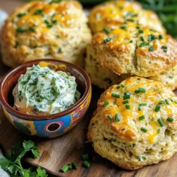 - 2 cups all-purpose flour - 1 tablespoon baking powder - 1/2 teaspoon baking soda - 1 teaspoon salt - 1/4 cup cold unsalted butter, cubed - 1 cup shredded sharp cheddar cheese - 1/4 cup grated Parmesan cheese - 2 tablespoons fresh chives, finely chopped - 2 tablespoons fresh parsley, finely chopped - 3/4 cup buttermilk (or substitute with regular milk mixed with 1 tablespoon lemon juice) - 1 large egg, beaten (for egg wash) Each ingredient plays a key role in the scone's flavor and texture. The flour gives structure. Baking powder and baking soda help them rise. Salt enhances taste and balances flavors. Cold butter creates flaky layers. Cheddar and Parmesan add rich, cheesy goodness. Fresh herbs like chives and parsley bring a burst of freshness. Buttermilk keeps the scones moist and tender. You can make substitutions based on your needs. If you want gluten-free scones, use a gluten-free flour blend. For a vegan option, swap the butter with coconut oil and use a plant-based milk. If you need dairy-free, there are many milk alternatives like almond or oat milk that work well. These simple swaps keep the spirit of the scone while catering to different diets. Whether you stick to the original recipe or make adjustments, these scones will taste amazing. Check out the Full Recipe for more detailed steps to make these delightful treats! 1. Preheat your oven to 400°F (200°C). This heat helps the scones rise well. 2. Line a baking sheet with parchment paper. It prevents the scones from sticking. 3. In a large bowl, whisk together the flour, baking powder, baking soda, and salt. Ensure they mix well. 4. Cut the cold butter into small cubes. This keeps the scones flaky. 5. Add the butter to the flour mixture. Use your fingers or a pastry cutter to blend until it looks like coarse crumbs. 1. Add the shredded cheddar, grated Parmesan, chopped chives, and parsley to the bowl. Stir gently to mix. 2. Make a well in the center of the mixture and pour in the buttermilk. 3. Use a spatula to mix until just combined. The dough should be a bit sticky. 4. Transfer the dough to a floured surface. Knead it gently for about 1 minute. This helps it come together without overworking. 1. Pat the dough into a circle about 1-inch thick. 2. Use a sharp knife to cut it into 8 wedges, like slicing a pizza. 3. Place the wedges on the prepared baking sheet, leaving some space between them. 4. Brush the tops with the beaten egg for a nice golden finish. 5. Bake for 18-20 minutes, until they are puffed and golden brown. 6. Once baked, cool them on a wire rack before serving warm. For the full recipe, you can refer to the beginning of the article. Enjoy these delicious scones! - Ensuring perfect texture: For scones with a light and fluffy texture, use cold butter. Cold butter keeps the scones tender and flaky. It creates steam as it melts, which adds height. - Cold butter technique: Cut the butter into small cubes. This helps it blend evenly. When mixed with flour, you want pea-sized pieces. This method ensures the butter stays cold until baking. - Importance of not overmixing: Mix the dough just until it comes together. Overmixing makes the scones tough. Remember, a little stickiness is fine. It will make your scones lighter and more tender. - Pairing ideas: Serve your scones warm with whipped herb butter. You can also try a tangy yogurt dip. These pairings enhance the flavors and add a fresh touch. - Presentation techniques: Place the scones on a colorful plate. Add a small bowl of dip beside them. Garnishing with fresh herbs adds color and makes your dish pop. - Overmixing the dough: As mentioned, this can lead to tough scones. Be gentle when combining ingredients. - Incorrect oven temperature: Always preheat your oven to 400°F (200°C). An improper temperature can change the texture and baking time. - Not allowing scones to cool properly: Let the scones cool on a wire rack. This prevents sogginess and helps maintain their shape. Enjoy your warm scones fresh from the oven or after a slight cool down! {{image_4}} You can add sun-dried tomatoes or olives to your scones. These ingredients bring a nice burst of flavor. If you want to try different cheese pairings, feta and goat cheese work well too. They add a tangy twist that brightens each bite. Feeling adventurous? Spice it up with red pepper flakes. This will give your scones a gentle kick. Think about making mini scones for appetizers. They are perfect for parties and gatherings. Large scones make a hearty serving and are great for brunch. You can easily adjust the size based on your needs. Incorporating a hint of sweetness can be delightful. Adding honey gives your scones a unique taste. You can also experiment with various herbs. Try basil or thyme for a fresh twist. Each variation can make your scones special. For the full recipe, check out the detailed instructions earlier in the article. To keep your savory herb and cheese scones fresh, it's best to store them in an airtight container. This method helps maintain their soft texture. If you have leftover scones, let them cool completely first. Then, place them in a container lined with parchment paper to absorb any moisture. For short-term storage, keep the container at room temperature for up to two days. If you want to store them longer, the fridge is a good option. Use a sealed bag or container to prevent them from drying out. You can freeze both unbaked and baked scones. To freeze unbaked scones, cut them into wedges and place them on a baking sheet. Freeze them until solid, then transfer them to a freezer bag. They will stay fresh for up to three months. For baked scones, let them cool completely before wrapping them in plastic wrap. Place them in a freezer bag to save space. To thaw, simply leave them in the fridge overnight. You can reheat baked scones in the oven at 350°F (175°C) for about 10 minutes. This will help revive their freshness. In the fridge, these scones last about five days. Always check for any signs of spoilage. Look for changes in texture or smell. If they feel dry or hard, it’s best to toss them. Enjoy the deliciousness of savory herb and cheese scones while they are fresh! For the Full Recipe, check earlier sections or links for more details. To achieve a perfect rise, follow these tips: - Use cold butter for a flaky texture. - Ensure your baking powder is fresh. - Avoid overmixing the dough. - Keep your oven at the right temperature. - Place the scones on a hot baking sheet for better lift. These steps help create a light and airy scone that impresses. Yes, you can make the dough ahead of time. Here’s how: - Prepare the dough and shape it into a circle. - Wrap it tightly in plastic wrap. - Chill in the fridge for up to 24 hours. - When ready, cut into wedges and bake as usual. This makes mealtime easier and still yields fresh scones. Pair your scones with these tasty options: - Whipped herb butter for a rich spread. - A tangy yogurt dip for a refreshing contrast. - A simple salad to add crunch. - A bowl of soup for a hearty meal. These accompaniments enhance the flavors and create a complete dish. Look for these cues to check for doneness: - The scones should be puffed up. - They should have a golden-brown color on top. - A toothpick inserted in the center should come out clean. - The scones should feel firm but light. These signs let you know when they are ready to enjoy. Yes, you can substitute regular milk. Here’s how: - Mix 3/4 cup of milk with 1 tablespoon of lemon juice. - Let it sit for 5-10 minutes to thicken. - Use this mixture in place of buttermilk. This substitution alters the flavor slightly but still gives you tasty scones. For the full recipe, check out the complete instructions. In this post, we explored the essential ingredients for savory herb and cheese scones. You learned how to mix and bake them perfectly while avoiding common mistakes. With tips on storage and exciting variations, you now have everything to make these scones your own. These easy-to-follow steps empower you to bake delicious scones at home. Enjoy experimenting and sharing them with family and friends. Happy baking!