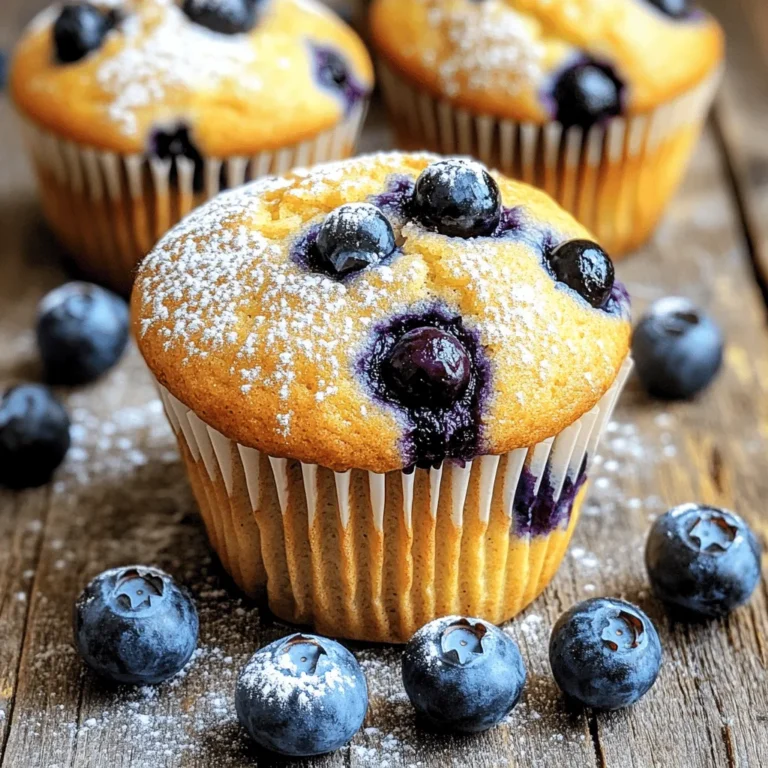 To make gluten-free blueberry muffins, you need the following ingredients: - 2 cups almond flour - 1/2 cup coconut flour - 1/2 cup granulated sugar (or coconut sugar) - 2 teaspoons baking powder - 1/2 teaspoon baking soda - 1/4 teaspoon salt - 3 large eggs - 1/2 cup unsweetened applesauce - 1/4 cup almond milk - 1 teaspoon pure vanilla extract - 1 ½ cups fresh blueberries - Zest of 1 lemon (optional) These ingredients not only taste great but also come with health perks. Almond flour is high in protein and healthy fats. It helps keep you full longer. Coconut flour adds fiber, which is good for digestion. Eggs provide protein and essential nutrients like vitamin D. Applesauce is a great substitute for oil. It keeps the muffins moist and adds natural sweetness. Blueberries are rich in antioxidants and good for heart health. This combination makes these muffins a tasty and healthy treat. If you need to change any ingredients, here are some options: - Almond flour: You can use sunflower seed flour for nut-free muffins. - Coconut flour: Try oat flour if you want a different taste. - Sugar: Use maple syrup or honey for a natural sweetener. - Eggs: Flaxseed meal mixed with water can replace eggs for a vegan option. - Dairy alternatives: Use soy milk or oat milk in place of almond milk. For the full recipe, check the section above. Enjoy baking these delicious gluten-free blueberry muffins! To start, preheat your oven to 350°F (175°C). Grab a muffin tin and line it with paper liners or grease it with non-stick spray. This will help your muffins pop out easily. Next, take a large bowl. Add the almond flour, coconut flour, granulated sugar, baking powder, baking soda, and salt. Whisk these dry ingredients until they are mixed well and clump-free. In another bowl, crack the eggs and whisk them with the applesauce, almond milk, vanilla extract, and lemon zest (if you’re using it). Mix until smooth. Pour the wet mixture into the dry ingredients. Stir gently until just combined. Don’t overmix. This keeps your muffins light and fluffy. Now, fold in the blueberries with a spatula. Make sure they are evenly spread but keep them whole for the best flavor. Scoop the batter into the muffin cups, filling each about two-thirds full. This allows space for rising. Bake in the preheated oven for 18-22 minutes. Mixing is crucial for great muffins. First, always whisk the dry ingredients well. This helps to spread the baking powder and soda evenly. When combining wet and dry ingredients, use a gentle hand. Overmixing can make your muffins dense. It’s okay if a few lumps remain. When adding blueberries, fold them in carefully. This keeps them intact and juicy. If you use frozen blueberries, you can skip thawing them. Just add them straight in! To tell if your muffins are ready, use a toothpick. Insert it into the center of one muffin. If it comes out clean, they are done. Another sign is the golden brown color on top. The muffins should look puffy and firm. Once they are baked, let them cool in the pan for about 5 minutes. Then, move them to a wire rack. This helps them cool evenly and keeps the bottoms from getting soggy. Enjoy these muffins fresh from the oven or save them for later! To make the best gluten-free blueberry muffins, follow a few key tips. First, measure your flour accurately. Use a scale if possible, as this gives you the most precision. Next, remember to whisk your dry ingredients well. This step helps mix the baking powder and baking soda evenly. When mixing wet and dry ingredients, do not overmix. Just stir until combined to keep your muffins light. Finally, bake them in a preheated oven at the right temperature. This step ensures even cooking and a good rise. There are several common mistakes to watch for. One mistake is using too much flour. This can make the muffins dense. Another is skipping the eggs, as they help bind the ingredients together. Not letting batter rest can also lead to less fluffy muffins. Lastly, avoid opening the oven door too soon. This can cause the muffins to collapse. Keep these tips in mind for the best results. Using the right tools can make a big difference. A good mixing bowl is essential for combining ingredients. A whisk helps mix dry ingredients thoroughly. Use a spatula for folding in blueberries gently. A muffin tin with liners helps with easy removal. An ice cream scoop is perfect for portioning the batter evenly. To check for doneness, a toothpick is a must. Each of these tools will help you create perfect muffins from the full recipe. {{image_4}} You can add fun flavors to your gluten-free blueberry muffins. Try mixing in chopped nuts like walnuts or pecans for crunch. You can also add spices to change the taste. Cinnamon gives warmth and pairs well with blueberries. Nutmeg adds a sweet touch. Just a pinch can make a big difference. Experiment to find your favorite mix! If you want to make these muffins dairy-free, it's easy! Instead of regular milk, use almond milk or coconut milk. Both options keep the muffins moist. You can also use dairy-free yogurt instead of applesauce. This swap keeps the texture creamy while avoiding dairy. Feel free to try different brands to see what you like best. Not everyone likes the same level of sweetness. If you want a less sweet muffin, cut back on the sugar. You can use just 1/3 cup of sugar and still enjoy a tasty treat. For extra sweetness, add a bit of honey or maple syrup. Just remember to reduce the other liquids slightly if you do. This keeps your muffins from getting too wet. For a fun twist, mix in a little lemon zest for a bright, fresh flavor! To keep your gluten-free blueberry muffins fresh, store them in an airtight container. This helps to maintain their moisture and flavor. Place a paper towel at the bottom of the container to absorb any excess moisture. You can also stack them with parchment paper between layers to prevent sticking. Store the muffins at room temperature for up to three days. For longer storage, consider freezing them. If you want to freeze your muffins, let them cool completely first. Wrap each muffin tightly in plastic wrap, then place them in a freezer-safe bag. You can freeze them for up to three months. To reheat, take a muffin out and let it thaw at room temperature. You can warm it in the microwave for about 15-20 seconds or in a preheated oven at 350°F (175°C) for about 5-7 minutes. This will help restore their soft texture. Gluten-free blueberry muffins are best enjoyed fresh, but they can last a bit longer. If stored properly, they stay good for about three days at room temperature. In the freezer, they can last up to three months. Always check for any signs of spoilage, like an off smell or visible mold, before enjoying your muffins. Yes, you can make these muffins vegan. To do this, you will replace the eggs. Use a flaxseed meal instead. Mix 1 tablespoon of flaxseed meal with 3 tablespoons of water for each egg. Let it sit for 5 minutes until it thickens. This acts as a good binder. To make your muffins fluffier, try a few tricks. First, make sure to sift your dry ingredients. This adds air and helps with texture. Second, beat the eggs until they are frothy. This will add extra lift. Lastly, do not overmix the batter. Mix just until combined for the best rise. If you need a substitute for almond flour, try using oat flour. It provides a similar texture and flavor. You can also use a gluten-free all-purpose flour blend. Make sure it has xanthan gum to help bind the mix. This will keep your muffins light and tasty. For the full recipe, check out the Gluten-Free Blueberry Bliss Muffins 🫐 section. You learned about key ingredients for delicious muffins and their health perks. Gluten-free swaps fit right in too. We explored step-by-step baking, mixing tips, and knowing when muffins are ready. I shared tricks to perfect your muffins and common pitfalls to dodge. We covered flavor variations, storage methods, and answered your burning questions. Now, you can bake muffins with confidence. Happy baking!