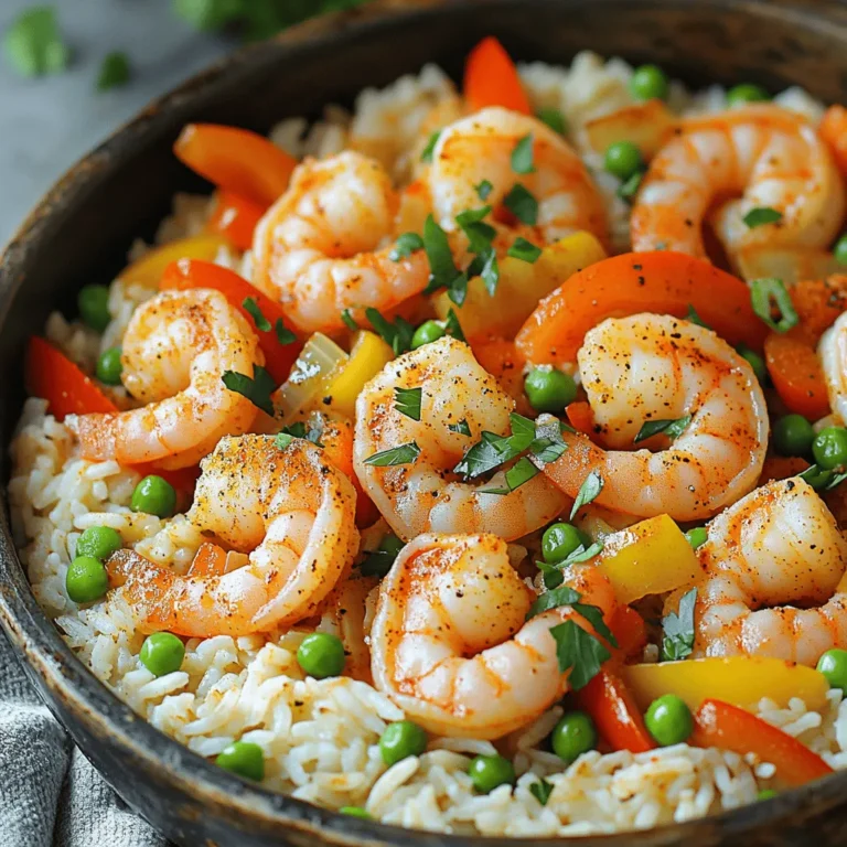 - 1 pound large shrimp, peeled and deveined - 1 cup long-grain white rice - 2 cups chicken broth (or vegetable broth for a vegetarian option) - 1 medium onion, diced - 1 bell pepper (red or green), diced - 2 cloves garlic, minced - 2 tablespoons Cajun seasoning - 1 teaspoon smoked paprika - 1/2 teaspoon salt - 1/2 teaspoon black pepper - 2 tablespoons olive oil - 1 cup frozen peas - 2 green onions, chopped (for garnish) - Fresh parsley, chopped (for garnish) Choosing fresh shrimp is key. Look for shrimp that smell like the sea. If you can’t find large shrimp, medium shrimp work too. The Cajun seasoning really gives this dish its kick. You can buy it or make your own blend with spices like paprika, cayenne, and oregano. The type of rice matters as well. Long-grain rice stays fluffy and separate, while other types may become sticky. You can make this dish vegetarian by using vegetable broth instead of chicken broth. For a gluten-free option, check that your Cajun seasoning is gluten-free. You can also swap the shrimp for tofu or chickpeas for a plant-based meal. If you prefer more veggies, add zucchini, carrots, or spinach. This way, you can enjoy a colorful and healthy meal that fits your taste! For the complete preparation details, check out the Full Recipe. Start by gathering all your ingredients. This makes the process smooth. Heat a large skillet over medium-high heat. Add olive oil once the skillet is hot. You want it shimmering. Next, toss in the diced onion and bell pepper. Sauté these for about 3 to 4 minutes. They should soften and smell great. After that, mix in the minced garlic. Sauté for one more minute. Be careful not to let it brown. Gently add the shrimp to the skillet. Sprinkle on the Cajun seasoning, smoked paprika, salt, and black pepper. Cook the shrimp for 2 to 3 minutes. They should turn pink and opaque. After that, stir in the long-grain white rice. This step helps the rice soak up all the flavors. Let it toast for one minute, stirring often. Now, pour in the chicken broth. Bring this mix to a rolling boil. Once it boils, reduce the heat to low. Cover the skillet with a lid. Let it simmer for 15 to 18 minutes. The rice needs to be tender and absorb most of the liquid. In the last 5 minutes, stir in the frozen peas. They will heat through while the rice finishes cooking. Once cooked, take the skillet off heat. Let it rest, covered, for 5 minutes. This step helps the flavors meld. Fluff the mixture with a fork to separate the rice and distribute the shrimp and peas. For the final touch, sprinkle chopped green onions and fresh parsley on top. This adds color and freshness. Serve it in bowls with extra parsley and lemon wedges for a zing. For the full recipe, check the earlier section. To make the best Cajun shrimp and rice, pay close attention to your rice. Use long-grain white rice for the right texture. Rinse the rice before cooking to remove excess starch. This helps prevent the rice from getting sticky. When cooking shrimp, don't overcook it. Shrimp cooks quickly. When it turns pink and opaque, it's done. Add the shrimp last to keep it tender. Letting the dish rest after cooking allows the flavors to blend well. Want to boost flavor? Add a splash of hot sauce or a squeeze of lemon juice before serving. This adds a nice kick. You can mix in other veggies like corn or diced tomatoes for extra taste. For a twist, try adding some diced sausage. It pairs well with the shrimp and rice. If you love spice, add more Cajun seasoning or diced jalapeños. One big mistake is cooking the rice too long. It should be tender but not mushy. Also, do not skip the broth. It adds rich flavor that plain water cannot match. Watch the heat when cooking shrimp. High heat helps it cook fast, but too high can dry it out. Lastly, be careful with salt. The Cajun seasoning might already be salty enough. Always taste before adding more. For the full recipe, check out the [Full Recipe]. {{image_4}} You can easily add more vegetables to your Cajun shrimp and rice dish. Try adding sliced zucchini, carrots, or corn. These veggies will add color and extra nutrients. You can mix them in when you sauté the onion and bell pepper. This tweak not only boosts flavor but also makes the meal more filling. If you like heat, add more spices to your shrimp. Use cayenne pepper or hot sauce to kick it up a notch. You might also try jalapeños for a fresh spicy taste. Just add them when cooking the onions. This will ensure they blend perfectly with the other flavors. Adjust the spice level to match your taste for a fun twist. Making this dish vegetarian or vegan is simple. Just swap shrimp for plant-based protein like tofu or tempeh. Use vegetable broth instead of chicken broth for flavor. You can also add beans for protein and texture. This way, you keep the dish hearty and satisfying, without losing any of its Cajun flair. For the full recipe, check the section above. To store leftovers, let the dish cool down first. Place it in an airtight container. Make sure it is well sealed to keep out air. You can store it in the fridge for up to three days. If you want to keep it longer, freezing is a great option. When you are ready to eat, you can reheat the dish easily. For the best results, use a skillet over medium heat. Add a splash of water or broth to keep it moist. Stir it often until it is hot. You can also use the microwave if you are in a hurry. Heat it in a microwave-safe bowl, covering it with a lid or a damp paper towel. Heat in short bursts, stirring in between. If you freeze your Cajun shrimp and rice, it can last for about three months. To freeze, let it cool completely. Then, pack it tightly in a freezer-safe container. When you want to eat it, move it to the fridge for a night to thaw. Once it is defrosted, you can reheat it as described above. This way, you can enjoy a quick, flavorful meal anytime! For the full recipe, check out [Full Recipe]. Yes, you can use frozen shrimp. Just make sure to thaw them first. Place the shrimp in a bowl of cold water for about 15 to 20 minutes. This method is quick and easy. Once thawed, peel and devein them if needed. Using frozen shrimp saves time and still gives you great flavor. I recommend using long-grain white rice. It cooks well and stays fluffy. You can also try jasmine or basmati rice for a slight twist. These varieties absorb flavors well and create a lovely texture. Avoid short-grain rice, as it can become sticky and clump together. To make this dish gluten-free, focus on the broth. Use gluten-free chicken or vegetable broth. Most Cajun seasonings are gluten-free, but always check labels for hidden gluten. This way, you can enjoy all the great flavors without worry. For the full recipe, check out the detailed steps above. To wrap up, we explored the key ingredients for Cajun shrimp and rice, detailed cooking steps, and shared helpful tips. Remember to consider substitutions for dietary needs. You can vary the dish with delicious twists or store leftovers properly. Follow the common pitfalls to ensure a tasty outcome every time. This dish is versatile and satisfying, whether you choose classic or creative options. Enjoy cooking and savoring your unique Cajun shrimp and rice creation.
