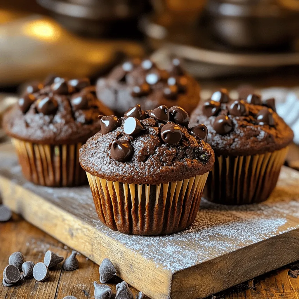 - 1 cup finely grated zucchini - 1 cup whole wheat flour - 1/2 cup unsweetened cocoa powder - 1/2 cup almond milk - 1/3 cup pure maple syrup - 1/4 cup coconut oil The main ingredients in these muffins create a rich, chocolatey treat. The finely grated zucchini adds moisture without changing the flavor. Whole wheat flour provides fiber, making them a healthier choice. Cocoa powder gives them that deep chocolate taste we all love. Almond milk keeps the muffins light and dairy-free. Maple syrup adds natural sweetness, while coconut oil keeps them moist and delicious. - 1/2 cup chocolate chips - Nuts or seeds for added texture - Substitute sweeteners for personal preferences You can enhance your muffins by adding chocolate chips. Use dark chocolate for a richer taste or dairy-free chips for a vegan option. Nuts or seeds add a nice crunch. If you prefer, you can swap sweeteners. Honey or agave syrup works well if you want a different flavor. - Gluten-free flour alternatives - Dairy-free milk options - Alternatives to sugar If you need gluten-free muffins, try almond flour or oat flour. Both work well in this recipe. For dairy-free options, any plant-based milk will do. You can also replace sugar with coconut sugar or stevia if you want to cut calories. These substitutions keep the muffins healthy and tasty. For the full recipe, visit the link to explore all the details. 1. Preheat your oven to 350°F (175°C). This heat will help the muffins rise well. 2. Prepare your muffin tin. Line it with paper liners or lightly grease with cooking spray to keep the muffins from sticking. 3. In a large mixing bowl, combine the grated zucchini, melted coconut oil, maple syrup, brown sugar, eggs, and vanilla extract. Whisk until smooth. 1. In a separate bowl, sift together the whole wheat flour, cocoa powder, baking powder, baking soda, and salt. This step helps to break up clumps and mix evenly. 2. Gradually add the dry mix to the wet mix. Pour it in slowly while stirring. Alternate with almond milk. Mix gently until just combined. Avoid overmixing to keep your muffins fluffy. 1. Using a spoon or ice cream scoop, portion the batter into the prepared muffin tin. Fill each cup about 3/4 full. This allows space for rising. 2. Bake in the preheated oven for 18-20 minutes. Check with a toothpick. If it comes out clean or with a few moist crumbs, your muffins are ready. 3. Once baked, let the muffins cool in the pan for about 5 minutes. Then, move them to a wire rack to cool completely. This keeps their texture nice and light. For the full recipe, be sure to check out the details above! Zucchini plays a key role in keeping your muffins moist. When you grate zucchini, it releases water. This helps the muffins stay soft and tender. Make sure to remove excess water if your zucchini is very watery. Mixing techniques matter too. Combine wet and dry ingredients gently. Overmixing can lead to dense muffins. Mix just until you see no flour. That way, your muffins will rise beautifully. Choosing the right cocoa powder is important. I recommend using unsweetened cocoa powder. It gives you rich chocolate flavor without too much sweetness. Dark chocolate chips work great too. They add extra chocolate goodness. Balancing sweetness is key. Zucchini has natural sugars that can help. If you use maple syrup, adjust the amount. Taste the batter to find the right balance. Testing your muffins is simple. Insert a toothpick into the center. If it comes out clean or with a few moist crumbs, your muffins are ready. Avoid over-baking to keep them soft. Cooling is another step to get right. Let the muffins cool in the pan for about five minutes. Then, move them to a wire rack. This helps them maintain their texture and prevents sogginess. For the full recipe, check out the complete instructions above. {{image_4}} You can easily adapt these muffins to fit your diet. For a vegan version, use flaxseed eggs instead of regular eggs. To make flaxseed eggs, mix 1 tablespoon of ground flaxseed with 3 tablespoons of water. Let it sit for about 5 minutes until it thickens. If you need a gluten-free option, swap in alternative flours. Almond flour or coconut flour works well. Just remember to adjust the liquid to keep the batter moist. Want to kick up the flavor? Try adding spices like cinnamon or nutmeg. Just a teaspoon can change everything. You can also mix in other fruits. Mashed banana or applesauce adds sweetness and moisture. These simple changes can make your muffins unique every time. For a fun twist, create a marble effect by mixing in different batters. Pour some chocolate batter and some plain batter into each muffin cup. Swirl them with a knife for a lovely design. You can also add a scoop of peanut butter or almond butter. Swirl it into the batter before baking for a rich, nutty flavor. Try these variations to make your Healthy Chocolate Zucchini Muffins even more exciting! For the full recipe, check out the earlier section. To keep your healthy chocolate zucchini muffins fresh, store them in an airtight container. Place a piece of parchment paper between the muffins to prevent sticking. This method helps maintain moisture. You can store them at room temperature for up to three days. For longer storage, you can freeze them. To freeze muffins, wrap each one tightly in plastic wrap. Then place them in a freezer bag. This way, they stay fresh for up to three months. When you are ready to enjoy them, simply remove the desired number from the freezer. To reheat your muffins, preheat your oven to 350°F (175°C). Place the muffins on a baking sheet and cover them with foil. Heat for about 10 minutes. This keeps the muffins soft and warm. You can also warm them in the microwave for about 15-20 seconds. For serving suggestions, enjoy leftover muffins with a spread of nut butter or a drizzle of honey. They also pair well with yogurt. These muffins stay fresh for about three days at room temperature. In the fridge, they last up to a week. If you freeze them, they remain good for three months. Watch for signs that muffins have gone bad. If they smell sour or have mold, it’s time to toss them. Also, if they feel dry or hard, they may not taste good anymore. Enjoy your healthy chocolate zucchini muffins while they are fresh! Yes, you can use frozen zucchini. Make sure to defrost it first. Squeeze out extra moisture with a clean kitchen towel. This helps keep your muffins from getting soggy. Frozen zucchini works well and still keeps the flavor. Just use the same amount as fresh zucchini. If you don't have almond milk, you can try several options: - Soy milk - Oat milk - Coconut milk - Rice milk - Cashew milk All these choices work well in the recipe. Just pick one that you like or have on hand. To check if the muffins are done, use a toothpick. Insert it into the center of a muffin. If it comes out clean or with a few crumbs, they are ready. You can also look for a golden-brown top. The muffins should spring back if you press gently on them. Yes, you can make mini muffins! Just adjust the baking time. Bake them for about 10-15 minutes at the same temperature. Keep an eye on them to avoid over-baking. Enjoy your bite-sized treats! For the full recipe, click here: [Full Recipe]. This blog post covered tasty muffin recipes using simple ingredients. We explored main ingredients like zucchini and cocoa powder. I shared tips for baking, ensuring moist muffins, and perfecting flavor. You learned about variations and storage methods, plus helpful FAQs. Remember, these muffins are easy to customize and fun to make. With a few tweaks, you can create a treat that fits your taste. Enjoy baking and sharing these delicious muffins with friends and family!