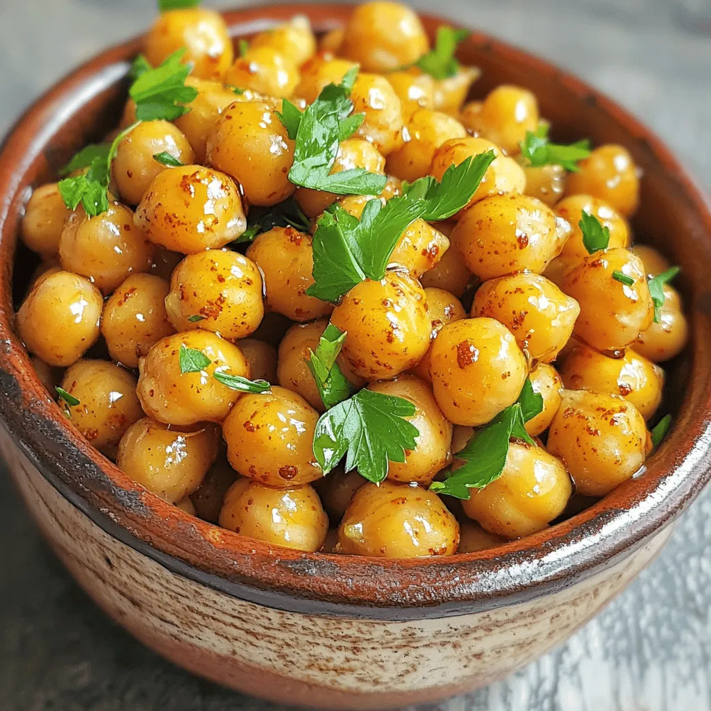 - 1 can (15 oz) chickpeas, well-rinsed and drained - 2 tablespoons honey - 2 tablespoons Dijon mustard - 1 tablespoon extra virgin olive oil - 1 teaspoon garlic powder - 1 teaspoon smoked paprika - 1/2 teaspoon cayenne pepper (optional) - Salt and freshly ground black pepper Chickpeas are high in protein and fiber. They help keep you full. They also support digestive health. Honey adds sweetness and a lovely glaze. Mustard brings a tangy kick and depth. Together, they create a perfect blend with chickpeas. This combination makes every bite burst with flavor. The seasoning spices elevate the taste even more. Enjoy these roasted chickpeas as a snack or topping. They are both healthy and delicious. Check out the Full Recipe for more details! - Preheat the oven to 400°F (200°C). - Line a baking sheet with parchment paper. In a bowl, mix honey, Dijon mustard, olive oil, garlic powder, and spices. This dressing adds great flavor to the chickpeas. Whisk until smooth. Add the rinsed and drained chickpeas to the bowl. Gently toss them in the dressing until each chickpea is coated well. Spread the chickpeas on the baking sheet in a single layer. Make sure they are not crowded for even cooking. Bake for 25-30 minutes. Stir them halfway through to ensure they crisp up. You want them to be golden brown and crunchy. After roasting, let them cool for a few minutes before serving. This helps them become extra crunchy. For the full recipe, refer to the complete instructions provided earlier. To get crispy chickpeas, rinsing and drying them is key. First, drain the canned chickpeas well. Then, rinse under cold water. Pat them dry with a clean towel. This step helps remove excess moisture. When you roast them, they will crisp up better. Using the right oven temperature is also important. Preheat your oven to 400°F (200°C). This hot setting helps the chickpeas roast quickly and evenly. If the oven is too cool, they may turn out soft instead of crunchy. For a fun presentation, serve your roasted chickpeas in a colorful bowl. You can sprinkle fresh herbs on top to add color. Try using parsley or cilantro for a fresh touch. These chickpeas make a great snack on their own or as a topping. Pair them with salads for extra crunch. They also work well in soups, adding a nice texture. You can mix them into grain bowls for a tasty meal. Explore different ways to enjoy this snack! One common mistake is overcrowding the baking sheet. If the chickpeas are too close together, they won't roast well. Spread them out in a single layer to allow air flow. This will help each chickpea get crispy. Another mistake is skipping the seasoning step. The honey mustard mixture adds great flavor. If you skip it, your chickpeas might taste bland. Make sure to coat them well before roasting for the best taste. For the full recipe, check out the delicious Honey Mustard Roasted Chickpeas. Enjoy! {{image_4}} You can change up the flavor of your honey mustard roasted chickpeas. For a spicy kick, add extra cayenne or chili flakes. This will make your snack fiery and fun. If you prefer savory, try using spices like cumin or oregano. Both options will give your chickpeas a new twist. If you want to switch up the sweetener, use maple syrup or agave instead of honey. Both will still give you that sweet taste you love. They will also create a nice caramelized flavor when roasted. This makes for a delightful treat that can suit various diets. You don’t have to stick with chickpeas. You can use other legumes like black beans or kidney beans. These options provide a different taste and texture. Black beans add a rich flavor, while kidney beans give a hearty bite. Feel free to experiment and find your perfect crunchy snack. For the full recipe, check out the Honey Mustard Roasted Chickpeas section. To keep your honey mustard roasted chickpeas fresh, use an airtight container. Glass or plastic containers work well. Make sure the container seals tightly to keep out air. Store the chickpeas in the fridge right after they cool. This will help keep their flavor locked in. To restore the crunch of your chickpeas, reheating is key. You can use an oven or an air fryer. Preheat the oven to 400°F (200°C). Spread the chickpeas on a baking sheet and heat for about 5 to 10 minutes. Watch them closely to avoid burning. If you use an air fryer, set it to 350°F (175°C) for 3 to 5 minutes. Refrigerated roasted chickpeas last about 3 to 5 days. Check for any signs of spoilage, like a change in smell or texture. If they feel mushy or smell off, it’s best to toss them. For longer storage, consider freezing them in an airtight bag. They can last up to 3 months in the freezer. Yes, you can! To prepare in advance, roast the chickpeas and store them. Let them cool completely before placing them in an airtight container. Keep them in the fridge for up to five days. Reheat them in the oven to regain their crunch. This way, you always have a tasty snack ready. Absolutely! If you prefer dried chickpeas, soak them overnight. Drain and rinse them, then boil them in water for about one hour. Make sure they are tender but not mushy. After cooking, follow the same steps as in the Full Recipe for roasting. It's a bit more work, but the flavor is worth it! If you don’t have Dijon mustard, use yellow mustard or whole grain mustard. Both options will add a unique flavor. You can also try honey, vinegar, or even tahini for a different twist. Each substitute offers its own taste to the chickpeas. Experiment and find your favorite! In this post, we explored the delicious world of honey mustard roasted chickpeas. You learned about the key ingredients, step-by-step instructions, and valuable tips for perfecting the dish. I shared ways to add different flavors and how to store leftovers properly. Remember to rinse and dry your chickpeas well for the best crunch. Enjoy these tasty bites in salads or soups, or snack on them alone. Try the variations to keep things exciting. You will love how easy and fun this recipe is!