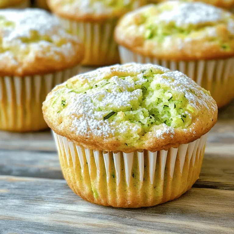 - 1 ½ cups freshly grated zucchini - 1 cup all-purpose flour - ½ cup whole wheat flour - ¾ cup granulated sugar - ½ teaspoon baking powder - ½ teaspoon baking soda - ¼ teaspoon salt - 2 large eggs - ⅓ cup vegetable oil - 1 tablespoon finely grated lemon zest - 2 tablespoons freshly squeezed lemon juice - 1 teaspoon pure vanilla extract - ½ teaspoon ground cinnamon (optional) - ½ cup chopped walnuts or pecans (optional) To make the best zucchini lemon muffins, you need fresh ingredients. Start with zucchini. Grate it finely. You want about one medium zucchini for this recipe. Combine all-purpose flour with whole wheat flour for added texture. Sugar adds sweetness. Baking powder and baking soda help the muffins rise. Salt enhances flavor, while eggs bind everything together. Use vegetable oil for moisture. Lemon zest and juice give a bright taste. A splash of vanilla adds depth. You can add cinnamon for warmth. If you like nuts, fold in walnuts or pecans for crunch. This list covers everything for your delicious muffins. Check out the Full Recipe for detailed steps! - Preheat to 350°F (175°C). - Line with paper liners or grease. This helps the muffins come out easily. - Combine zucchini, eggs, oil, lemon zest, lemon juice, and vanilla. - Stir until mixed well. Use a whisk or spatula for this. - Whisk together flours, sugar, baking powder, baking soda, salt, and cinnamon. - This step adds structure and flavor to your muffins. - Stir the dry ingredients into the wet ingredients. - Be careful not to overmix. Overmixing can make muffins tough. - Fill each muffin cup about ¾ full. - Bake for 20-25 minutes. Check for doneness with a toothpick. - If it comes out clean, your muffins are ready. For the full recipe, refer to the detailed instructions above. To get light and fluffy muffins, avoid overmixing the batter. When you add the dry mix to the wet mix, stir gently. Stop mixing as soon as you see no dry flour. This keeps air in the muffins, making them rise nicely. If you mix too much, your muffins can turn out dense and chewy. Use the toothpick test to check if your muffins are ready. Insert a toothpick in the center of a muffin. If it comes out clean or with a few crumbs, they are done. If it has wet batter, bake for a few more minutes. This quick test helps ensure you don’t overbake or underbake your muffins. Serve your Zesty Zucchini Lemon Muffins warm for the best flavor. You can dust them with powdered sugar for a sweet touch. Another great idea is to drizzle a lemon glaze on top. This adds a nice citrus burst and makes them extra special. Enjoy them fresh for breakfast or as a snack! {{image_4}} You can make some simple swaps for a healthier muffin. Use applesauce instead of oil. This change cuts fat and adds moisture. You can also try Greek yogurt for added protein. It keeps the muffins light and fluffy while giving them a tangy flavor. Want to spice things up? Add extra flavor with spices like nutmeg or ginger. You can also mix in some dried fruit like cranberries or raisins. Fresh berries like blueberries or raspberries work well too. These add a burst of flavor and color to your muffins. To make these muffins gluten-free, use a gluten-free flour blend. Make sure it has a good mix of flours for the best texture. You can also add a little xanthan gum to help with rising. This keeps your muffins light and fluffy, just like the original recipe. For a full recipe, check out the Zesty Zucchini Lemon Muffins. To keep your Zucchini Lemon Muffins fresh, store them in an airtight container. This helps them stay soft and moist. If you stack them, place parchment paper between layers. This prevents sticking and keeps the muffins intact. To freeze muffins, allow them to cool completely first. Wrap each muffin tightly in plastic wrap. Place the wrapped muffins in a freezer-safe bag. You can reheat them by removing the wrap and warming in the microwave for 30-60 seconds. They can also go straight into a preheated oven at 350°F for about 10-15 minutes. At room temperature, these muffins last about 3 days. If you keep them in the fridge, they last up to a week. For the best taste and texture, I recommend enjoying them fresh or within a few days. For longer storage, freezing is your best option. Yes, you can use frozen zucchini. Just make sure to thaw it first. After thawing, squeeze out extra water. This helps keep your muffins from getting soggy. Fresh zucchini has a crisp texture, but frozen can work well in a pinch. The flavor remains great, so don't worry! Yes, you can make these muffins without eggs. You have a few options for substitutes. Try using 1/4 cup of unsweetened applesauce or 1/4 cup of yogurt for each egg. You can also use 1 tablespoon of ground flaxseed mixed with 3 tablespoons of water. Let it sit for a few minutes to thicken. Each option will help bind your muffins nicely. If your batter feels too dry, don't panic! You can add more moisture easily. Try adding a splash of milk or a little extra oil. Start with a tablespoon and mix it in. If it's still dry, add more until you get a good consistency. The batter should be thick but still pourable. Adjusting this can make all the difference! These lemon zucchini muffins are easy to make with simple steps. You learned about the right ingredients, mixing techniques, and baking tips. Remember, avoid overmixing for light muffins. You can also try variations like adding fruit or making them gluten-free. Proper storage helps keep them fresh longer. With these tips, you can enjoy delicious muffins anytime. I hope you try making them and enjoy the result! Happy baking!