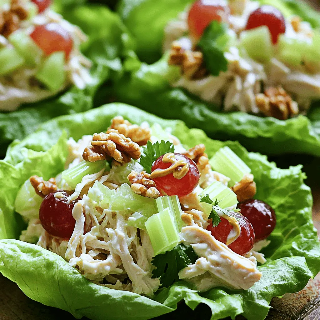 - 2 cups cooked chicken breast, shredded - 1 cup plain Greek yogurt - 1/2 cup celery, finely diced - 1/2 cup red grapes, halved - 1/4 cup green onion, thinly sliced - 1/4 cup walnuts, coarsely chopped - 1 tablespoon Dijon mustard - 1 tablespoon honey - 1 tablespoon fresh lemon juice - Salt and freshly ground black pepper to taste - Crisp lettuce leaves for serving When I prepare Greek yogurt chicken salad, I focus on fresh and simple ingredients. Each component adds flavor and texture. I start with cooked chicken breast, shredded into bite-sized pieces. This makes it easy to enjoy. The plain Greek yogurt serves as a creamy base. It is healthy and rich in protein. Next, I add finely diced celery for a satisfying crunch. The red grapes, halved, bring sweetness to the dish. Their juicy pop balances the savory notes of the chicken. For a touch of brightness, I slice green onions thinly. Their mild flavor enhances the salad without overpowering it. The walnuts add a nice crunch and a nutty taste. To make the dressing, I combine Dijon mustard, honey, and fresh lemon juice. These ingredients work together to create a tangy and sweet sauce. Finally, I season with salt and black pepper. I serve this salad on crisp lettuce leaves. They provide a fresh and crunchy base. You can find the full recipe above to make your own version. - Step 1: Combine chicken and vegetables In a large bowl, add 2 cups of shredded chicken. Then, toss in 1/2 cup of finely diced celery, 1/2 cup of halved red grapes, 1/4 cup of thinly sliced green onions, and 1/4 cup of coarsely chopped walnuts. Mix gently to combine these ingredients well. - Step 2: Whisk together the dressing In a separate bowl, take 1 cup of plain Greek yogurt. Add 1 tablespoon of Dijon mustard, 1 tablespoon of honey, and 1 tablespoon of fresh lemon juice. Season with a pinch of salt and black pepper. Whisk until the dressing is smooth. - Step 3: Mix the ingredients Pour the yogurt dressing over the chicken mixture. Using a spatula, gently toss everything together. Make sure all parts are coated with the creamy dressing. - Step 4: Refrigerate for flavor development Cover the bowl with plastic wrap or a lid. Place it in the fridge for at least 30 minutes. This chilling time helps the flavors blend and grow richer. - Step 5: Serve on lettuce leaves When you are ready to eat, take crisp lettuce leaves and arrange them on a plate. Spoon the creamy chicken salad onto each leaf. For extra flair, sprinkle some chopped walnuts and whole grape halves on top. This Greek Yogurt Chicken Salad is not just easy to make; it’s a balanced meal packed with flavor. You can find the full recipe [here](#). - Use rotisserie chicken for convenience: It saves time and adds flavor. You can buy it pre-cooked and just shred it. Rotisserie chicken is juicy and tender, making it a great base for this dish. - Season to taste with herbs and spices: Don’t hold back here. Add salt, pepper, or your favorite herbs. Dill or parsley can give it a fresh lift. The right herbs make a big difference in flavor. - Allow chilling time for flavor enhancement: After mixing, let your salad chill in the fridge for at least 30 minutes. This helps the flavors blend beautifully. The wait is worth it! - Add walnuts and grapes for garnish: A sprinkle of walnuts adds crunch. Halved grapes bring a burst of sweetness. This not only looks good but adds more taste too. - Serve with whole-grain bread or crackers: Pairing your salad with whole-grain bread or crackers makes it more filling. It also gives a nice texture contrast to the creamy salad. Enjoy with your favorite sides! {{image_4}} You can easily change up this Greek yogurt chicken salad to fit your taste. Try swapping grapes for apples or dried cranberries. Apples add a crisp bite, while cranberries bring sweetness. Both options brighten the dish. You can also incorporate herbs like dill or parsley. Fresh herbs add a nice touch and a burst of flavor. Another fun option is using different nuts. Pecans or almonds can replace walnuts. They change the texture and add their unique taste. If you're looking for dairy-free options, use non-dairy yogurt instead of Greek yogurt. This keeps the creaminess while meeting dietary needs. To reduce calories, opt for low-fat yogurt. This still gives you that creamy texture without extra fat. These easy swaps make the salad more flexible for everyone. To store your Greek Yogurt Chicken Salad, follow these steps: - First, make sure the salad is cool. - Next, choose an airtight container to keep it fresh. - You can use glass or plastic containers. Both work well. - Fill the container but leave some space at the top. This helps prevent spills. - Seal the lid tightly to keep air out. Greek Yogurt Chicken Salad lasts about 3 to 5 days in the fridge. To know if it’s time to toss it, look for these signs: - Check for any off smell. It should smell fresh and creamy. - Look for changes in color or texture. If it seems slimy, throw it away. - If you see mold, do not eat it. Discard it immediately. Following these tips will help keep your meal safe and delicious. Enjoy your Greek Yogurt Chicken Salad for days! You can use sour cream or plain yogurt as a substitute for Greek yogurt. They both add creaminess. If you want a dairy-free option, try coconut yogurt. It has a nice texture and flavor. To make a low-carb version, skip the grapes and use diced cucumbers instead. You can also add more veggies like bell peppers. This keeps it fresh and crunchy while lowering the carbs. Yes, you can use canned chicken. It saves time and is easy to use. Just drain the chicken and shred it before mixing it with the other ingredients. You can enhance the flavor by adding herbs like dill or basil. A splash of hot sauce can also give it a kick. Don’t forget to taste and adjust the salt and pepper! For more details, you can check the Full Recipe. This Greek yogurt chicken salad is easy to make and tasty. You combine chicken, yogurt, and veggies for a light dish. Remember to chill it for more flavor. Use rotisserie chicken for a quick meal or add different fruits and nuts. Store leftovers in airtight containers to keep them fresh. Try this recipe next time you need a delicious meal. You’ll love how simple it is!