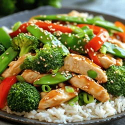 - Chicken breast - Vegetables (broccoli, red bell pepper, snap peas) - Teriyaki sauce The main components of teriyaki chicken stir-fry are fresh and vibrant. Start with chicken breast. I prefer to slice it thin for quick cooking and better flavor absorption. Next, grab your favorite vegetables. I love using broccoli, red bell pepper, and snap peas. They add color and crunch. Finally, teriyaki sauce ties it all together with its sweet and savory flavor. - Garlic and ginger - Sesame seeds - Green onions Seasoning is key to great taste. I always add minced garlic and grated ginger. They create a wonderful aroma and flavor. Once cooked, sprinkle sesame seeds for a nutty crunch. Finally, green onions add color and freshness. Use both the white and green parts for more flavor. - Jasmine rice - Additional garnish ideas For serving, I recommend fluffy jasmine rice. It complements the stir-fry perfectly. You can also add more garnishes. Try extra sesame seeds or a drizzle of teriyaki sauce. For a fun twist, add chopped cilantro or a squeeze of lime. Enjoy your colorful, tasty meal! To start, marinate the chicken. In a medium bowl, mix the thinly sliced chicken breast with 1 tablespoon of vegetable oil. Add a pinch of salt and black pepper for flavor. Cover this bowl and let it sit for about 15 minutes. This time helps the chicken become tender and flavorful. For even slicing, use a sharp knife. Slice against the grain for softer pieces. If the chicken is slightly frozen, it will slice easier. Aim for thin, uniform pieces to cook evenly. Next, heat the skillet or wok. Set it on medium-high heat and add the remaining tablespoon of vegetable oil. Wait until the oil shimmers before adding the marinated chicken. Cook the chicken for 5-7 minutes. Stir continuously until it turns golden and is no longer pink inside. Make sure to keep the heat high enough. This helps to sear the chicken and keeps it juicy. Once the chicken is cooked, lower the heat a bit. Add minced garlic and grated ginger to the pan. Cook these for about 30 seconds until they smell great. Then, toss in the broccoli, red bell pepper, and snap peas. Stir-fry these for 3-4 minutes. You want the veggies tender but still crunchy and bright. Timing is key here. Add the garlic and ginger first to get the best flavor. This keeps the vegetables fresh and colorful. Now, pour the teriyaki sauce over the chicken and veggies. Use a spatula to stir everything together. Make sure all pieces are well coated with the sauce. Let it cook for an additional 2 minutes. This time lets the flavors mix and the sauce heat up. Watch closely during this final step. The goal is to have a nice, glossy finish on your dish. You can find the Full Recipe for more details. To make a great stir-fry, heat your skillet or wok well. This helps cook the food fast, keeping it juicy. Always add the chicken first. Stir it for 5-7 minutes until no pink shows. This gives it a nice sear. When adding vegetables, do it in stages. Start with the harder ones like broccoli. Add softer ones later to keep them crisp. Avoid overcooking your ingredients. If you see them getting soft, take them off the heat. You want your veggies bright and crunchy. This keeps your stir-fry colorful and tasty. You can customize your teriyaki chicken stir-fry with spices. Try adding some chili flakes for heat. A splash of lime juice can give it a fresh twist. If you love garlic, add more than two cloves. Adjust the sweetness and saltiness too. If you want it sweeter, add more teriyaki sauce. For saltiness, a dash of soy sauce works well. Taste as you go to find your perfect balance. The best cookware for stir-frying is a heavy skillet or wok. A non-stick surface helps prevent sticking. Look for a pan with high sides to toss your food easily. For utensils, use a wooden spoon or spatula. These are gentle on your cookware. A pair of tongs can help you flip the chicken. With the right tools, cooking becomes simple and fun. For the full recipe, check the section above. {{image_4}} You can switch the chicken with beef, tofu, or shrimp. Each protein gives a new taste. For beef, slice it thin like chicken. Cook it for about 5-7 minutes. For tofu, use firm blocks. Cut them into cubes and cook until golden, about 8-10 minutes. Shrimp cooks fast, taking just 3-4 minutes. Always check for doneness to keep your stir-fry safe and tasty. Feel free to change the veggies based on what you have. Use seasonal vegetables like zucchini or carrots. These can add flavor and color. Bell peppers are perfect because they come in many colors. Mix red, yellow, and green peppers for a fun look. This way, your dish looks as good as it tastes! You can make your own teriyaki sauce at home. Combine soy sauce, brown sugar, garlic, and ginger for a simple mix. Want something different? Try adding a spicy kick with chili flakes or make it citrusy with orange juice. These small changes can create a whole new flavor. For more ideas, check out the Full Recipe. After cooking your teriyaki chicken stir-fry, let it cool first. This keeps the dish safe and tasty. Store leftovers in airtight containers. Glass containers are great because they do not stain. Label each container with the date to track freshness. To reheat stir-fry, use a skillet over medium heat. Add a splash of water or oil to keep it moist. Stir often to heat evenly. This method helps keep the veggies crisp and the chicken juicy. Avoid using the microwave, as it can make the dish soggy. You can freeze your cooked stir-fry for later meals. Place it in freezer-safe bags, removing excess air. It’s best to freeze in portions for easy meals. When ready to eat, thaw it overnight in the fridge. Reheat in a skillet to restore its texture. To make your stir-fry healthier, consider these tips: - Use less oil: Cut down on the vegetable oil. Use a non-stick pan to reduce the need for oil. - Lean chicken: Choose skinless chicken breast to lower fat content. - More veggies: Add more vegetables for fiber and nutrients. Carrots and bell peppers are great options. - Low-sodium sauce: Use low-sodium teriyaki sauce to reduce salt intake. You can also make your own sauce with less soy sauce. Yes, you can prepare this dish in advance! Here are some meal prep ideas: - Cook chicken and veggies: Stir-fry the chicken and vegetables, then cool and store them. - Keep sauce separate: Store the teriyaki sauce in a different container until ready to serve. - Refrigerate: Store pre-cooked ingredients in airtight containers in the fridge for up to three days. Pair your stir-fry with these tasty side dishes: - Jasmine rice: This fluffy rice complements the flavors well. - Noodles: Try soba or udon noodles for a different texture. - Salads: A fresh cucumber salad can balance the meal. Match flavors with these cuisines: - Asian sides: Edamame or miso soup work well. - Fusion options: Serve with corn tortillas for a fun twist. You now know how to make a delicious teriyaki chicken stir-fry. We covered the ingredients, cooking steps, and tips to enhance flavors. Remember, you can swap proteins or vegetables to keep things fresh. Storing leftovers properly keeps your meal tasty for later. I hope you feel inspired to try this recipe and make it your own. Enjoy cooking and sharing this dish!