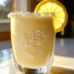 - 1 cup unsweetened coconut milk - 1 ripe banana, peeled and chopped - 1 scoop vanilla whey protein powder - 2 tablespoons shredded unsweetened coconut, plus extra for garnish - 2 tablespoons freshly squeezed lemon juice - 1 teaspoon freshly grated lemon zest - 1 tablespoon honey (optional) - A pinch of sea salt - Ice cubes (as desired) When I make my Lemon Coconut Protein Shake, I love how simple the ingredients are. Each one adds something special to the shake. For instance, coconut milk gives it a creamy texture without adding a lot of calories. The banana adds natural sweetness and creaminess, making it smooth. Lemon juice and zest brighten the shake with a fresh zing. If you like it sweeter, you can add honey. The protein powder gives you a boost, helping you feel full and energized. Finally, a pinch of sea salt balances the flavors perfectly. This shake has about 300 calories per serving. Here’s a quick breakdown of the macronutrients: - Protein: 20g - Fats: 8g - Carbohydrates: 45g This makes it a great option for a meal or snack. The protein helps build muscle, while the carbs give you energy. - Coconut milk: This ingredient is rich in healthy fats. It helps keep your heart strong and can improve digestion. - Banana: Bananas are high in potassium. They help support your muscles and keep your energy up. - Lemon juice: It’s full of vitamin C. This boosts your immune system and keeps your skin healthy. - Protein powder: This helps you feel full and aids in muscle recovery after workouts. Using these ingredients creates a tasty and healthful drink. They work together to give you a refreshing energy boost. For the full recipe, check out the detailed instructions in the next section. 1. Start by blending the base ingredients. Add 1 cup of unsweetened coconut milk, 1 ripe banana, and 1 scoop of vanilla whey protein powder into your blender. Blend these until smooth. This forms a creamy base for your shake. 2. Next, add flavors and sweetening. Toss in 2 tablespoons of shredded unsweetened coconut, 2 tablespoons of freshly squeezed lemon juice, 1 teaspoon of grated lemon zest, and a pinch of sea salt. If you prefer it sweeter, include 1 tablespoon of honey. Blend again until everything mixes well. 3. Adjust thickness with ice. If you want a colder, thicker shake, add ice cubes. Blend until the ice is crushed and the shake reaches your desired thickness. 1. Pouring and serving tips. Once blended, pour the shake into a glass or a shaker bottle. This makes it easy to carry if you're on the go. 2. Garnishing with shredded coconut. For a special touch, sprinkle some shredded coconut on top. You can also add a slice of fresh lemon on the rim for a bright look. 1. Using a high-speed blender. A high-speed blender will make your shake super smooth. It really helps blend all the ingredients well. 2. Tips for achieving the perfect consistency. If your shake is too thick, add a little more coconut milk. If it’s too thin, add more ice or a banana. Adjust it until it feels just right for you. You can change the sweetness of your shake easily. Start with one tablespoon of honey. Taste it after blending. If you want more sweetness, add a little more honey. You can also use maple syrup or agave nectar instead of honey. If you have dietary needs, substitutions are simple. Use almond milk or oat milk instead of coconut milk. For a vegan option, try plant-based protein powder. This keeps the shake tasty for everyone! If you have leftovers, store your shake in a sealed container. Keep it in the fridge for up to 24 hours. The shake may separate, so shake or stir it before drinking. To keep your shake fresh, avoid adding ice if you plan to store it. Ice can melt and make the shake watery. Instead, add ice just before you drink it. Boost your shake’s flavor with extras. A splash of vanilla extract adds warmth. You can also toss in a handful of spinach for a green twist. It blends well without changing the taste. For a creamier texture, use frozen bananas. They chill the shake and make it thick. This simple change can make a big difference in how your shake feels! {{image_4}} You can swap regular protein powder for plant-based options. Look for pea, hemp, or brown rice protein. These choices work well with the shake's flavor. They also offer great nutrition. Choosing a different non-dairy milk can change the taste. Almond milk, oat milk, or cashew milk can be great alternatives. Each adds its unique twist while keeping it creamy. For a fun twist, try using lime or orange juice instead of lemon. This gives a bright, zesty kick to your shake. You can also mix in zest from these fruits for extra flavor. Adding tropical fruits like mango or pineapple makes it even better. Blend these with the shake ingredients. They add sweetness and a refreshing taste. You can feel like you’re sipping on a beach vacation. In summer, you might want something extra refreshing. Add ice cubes for a colder shake. You can also toss in some mint leaves. They enhance the tropical vibe and keep it cool. In winter, consider warming things up. Add a pinch of cinnamon or nutmeg for a cozy touch. This adds warmth and makes the shake feel more comforting. For the complete recipe, refer to the [Full Recipe]. You can use almond milk or oat milk as good substitutes for coconut milk. Both options are dairy-free and offer a light flavor. If you want a creamier texture, try cashew milk. Soy milk is another choice, but it has a stronger taste. Make sure to pick unsweetened versions to keep the shake balanced. Yes, you can prepare this shake in advance. Store it in an airtight container in the fridge. It will stay fresh for up to 24 hours. However, it may separate. Just give it a quick shake or stir before you drink it. For best taste and texture, enjoy it fresh. Yes, this shake is great for kids! To make it more appealing, use less lemon juice and honey for sweetness. You can also add a little extra banana for a sweeter flavor. If your child enjoys smoothies, they will love this shake. It packs energy and nutrients for active kids. To make the Lemon Coconut Protein Shake, gather these ingredients: - 1 cup unsweetened coconut milk - 1 ripe banana, peeled and chopped - 1 scoop vanilla whey protein powder - 2 tablespoons shredded unsweetened coconut, plus extra for garnish - 2 tablespoons freshly squeezed lemon juice - 1 teaspoon freshly grated lemon zest - 1 tablespoon honey (optional) - A pinch of sea salt - Ice cubes (as desired) Here’s how to prepare your shake: 1. Start by placing the coconut milk, banana, and protein powder in your blender. Blend until smooth. 2. Next, add the shredded coconut, lemon juice, lemon zest, honey, and sea salt. Blend until creamy. 3. If you like it thicker, add ice cubes and blend again until smooth. 4. Taste your shake. If you want it sweeter, add more honey and blend briefly. 5. Pour the shake into a glass or shaker bottle. 6. For a nice touch, sprinkle some shredded coconut on top and add a lemon slice for garnish. This refreshing shake takes just five minutes to prepare. Enjoy it as a post-workout drink or a quick breakfast. This blog post covered a refreshing Lemon Coconut Protein Shake, highlighting its simple ingredients and easy preparation. You learned about the health benefits of coconut milk, bananas, and protein powder. I also shared tips for customizing the shake to suit your taste and dietary needs. Remember, you can enjoy different flavors and even make it ahead of time. This shake not only tastes great but also fuels your body. Enjoy experimenting with this recipe to find your perfect blend!