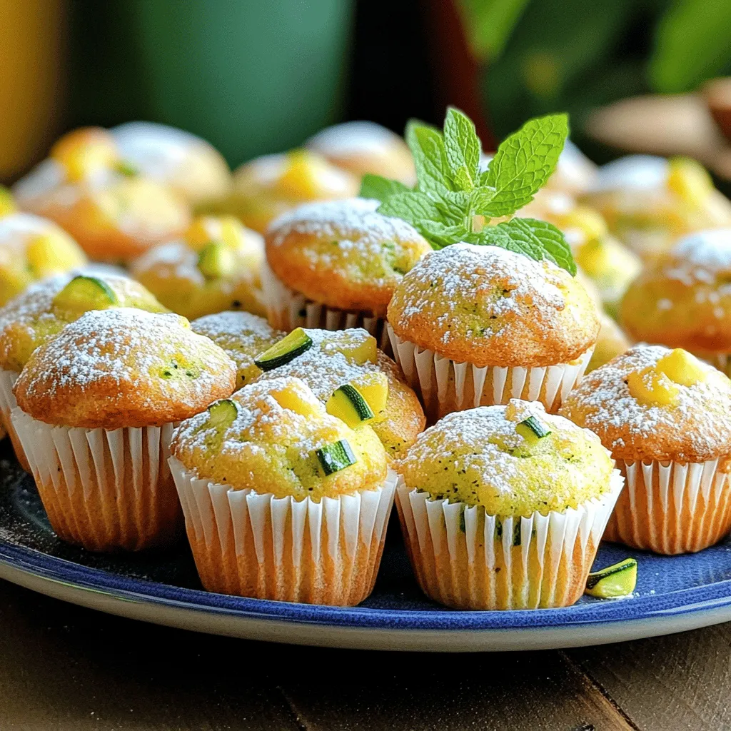 To create the perfect mini zucchini muffins, gather these ingredients: - 2 cups grated zucchini - 1 cup all-purpose flour - 1/2 cup whole wheat flour - 1/2 cup packed brown sugar - 1/4 cup granulated sugar - 1/2 cup unsweetened applesauce - 1/4 cup vegetable oil - 2 large eggs - 1 teaspoon vanilla extract - 1 teaspoon baking powder - 1/2 teaspoon baking soda - 1/2 teaspoon salt - 1 teaspoon ground cinnamon - 1/2 teaspoon nutmeg (optional) - 1/2 cup chopped walnuts or pecans (optional) - 1/2 cup raisins or mini chocolate chips (optional) These ingredients blend together to create moist and flavorful muffins. The grated zucchini gives a nice texture and adds moisture. The mix of flours offers a balance of lightness and heartiness. Brown sugar adds a hint of caramel flavor, while applesauce keeps the muffins tender. You can also add nuts or chocolate for extra fun. For the full recipe, check out the complete instructions. - Preheat oven to 350°F (175°C). - Line or grease a mini muffin tin. - Combine grated zucchini, applesauce, oil, eggs, and vanilla. - Use a whisk or spatula to mix well until smooth. - Whisk together all-purpose flour, whole wheat flour, brown sugar, and granulated sugar. - Add baking powder, baking soda, salt, cinnamon, and nutmeg. - Make sure there are no lumps in the dry mix. - Gradually add dry mixture to wet ingredients. - Fold gently until just combined; a few lumps are okay. - Scoop batter into the prepared muffin tin. - Fill each cup about two-thirds full to allow for rising. - Bake for 15-18 minutes or until a toothpick comes out clean. - Let muffins cool in the pan for about 5 minutes. - Transfer to a wire rack to cool completely. For the complete recipe, check the Full Recipe section. To make the best mini zucchini muffins, avoid over-mixing the batter. Over-mixing makes them dense instead of fluffy. Just mix until wet and dry ingredients combine. You want a few lumps to keep them airy. Also, ensure your zucchini is well-drained. Too much moisture can make your muffins soggy. Use a clean towel to squeeze out excess water. Using quality baking powder is a must for great muffins. It helps them rise and stay fluffy. Check the date on your baking powder to ensure freshness. Temperature consistency in the oven is also key. Preheat your oven to 350°F (175°C) and avoid opening the door while baking. This keeps the heat steady, ensuring even cooking. When your muffins are done, place them on a vibrant platter. This adds color and makes them look inviting. You can add optional garnishes for a special touch. Consider a sprig of fresh mint or a light dusting of powdered sugar. These little details make a big difference in how your muffins are enjoyed. {{image_4}} You can easily make these muffins gluten-free. Just swap out the all-purpose flour. Use a gluten-free flour blend instead. This change keeps the texture light and fluffy. Always check that your blend works for baking. If you want a vegan version, it's simple! Replace the eggs with flax eggs or applesauce. To make a flax egg, mix one tablespoon of flaxseed meal with three tablespoons of water. Let it sit for a few minutes to thicken. You can also use 1/4 cup of applesauce to replace one egg. Feel free to get creative with mix-ins! Add dried fruit like cranberries or apricots for a sweet twist. You can also include spices like ginger or cardamom for warmth. Nuts like walnuts or pecans add crunch. Mini chocolate chips offer a fun surprise in each bite. Explore these options to customize your muffins to your taste! For the full recipe, check the earlier section. Store your mini zucchini muffins in an airtight container. This helps keep them fresh. You can keep them at room temperature for up to three days. If you want to enjoy them longer, follow the freezing instructions below. To freeze your muffins, wrap each one in plastic wrap. This keeps them from getting freezer burn. You can freeze muffins individually for a longer shelf life. When you're ready to eat them, simply thaw before serving. They will taste just as good as fresh! To check if the muffins are done, insert a toothpick into the center of one. If it comes out clean or with a few moist crumbs, they're ready. This simple test ensures you bake them just right, keeping the muffins fluffy and moist. Yes! You can use shredded carrots or squash. These add their own flavor and nutrients. Feel free to experiment with different veggies for a fun twist on the recipe. Each option brings a unique taste, making your muffins even more exciting. Zucchini is low in calories but high in water content. It adds moisture to your muffins without extra fat. Plus, it contains vitamins and minerals that boost nutrition. Using zucchini helps you create a healthier snack that still tastes great. The recipe makes 24 mini muffins. This is perfect for sharing at gatherings or for meal prep. You can easily grab a muffin for a quick snack throughout the week. It's best to bake fresh muffins for the best texture. However, you can prepare the dry mix ahead. Store it in an airtight container. When you're ready, just mix it with the wet ingredients for a quick bake. These muffins taste great with cream cheese or butter. Both options add flavor and richness. You can also enjoy them plain for a healthier snack. They are perfect for breakfast, lunch, or any time you need a tasty bite. These mini zucchini muffins are simple and fun to make. You learned how to mix wet and dry ingredients, bake them perfectly, and store them wisely. With all the tips and variations, you can make them just as you like. Enjoy experimenting with flavors and share these tasty treats with family and friends. Trust me, they will love them! Now, get your ingredients and start baking your delicious batch today.