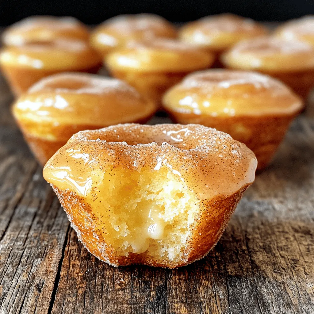 To make these delicious Cinnamon Sugar Donut Muffins, you will need: - 1 ½ cups all-purpose flour - 1 tsp baking powder - ½ tsp baking soda - ½ tsp salt - ½ tsp ground cinnamon - ¼ cup unsalted butter, softened to room temperature - ¾ cup granulated sugar (plus extra for coating) - 1 large egg - 1 tsp vanilla extract - ½ cup buttermilk - ¼ cup granulated sugar (for coating) - 1 tbsp ground cinnamon (for coating) - 2 tbsp melted butter (for coating) You can swap some ingredients for others if needed: - Use whole wheat flour instead of all-purpose flour for a healthier option. - Replace buttermilk with regular milk mixed with a little vinegar or lemon juice. - If you're dairy-free, try coconut oil or a vegan butter for the unsalted butter. - For a lighter sweetener, use coconut sugar instead of granulated sugar. Accurate measuring is key to great muffins. Here are some tips: - Use a dry measuring cup for flour. Spoon flour into the cup and level it off with a knife. - For sugar, scoop it lightly and level it off without packing it down. - When measuring liquids, use a clear liquid measuring cup. Check the level at eye level to be precise. - Always sift dry ingredients if the recipe calls for it. This helps avoid lumps and ensures even mixing. Start by preheating your oven to 350°F (175°C). This ensures your muffins bake evenly. Next, prepare a standard muffin tin. You can grease it lightly with butter or use paper liners. This helps prevent sticking and makes cleanup easier. In a medium bowl, mix your dry ingredients. Combine 1 ½ cups of all-purpose flour, 1 teaspoon of baking powder, ½ teaspoon of baking soda, ½ teaspoon of salt, and ½ teaspoon of ground cinnamon. Whisk them together until well blended. In a larger bowl, cream together ¼ cup of softened unsalted butter and ¾ cup of granulated sugar. Beat this mixture for 2-3 minutes until it is light and fluffy. Add 1 large egg and 1 teaspoon of vanilla extract. Mix until everything is smooth. Gradually add the dry mixture and ½ cup of buttermilk, alternating between them. Mix gently until just combined. A few lumps are fine. Fill each muffin cup about ⅔ full with batter. Bake in your preheated oven for 15-18 minutes. To check for doneness, insert a toothpick into the center of a muffin. It should come out clean if the muffins are ready. While they bake, prepare your cinnamon sugar coating. In a small bowl, mix ¼ cup of granulated sugar with 1 tablespoon of ground cinnamon. When the muffins are done, let them cool in the tin for about 5 minutes. Brush the tops with melted butter, then dip them in the cinnamon sugar mix. Make sure they are well coated. Transfer them to a wire rack to cool completely. Enjoy the sweet smell as they cool! For the complete recipe, refer to the Full Recipe section. When baking cinnamon sugar donut muffins, avoid overmixing your batter. Overmixing makes muffins tough. Mix just enough to combine the wet and dry ingredients. Another mistake is skipping the cooling step before coating. If you coat them too soon, the sugar won't stick. To make your muffins fluffy, use fresh baking powder and baking soda. These ingredients help your muffins rise. Ensure your butter is at room temperature. Cold butter can lead to dense muffins. Lastly, don't forget to alternate adding the dry ingredients and buttermilk. This keeps your muffins light and airy. Having the right tools makes baking easier. Here are some must-haves: - Muffin tin: A standard 12-cup muffin tin works best. - Mixing bowls: Use at least two—one for dry and one for wet ingredients. - Electric mixer: This saves time and helps achieve a fluffy texture. - Measuring cups and spoons: Accurate measurements are key for great results. - Wire rack: This allows muffins to cool evenly after baking. With these tips, you're ready to bake perfect cinnamon sugar donut muffins. For the full recipe, refer to the earlier section. Enjoy your baking adventure! {{image_4}} You can switch up the flavors in your donut muffins. Here are some fun ideas: - Chocolate Chip: Add ½ cup of chocolate chips to the batter. This makes them rich and sweet. - Pumpkin Spice: Substitute ½ cup of flour with ½ cup of pumpkin puree. Add 1 teaspoon of pumpkin spice for a fall twist. - Lemon Zest: Mix in 1 tablespoon of lemon zest for a fresh taste. This adds a nice zing to your muffins. You can make these muffins fit different diets. Here’s how: - Gluten-Free: Use a 1:1 gluten-free flour blend. This keeps the texture light. - Vegan: Replace the egg with a flax egg. Mix 1 tablespoon of flaxseed meal with 2.5 tablespoons of water. Let it sit for 5 minutes. - Dairy-Free: Swap buttermilk with almond milk and add a splash of lemon juice. Serve these muffins warm for the best taste. Here are some ideas to enjoy them: - With Coffee: Pair the muffins with a cup of coffee. The cinnamon flavor complements the coffee well. - With Fruit: Serve with fresh fruit, like berries or bananas. This adds freshness to your snack. - With Ice Cream: For a treat, top them with a scoop of vanilla ice cream. This makes a fun dessert. For the complete recipe, check out the [Full Recipe]. Store your leftover muffins in an airtight container. This keeps them fresh for 2 to 3 days. You can also wrap each muffin in plastic wrap for extra protection. If you live in a humid place, add a paper towel to absorb moisture. To freeze these muffins, let them cool completely first. Then, wrap each muffin in plastic wrap. Place them in a freezer bag or airtight container. They will stay tasty for up to 3 months. When you’re ready to enjoy them, just thaw them in the fridge overnight. Reheat your muffins for the best taste. You can use a microwave or an oven. If using a microwave, heat for 10-15 seconds. For the oven, preheat to 350°F (175°C), and warm them for about 5-7 minutes. This keeps them soft and delicious. For added flavor, brush a little melted butter on top before reheating. Yes, you can make these muffins ahead of time. I often bake them in advance for busy mornings. Once they cool, store them in an airtight container. They stay fresh for about three days at room temperature. You can also freeze them for later. Just thaw them in the fridge overnight before serving. Donut muffins are lighter and fluffier than regular muffins. They often have a sweet glaze or coating, like cinnamon sugar. This gives them a taste similar to donuts, making them a special treat. Regular muffins tend to be denser and less sweet. The texture and flavor make donut muffins unique. To check if the muffins are done, insert a toothpick into the center of one. If it comes out clean, they are ready. This simple test works well. You can also look for a golden color on top and a springy feel when you touch them. Buttermilk adds moisture and tang to the muffins. This helps them rise and stay soft. If you don’t have buttermilk, you can make a substitute. Just mix one cup of milk with one tablespoon of vinegar or lemon juice. Let it sit for a few minutes before using. This will give your muffins a similar texture and flavor. For the full recipe, check the earlier section. The Cinnamon Sugar Donut Muffins taste like a warm hug. They have a soft, fluffy texture. Each bite is full of sweet cinnamon goodness. This recipe is simple and perfect for any time of day. You can whip these up in just 30 minutes. They make a fun breakfast or snack. You can also share them with friends. The best part? You only need one bowl for mixing! Each muffin has about 180 calories. They contain 6 grams of fat and 27 grams of carbs. You’ll also get 2 grams of protein from each muffin. This treat is not low in sugar, so enjoy it in moderation. If you want a healthier version, consider using whole wheat flour. You can also try using less sugar or a sugar substitute. People love these muffins! Many say they are easy to make and taste amazing. Users rave about how soft and moist they are. One home cook said, "These are my new favorite breakfast treat!" Another user commented, "The cinnamon sugar coating is a game changer!" You can find the full recipe on my blog to try these delightful muffins yourself! We explored key ingredients for making delicious muffins. I shared measuring tips and tasty substitutions. Next, we dove into proper mixing and baking methods. I highlighted common mistakes to avoid and tools you might need. We even discussed fun muffin variations and storage tips. Remember, baking is about enjoying the process. With these steps, you can create delightful muffins every time. Happy baking!