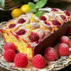 To make this delightful Raspberry Lemon Loaf Cake, you need: - 1 cup fresh raspberries - 1 ½ cups all-purpose flour - 1 cup granulated sugar - ½ cup unsalted butter, softened - 3 large eggs, at room temperature - ½ cup buttermilk, at room temperature - Zest of 1 large lemon (about 1 tablespoon) - 2 tablespoons fresh lemon juice - 1 teaspoon pure vanilla extract - ½ teaspoon baking powder - ½ teaspoon baking soda - ¼ teaspoon salt - Optional: Powdered sugar for dusting If you’re missing an ingredient, don’t worry! Here are some swaps: - Buttermilk: Use regular milk mixed with a little lemon juice. - Unsalted Butter: You can use coconut oil or vegetable oil. - Granulated Sugar: Try coconut sugar or honey for a different taste. - Fresh Raspberries: You can swap them with blueberries or blackberries. - Eggs: Use flaxseed meal mixed with water for a vegan option. Fresh ingredients make a big difference in flavor! Using ripe raspberries brings out their sweet and tart notes. Fresh lemon zest is key for that bright citrus taste. When your ingredients are fresh, your cake will shine. It will taste better and look more appealing. So, always choose the best quality for a perfect loaf! First, gather your ingredients. You will need fresh raspberries, sugar, flour, butter, eggs, buttermilk, lemon zest, lemon juice, vanilla extract, baking powder, baking soda, and salt. Prepare your 9x5-inch loaf pan by greasing it and lining it with parchment paper. This makes removal easier later. 1. Preheat your oven to 350°F (175°C). 2. Cream the butter and sugar: In a large bowl, mix butter and sugar until light and fluffy, about 3-4 minutes. 3. Add the eggs: Beat in the eggs one at a time. Mix well after each addition. Then, stir in lemon zest, lemon juice, and vanilla until combined. 4. Mix the dry ingredients: In a separate bowl, whisk together flour, baking powder, baking soda, and salt. 5. Combine wet and dry: Gradually add the dry mix to the wet mix, alternating with buttermilk. Start and end with flour. Mix just until combined. 6. Fold in raspberries: Gently add fresh raspberries. Use a spatula to avoid crushing them. 7. Transfer to pan: Pour the batter into the prepared pan and smooth the top. 8. Bake the loaf: Put it in the oven and bake for 50-60 minutes. 9. Check for doneness: Insert a toothpick into the center. It should come out clean or with a few moist crumbs. 10. Cool the loaf: Allow it to cool in the pan for 10 minutes, then move it to a wire rack. To check if your loaf is done, look for a golden-brown top. The toothpick method is key. If it comes out with wet batter, keep baking. If it has a few crumbs, it's perfect. Remember, overbaking can make it dry. Enjoy your Raspberry Lemon Loaf Cake with a dusting of powdered sugar on top for a lovely finish! For the full recipe, check [Full Recipe]. When baking your raspberry lemon loaf cake, a few simple mistakes can happen. First, do not skip the creaming step. Beating the butter and sugar well helps make the loaf light. Also, ensure your eggs and buttermilk are at room temperature. Cold ingredients can lead to a dense loaf. Lastly, watch your mixing. Overmixing can ruin the cake's texture, making it tough instead of fluffy. To achieve a fluffy texture, always cream the butter and sugar until light and airy. This can take about three to four minutes. Use a spatula to fold in the raspberries gently. This keeps the air in your batter. Also, alternate adding your dry and wet ingredients. This method helps maintain airiness in the batter. Remember, stop mixing as soon as you see no dry flour. Pair your raspberry lemon loaf cake with delightful flavors. A dollop of whipped cream adds a creamy touch. Fresh mint leaves can brighten the dish. You can also serve it with a side of lemon curd for extra zest. For drinks, a warm cup of tea or coffee works well. The warmth complements the cake's sweet and tangy notes perfectly. For the full recipe, check the section above. {{image_4}} You can easily make a gluten-free version of this cake. Use a gluten-free flour blend instead of all-purpose flour. Make sure it has a good mix of starches and proteins. This swap keeps the loaf soft and moist. You may also want to add a bit of xanthan gum if your blend does not include it. This will help bind the ingredients together. To make this loaf vegan, replace the eggs with flaxseed meal or applesauce. Use 1 tablespoon of flaxseed meal mixed with 2.5 tablespoons of water for each egg. Also, switch the butter for a plant-based butter or coconut oil. Instead of buttermilk, use almond milk or soy milk mixed with a little vinegar for acidity. These changes will keep flavors bright and fresh. Feel free to experiment with flavors! You can add nuts like walnuts or almonds for a crunch. Chocolate chips can also make a tasty twist, adding sweetness to the tartness of the lemon and raspberries. For a bit of spice, consider a touch of cinnamon or ginger. These additions give your loaf a unique flavor profile. For the full recipe, check out the detailed steps and enjoy making your own Raspberry Lemon Loaf Cake! To keep your Raspberry Lemon Loaf Cake fresh, store it in an airtight container. This helps to keep moisture in and prevents it from drying out. You can also wrap the loaf tightly in plastic wrap. Make sure it cools completely before wrapping. This will help preserve its delicious flavor and texture. If you want to enjoy your loaf later, freezing is a great option. First, slice the loaf into pieces. Then, wrap each slice in plastic wrap. Place the wrapped slices in a freezer-safe bag or container. You can freeze the loaf for up to three months. When you want a slice, simply thaw it at room temperature or heat it in the microwave for a quick treat. When stored properly, Raspberry Lemon Loaf Cake lasts about 3-4 days at room temperature. If you keep it in the fridge, it can last up to a week. However, the best taste comes when it’s fresh. For the full recipe and more tips, check out the [Full Recipe]. Enjoy your baking! Yes, you can use frozen raspberries. Just make sure to thaw and drain them first. This helps avoid extra moisture in your loaf. If you add them frozen, they may break apart more in the batter. Fresh raspberries will give you a better look and taste. To boost the lemon flavor, you can add more lemon zest and juice. Try using the zest of two lemons instead of one. You can also mix in a bit of lemon extract for a stronger taste. Just be careful not to add too much, as it can become bitter. Serving it warm is always a treat! You can slice the loaf and dust it with powdered sugar for a nice touch. Pair it with tea or coffee for a nice afternoon snack. You might also add fresh raspberries or a dollop of whipped cream for a special twist. Check the color and texture. If your loaf is dark brown or dry, it may be overbaked. You can also use a toothpick to test it. If it comes out clean, it’s done, but if it has dry crumbs or is too hard, it may have baked too long. Always keep an eye on the time while baking! For the full recipe, check out the detailed instructions above. Raspberry lemon loaf cake combines fresh ingredients, simple steps, and tips for success. We explored ingredient swaps, baking methods, and ways to enhance flavor. You now have easy variations and smart storage tips. Use these lessons to craft a tasty loaf every time. Enjoy your baking journey and share your creations with others. Happy baking!