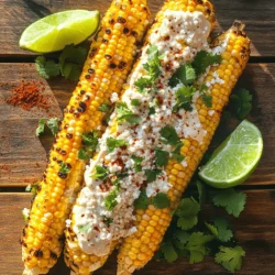 To make Grilled Mexican Street Corn, you need: - 4 ears of fresh corn, husked - 1/2 cup mayonnaise - 1/2 cup crème fraîche (or substitute with sour cream) - 1 cup cotija cheese, crumbled - 1 tablespoon chili powder - 1 teaspoon garlic powder - 2 tablespoons fresh lime juice - Salt, to taste - Fresh cilantro, finely chopped (for garnish) - Lime wedges (for serving) If you can't find some fresh ingredients, don't worry! You can make easy swaps: - Use Greek yogurt instead of crème fraîche or sour cream. - For cotija cheese, try feta cheese or Parmesan. - If you want a different spice, use paprika or cayenne instead of chili powder. These swaps keep the dish tasty and fun! Fresh corn makes a big difference in flavor. It tastes sweet and crunchy. When you use fresh corn, you get that juicy bite. Canned or frozen corn won't have the same taste or texture. Fresh corn also cooks evenly on the grill. You want the kernels to char slightly, which adds depth. Always choose fresh corn when making this dish! First, preheat your grill to medium-high heat. A hot grill helps the corn cook evenly. While the grill heats, husk the corn. Remove all the silk strands to show the fresh kernels. This step ensures a clean bite. Once ready, place the corn on the grill. Grill it for about 8-10 minutes. Turn the corn every couple of minutes. This helps to get nice, even grill marks and prevents burning. You will know it’s done when the kernels are tender and slightly charred. In a medium bowl, mix mayonnaise and crème fraîche. If you don’t have crème fraîche, sour cream works too. Add the lime juice, chili powder, garlic powder, and salt. Whisk it all together until smooth. This mixture brings rich flavor to the corn. Make sure to coat every ear of corn well. You want every bite to burst with flavor! To get the best grill marks, make sure your grill grates are clean. Clean grates help prevent sticking. When you place the corn on the grill, do not move it too much. Let it sit for a couple of minutes before turning. This time allows those beautiful grill marks to form. If you want a bit more char, you can leave it for a little longer. Just watch closely to avoid burning! Feel free to dive deeper into the [Full Recipe] for all the details and tips you need! Grilling corn is all about heat and timing. First, preheat your grill to medium-high. Make sure the grates are clean. This helps prevent sticking and makes nice grill marks. Turn the corn every few minutes. This keeps it from burning and cooks it evenly. Aim for about 8-10 minutes of grilling. You want it tender with a bit of char for that smoky flavor. You can easily tweak the flavors of your grilled corn. Start with the mayonnaise mix. Add more lime juice for tang or extra chili powder for heat. If you love garlic, toss in more garlic powder. Try adding toppings like crumbled feta or diced jalapeños for a twist. You can even swap cotija cheese with a different cheese to change the flavor profile. Grilled Mexican street corn pairs well with many dishes. Consider serving it with tacos, grilled meats, or a fresh salad. For drinks, cold beverages work best. A chilled cerveza (beer) or a refreshing agua fresca complements the corn nicely. If you prefer non-alcoholic options, try a limeade or sparkling water with a splash of fruit juice. Explore the [Full Recipe] for more details to create this delicious dish! {{image_4}} You can switch up your grilled Mexican street corn with fun toppings. Try adding crumbled feta cheese for a tangy twist. It pairs well with the creamy sauce. You can also add sliced jalapeños for heat. They bring a nice crunch and spice to each bite. Just sprinkle these toppings on right after grilling for the best taste. If you're looking for non-dairy choices, I have great suggestions. Use cashew cream instead of mayonnaise and crème fraîche. Blend soaked cashews with lime juice and a bit of water until smooth. This gives you a rich and creamy sauce. You can also try avocado for a fresh flavor. Mash ripe avocado with lime and spices for a tasty dip. Both options work well and keep the dish light. Changing ingredients with the seasons can keep your grilled corn exciting. In summer, add fresh herbs like basil or mint. Their bright flavors lift the dish. In fall, try adding pumpkin spice to the sauce for a cozy taste. You can even toss in roasted red peppers for winter. They add sweetness and a pop of color. These seasonal tweaks let you enjoy grilled corn all year. For more inspiration, check the full recipe for ideas. To keep leftover grilled corn fresh, wrap each ear in plastic wrap. This protects the corn from drying out. You can also place the corn in an airtight container. Make sure to store it in the fridge. This method keeps the corn tasty for up to three days. To reheat grilled corn, use the grill or a stovetop. Heat your grill to medium. Place the corn on the grill for about five minutes. Turn it often for even heating. If using a stovetop, a skillet works well. Add a little butter for flavor. Heat on medium-low until warm. The shelf life of fresh corn is about one week in the fridge. Mayonnaise lasts about two months once opened. Crème fraîche stays fresh for about two weeks after opening. Cotija cheese can last up to two weeks in the fridge. Always check for signs of spoilage before using. You often serve Grilled Mexican Street Corn, or elote, on a stick. This keeps it easy to eat. You first coat the corn with a rich mix of mayo and crème fraîche. Next, you sprinkle crumbled cotija cheese on top. A dash of chili powder adds color and spice. Finally, garnish it with fresh cilantro and serve lime wedges on the side. This brightens up the flavors and gives a tangy kick. Yes, you can grill corn without husking it. This method keeps the corn moist and adds a smoky flavor. Start by soaking the corn in water for about 15-20 minutes. This prevents the husks from burning too quickly. Place the soaked corn directly on the grill. Grill it for about 20-25 minutes, turning it to cook evenly. Once cooked, husk it before serving to enjoy that tender corn. To spice up your Grilled Mexican Street Corn, add more chili powder to your mayo mixture. You can also sprinkle cayenne pepper for extra heat. For a fun twist, mix in diced jalapeños or hot sauce. Drizzle any spicy sauce over the corn once it's grilled. This allows you to control how spicy it gets. Adjust the flavors to match your taste, and enjoy! Grilled Mexican Street Corn is a delicious treat. We discussed the essential ingredients and the need for fresh corn. You learned how to grill corn perfectly and prepare a tasty mayo mix. We shared tips to customize flavors and pair with sides. Variations let you explore different toppings and seasonal ingredients. Proper storage helps you save leftovers and reheat without losing taste. Embrace these tips to enjoy this dish anytime. Experience the joy of grilling your corn and impress your friends!