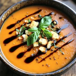 Gathering the right ingredients is key for a great Rustic Tomato Basil Soup. Here’s what you need: - 3 cups ripe tomatoes, diced (fresh or canned) - 1 medium onion, finely chopped - 3 cloves garlic, minced - 1 carrot, finely diced - 2 cups vegetable broth - 1 cup fresh basil leaves, roughly torn - 1 tablespoon extra virgin olive oil - 1 teaspoon sugar (to balance acidity) - Sea salt and freshly ground black pepper, to taste - Crunchy croutons for topping (optional) - A drizzle of balsamic glaze for garnish (optional) Each ingredient plays a role. The tomatoes bring rich flavor. The onion and garlic add depth. Carrots add a natural sweetness. Fresh basil gives a vibrant touch. Extra virgin olive oil enriches the soup. Sugar helps balance the acidity of the tomatoes. Sea salt and black pepper enhance taste. Finally, optional toppings like croutons and balsamic glaze can elevate the soup. For the complete recipe, check the Full Recipe section. This soup is not just food; it’s comfort in a bowl! 1. Sautéing Vegetables Start by heating the olive oil in a large pot over medium heat. Add the finely chopped onion and diced carrot. Sauté these for about five minutes. You want them soft and the onion to look clear. 2. Cooking Tomatoes Next, add the minced garlic to the pot. Cook it for one to two minutes. Stir it often so it does not brown. Now, toss in the diced tomatoes and the teaspoon of sugar. This sugar helps balance the soup's acidity. Cook this mix for ten minutes. Stir occasionally. Let the tomatoes soften and release their juices. 3. Adding Broth and Simmering Pour in the vegetable broth. Bring the mixture to a gentle simmer. Let it cook uncovered for about twenty minutes. This allows all the flavors to blend well. 4. Blending the Soup After simmering, remove the pot from heat. Stir in the torn basil leaves for a fresh taste. Use an immersion blender to puree the soup. Blend until smooth. If you like some chunks, blend only half. 5. Seasoning and Final Touches Season your soup with sea salt and black pepper to taste. If needed, gently reheat the soup before serving. Serve it hot, topped with crunchy croutons and a drizzle of balsamic glaze. This adds a nice contrast to the rich flavors. For the full recipe, check the details above. - Balancing Acidity with Sugar: Fresh tomatoes can be quite tangy. Adding sugar helps balance this acidity. Use just one teaspoon of sugar in your soup. It lifts the flavors without making it sweet. - Choosing the Right Tomato Varieties: For the best flavor, use ripe, fresh tomatoes. Heirloom and vine-ripened tomatoes offer great taste. Canned tomatoes are also a good option. Look for high-quality brands with no added sugar. - Fresh vs. Dried Basil: Fresh basil adds a bright, herbal note. Use it right before serving for the best flavor. Dried basil can work too, but use less. Start with one teaspoon, as it’s more potent. - Using an Immersion Blender vs. Regular Blender: An immersion blender is handy for soups. It lets you blend right in the pot and avoids spills. A regular blender works well too, but blend in batches for safety. - How to Achieve Desired Consistency: If you like smooth soup, blend until creamy. For a chunkier texture, blend just half and leave some pieces whole. Adjust to your taste! Experiment with these tips to make your Rustic Tomato Basil Soup even better. For the full experience, check the Full Recipe for all steps and details. {{image_4}} Using fresh tomatoes gives your soup a bright taste. Ripe, juicy tomatoes will shine in this dish. If fresh ones are not available, canned tomatoes work well, too. They can save time and still taste great. Just pick a brand with no added sugar or salt for the best results. Adding other vegetables can also boost flavor and nutrition. You might try adding bell peppers, zucchini, or even spinach. These veggies add color and depth. Just chop them small and sauté them with the onion and carrot. Introducing spices can take your soup to the next level. A pinch of red pepper flakes adds heat. If you want a warm flavor, try a dash of smoked paprika. Each spice brings its own taste and character. Adding cheese or cream can make the soup creamy and rich. Stir in a bit of heavy cream for a silky finish. A handful of grated Parmesan cheese adds salty depth. Both options enhance the soup’s comfort factor. For the full recipe, check out the Rustic Tomato Basil Soup section above. Refrigeration Tips To store leftover Rustic Tomato Basil Soup, let it cool first. Pour the soup into an airtight container. Seal it tightly and place it in the fridge. The soup stays fresh for up to three days. If you want to enjoy it later, consider freezing it. Freezing Guidelines For long-term storage, you can freeze the soup. Use freezer-safe bags or containers. Leave some space at the top, as the soup expands when frozen. Label the bags with the date. The soup can last up to three months in the freezer. When you’re ready to eat, thaw it in the fridge overnight. Best Methods for Retaining Flavor When reheating your soup, use a pot on low heat. Stir it often to keep it from sticking. This method helps maintain the soup's rich flavors. You can also use a microwave. Place the soup in a microwave-safe bowl. Cover it loosely and heat it in short bursts. Stir in between to ensure even heating. Enjoy your warm, comforting soup again! For the full recipe, check out the Rustic Tomato Basil Soup section. How can I make the soup thicker? To thicken your Rustic Tomato Basil Soup, you have a few options. You can add more diced tomatoes for extra body. A splash of tomato paste also works well. If you prefer, blend in some cooked rice or potatoes. Each option adds texture and depth. Can I use chicken broth instead of vegetable broth? Yes, you can use chicken broth in place of vegetable broth. This swap gives the soup a richer flavor. It’s a great choice if you enjoy a heartier taste. Just make sure to adjust the salt, as chicken broth may be saltier. What can I serve with Rustic Tomato Basil Soup? This soup pairs well with many dishes. Grilled cheese sandwiches are a classic choice. You could also serve it with a fresh salad or crusty bread. These sides enhance your meal and create a comforting dining experience. Is this soup suitable for a vegan diet? Yes, Rustic Tomato Basil Soup is vegan-friendly. All the ingredients, like tomatoes and basil, are plant-based. It is a perfect dish for those who follow vegan diets. Enjoy it without any worries about animal products. Can I make it in advance? Absolutely! You can make this soup ahead of time. Store it in the fridge for up to three days. For longer storage, freeze it in airtight containers. When ready to serve, just reheat it on the stove or in the microwave. This makes meal prep easy and delicious. For the complete recipe, check out the [Full Recipe]. This blog post covers how to make Rustic Tomato Basil Soup from scratch. We looked at key ingredients, like ripe tomatoes and fresh basil. I shared step-by-step instructions, helpful tips, and variations to suit your taste. Remember, balance flavors and don’t hesitate to experiment. Proper storage tips help you enjoy leftovers later. With these methods, you can create a delicious soup that's simple and satisfying. Enjoy your cooking journey!