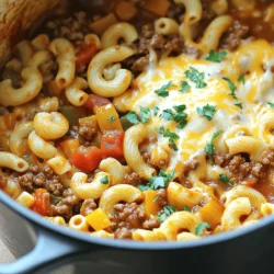 For a great goulash, you need some key items. Here’s what I use: - 1 lb ground beef or ground turkey - 1 medium onion, chopped - 2 cloves garlic, minced - 1 bell pepper, diced (your choice of color) - 2 cups elbow macaroni These ingredients form the base of your dish. The ground meat gives it heartiness. The onion, garlic, and bell pepper add layers of flavor. Elbow macaroni absorbs all the rich sauce, making every bite tasty. Seasoning is key to any great dish. For this goulash, I recommend: - 2 cups beef broth - 1 can (14.5 oz) diced tomatoes (with their juices) - 2 tablespoons tomato paste - 2 teaspoons paprika - 1 teaspoon dried oregano - 1 teaspoon dried basil - Salt and pepper to taste The beef broth adds richness, while the diced tomatoes bring a slight sweetness. Tomato paste thickens the sauce and enhances the tomato flavor. The spices create warmth and depth, giving your goulash that comforting taste. If you want to elevate your goulash, consider these extras: - 1 cup shredded cheddar cheese (for a creamy finish) - Fresh parsley, chopped, for garnish Adding cheese gives your dish a creamy texture that kids love. Fresh parsley adds color and a fresh taste. These optional ingredients can transform a simple meal into something special. You can find the full recipe to guide you through the cooking process, ensuring a delicious result. Browning the meat In a large pot or Dutch oven, heat the pan over medium heat. Add 1 pound of ground beef or ground turkey. Break it apart with a wooden spoon. Cook until it browns and is fully cooked, about 5-7 minutes. If there is extra fat, carefully drain it. Sautéing aromatics Next, add 1 chopped onion and 2 minced garlic cloves to the pot. Sauté for 2-3 minutes. Stir often until the onion turns soft and clear. This step adds deep flavor to your goulash. Adding vegetables and liquid Stir in 1 diced bell pepper and cook for 2 more minutes. The bell pepper will soften slightly but should stay crunchy. Now, pour in 2 cups of beef broth and 1 can of diced tomatoes, juices included. Add 2 cups of elbow macaroni, 2 tablespoons of tomato paste, 2 teaspoons of paprika, 1 teaspoon of dried oregano, and 1 teaspoon of dried basil. Season with salt and pepper. Mix everything well, ensuring the pasta gets coated. Combining everything together Cover the pot and bring the mixture to a boil. Once boiling, reduce the heat to low. Let it simmer for 15-20 minutes. Stir occasionally to stop sticking. The pasta should be tender, and the sauce should be thick. Simmering time and adjusting flavors Check the taste before serving. If needed, adjust with more salt and pepper. This will enhance the overall flavor of the dish. Melting the cheese for creaminess If you like cheese, stir in 1 cup of shredded cheddar cheese. Mix until it melts and spreads throughout the goulash. This adds a rich, creamy texture that makes the dish even more delicious. For the full recipe, check out the details above. Enjoy your hearty one-pot goulash! To make your goulash even better, consider using homemade broth. Homemade broth adds depth and richness. If you don’t have time, store-bought is fine, too. You can also add spices like cayenne pepper for some heat or a dash of Worcestershire sauce for a savory kick. A touch of smoked paprika can give a nice twist. When cooking, stickiness can be a problem. To avoid this, stir often and keep the heat low. If using whole grain or larger pasta, adjust the cooking time. Whole grain pasta may need a few extra minutes. Always check the pasta for doneness before serving. For a complete meal, serve your goulash with a side of crusty bread. Garlic bread pairs well and adds a nice crunch. A simple green salad can also brighten the meal. For a finished look, top each bowl with fresh parsley. It adds color and freshness to your dish. {{image_4}} You can make goulash healthier with some easy swaps. Try using lean meats like ground turkey instead of beef. Whole grain pasta is another great choice for added fiber. If you prefer a meat-free meal, go for lentils or beans. These options still give you that hearty feel without the meat. Want to kick up the heat? Add chili powder for a spicy kick. You can also explore international versions of goulash. For an Italian twist, use Italian sausage and add herbs like thyme. If you want a Mexican flair, mix in taco seasoning and black beans. Each variation brings a new taste to your table. Goulash is flexible when it comes to veggies. Use seasonal produce like zucchini in summer or squash in fall. This keeps your dish fresh and vibrant. Leftovers can also shine in this recipe. If you have extra veggies from last night’s dinner, toss them in. Being creative with leftovers adds unique flavors to your goulash. If you want to try the full recipe, check out the [Full Recipe]. To keep your goulash fresh, store it in the fridge. Use airtight containers. This method keeps the flavors intact and prevents spills. Aim to eat your leftovers within three days for the best taste. You can reheat goulash in two ways: the microwave or stovetop. For the microwave, place a portion in a bowl and cover it. Heat on high for 1-2 minutes. Stir halfway to ensure even warming. On the stovetop, add goulash to a pot over low heat. Stir often until hot. This method helps maintain its rich flavor and texture. To freeze goulash, let it cool completely first. Then, use freezer-safe containers or bags. Squeeze out excess air before sealing. This step helps prevent freezer burn. When you’re ready to eat, thaw it overnight in the fridge. Reheat it on the stove or microwave until hot. This keeps your goulash tasty and enjoyable. For the full recipe, check out the link above. The best meat for goulash is ground beef or ground turkey. Both options work well. Ground beef gives a nice, rich flavor. Ground turkey is leaner and lower in fat. You can also try plant-based options for a veggie twist. Just make sure they can hold up in the pot. Yes, you can make goulash ahead of time. It tastes even better the next day! To prep, cook the goulash and let it cool. Store it in an airtight container. When you want to eat it, reheat on the stove or in the microwave. Add a splash of broth to keep it moist. To thicken your goulash, try these methods: - Cornstarch: Mix it with a little water and stir it in. - Flour: Blend flour with water, then add it slowly. - Simmer longer: Let it cook uncovered to reduce liquid. These techniques will help you achieve a nice, hearty texture. Absolutely! To adapt the recipe for slow cooking: - Brown your meat first, then add it to the slow cooker. - Add all other ingredients, except for pasta and cheese. - Cook on low for 6-8 hours or high for 3-4 hours. - Stir in pasta and cheese in the last 30 minutes. This method gives you a rich and tasty meal with minimal fuss. For the full recipe, check out the Easy One Pot Goulash. In this blog post, we explored how to make easy one-pot goulash. We covered essential ingredients, like ground meat, pasta, and spices. You learned to prepare the base and enhance flavors with tips and tricks. Variations let you customize to your taste, and storage information ensures leftovers stay fresh. Goulash is simple yet versatile. You can easily adapt it to fit your needs. Try it today and enjoy a warm, tasty meal!