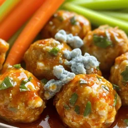 - 1 pound ground chicken - 1/2 cup whole wheat breadcrumbs - 1/4 cup grated Parmesan cheese - 1/4 cup buffalo sauce These main ingredients form the heart of your Buffalo Chicken Meatballs. Ground chicken gives them a juicy base. Whole wheat breadcrumbs add a nice texture. Parmesan cheese brings in a rich flavor. Buffalo sauce gives that spicy kick we love. - 1/4 cup blue cheese crumbles - Fresh celery sticks and carrot sticks for serving Blue cheese crumbles add creaminess and sharpness. Fresh celery and carrots are great for crunch. They make a perfect side for your meatballs. - 1 teaspoon garlic powder - 1 teaspoon onion powder - 1/2 teaspoon salt - 1/4 teaspoon black pepper Seasoning is key for great taste. Garlic and onion powder boost the flavor. Salt and black pepper add balance. This simple mix makes your meatballs sing! For the full recipe, be sure to check out the entire guide on making these delightful Buffalo Chicken Meatballs. - Preheat your oven to 400°F (200°C). - Line a baking sheet with parchment paper. This helps keep the meatballs from sticking. In a large mixing bowl, combine the following: - 1 pound ground chicken - 1/2 cup whole wheat breadcrumbs - 1/4 cup grated Parmesan cheese - 1/4 cup finely chopped green onions - 1 large egg - 1/4 cup buffalo sauce - 1 teaspoon garlic powder - 1 teaspoon onion powder - 1/2 teaspoon salt - 1/4 teaspoon black pepper Mix these ingredients well. Use your hands or a spatula. You want everything to blend evenly. Once your mixture is ready, take small portions. Shape them into meatballs about 1 inch wide. Place the meatballs on your prepared baking sheet. Make sure to space them out. This helps them cook evenly. Now it's time to bake! Put the baking sheet in the oven. Bake for 20-25 minutes. Halfway through, turn the meatballs. This helps them brown nicely. When done, take them out of the oven. For extra flavor, toss the meatballs in more buffalo sauce. Serve hot and enjoy your Buffalo Chicken Meatballs! Check out the Full Recipe for more details. To ensure even cooking of your meatballs, keep them spaced apart on the baking sheet. This helps hot air circulate around them. Turn the meatballs halfway through baking. This way, both sides cook evenly. For the perfect texture, aim for a mix that’s not too wet or dry. The breadcrumbs help absorb moisture and keep the meatballs light. Garnish your meatballs with blue cheese crumbles for added flavor. Blue cheese pairs well with the spicy buffalo sauce. Ideal accompaniments are fresh celery and carrot sticks. These veggies add a nice crunch. You can also serve them with a small bowl of extra buffalo sauce for dipping. To store leftovers, place the meatballs in an airtight container. They can last up to three days in the fridge. When reheating, do so in the oven or microwave. If using the oven, cover them with foil to keep moisture. This helps maintain flavor and texture. For best results, reheat at a low temperature. This warms them through without drying them out. For the full recipe, check above! {{image_4}} Spicy Buffalo Chicken Meatballs If you love heat, add more buffalo sauce. Mix in diced jalapeños or crushed red pepper. These tweaks will give your meatballs an extra kick. You can also switch the sauce to a hotter brand to raise the spice level. Honey BBQ Chicken Meatballs For a sweeter twist, replace buffalo sauce with honey BBQ sauce. This change creates a tasty contrast. You can still use the same ground chicken and breadcrumbs. The meatballs will have a rich, smoky flavor that’s hard to resist. Gluten-free alternatives To make these meatballs gluten-free, swap whole wheat breadcrumbs for gluten-free ones. You can use crushed rice crackers or ground oats as a substitute. These options will keep the texture and flavor intact. Vegetarian substitutions If you want a meatless option, try using lentils or chickpeas. Mash them well and mix with breadcrumbs and spices. This will create a hearty and satisfying meatball that everyone can enjoy. Different sauces for coating Feel free to experiment with sauces. You can use teriyaki, ranch, or even a tangy mustard sauce. Each sauce will bring its own unique flavor and vibe to the dish. Homemade buffalo sauce recipe You can easily make your own buffalo sauce. Mix 1/2 cup hot sauce with 1/4 cup melted butter. Add a splash of vinegar and a pinch of garlic powder. This simple recipe gives you a fresh, customizable sauce for your meatballs. For the full recipe, check out Buffalo Chicken Meatballs . Each serving of Buffalo Chicken Meatballs has about 250 calories. This recipe packs a punch with a balanced macronutrient profile. Here’s the breakdown: - Protein: 25 grams - Carbohydrates: 15 grams - Fat: 12 grams This mix gives you energy while keeping you full. These meatballs shine with their high protein content. Protein helps build muscles and repair tissues. Ground chicken offers lean protein without too much fat. Whole wheat breadcrumbs add fiber, which supports digestion. The buffalo sauce gives flavor without too many calories. If you add blue cheese, you get calcium for strong bones. For a meal, two to three meatballs make a good serving. If you host a gathering, you can easily double the recipe. Just ensure you have more buffalo sauce and veggies for dipping. Adjusting the size of the meatballs can help too. Smaller meatballs are great for appetizers, while larger ones fit well in sandwiches. Enjoy your meal with friends and family! How do I make Buffalo Chicken Meatballs moist? To keep these meatballs moist, use ground chicken with a bit of fat. Add breadcrumbs to hold moisture. Mixing in an egg binds the ingredients well. Don't overmix, as that can make them tough. You can also add a splash of buffalo sauce to the mixture for extra flavor and moisture. Can I freeze Buffalo Chicken Meatballs? Yes, you can freeze Buffalo Chicken Meatballs. Place them in a single layer on a baking sheet to freeze first. Once frozen, transfer them to a freezer-safe bag. They last up to three months. Thaw in the fridge before reheating. What can I serve with Buffalo Chicken Meatballs? Serve these meatballs with celery and carrot sticks for crunch. Pair them with ranch or blue cheese dip. You can also add a side of pasta or a fresh salad. They make a great snack for game day or a fun dinner. Can I bake these meatballs instead of frying them? Absolutely! Baking is a healthier option. It gives a nice texture without using extra oil. Just preheat your oven to 400°F and follow the baking steps. They will still be juicy and tasty. Can I use ground turkey instead of chicken? Yes, you can swap ground turkey for chicken. It will still taste great. Keep in mind that turkey can be leaner, so add a bit more buffalo sauce or oil for moisture. How long do leftovers last in the fridge? Leftovers can last in the fridge for about three to four days. Store them in an airtight container. Make sure they cool down first before sealing. What is the best way to reheat meatballs? To reheat, place meatballs in the oven at 350°F for about 10 minutes. You can also microwave them for 1-2 minutes, but they might get a bit chewy. For best results, add a little buffalo sauce before reheating for extra flavor. For the full recipe, check out the [Full Recipe] section. In this blog post, we explored making delicious Buffalo Chicken Meatballs. We covered main ingredients, like ground chicken and buffalo sauce. We detailed step-by-step instructions for preparation and cooking. I shared tips for perfect texture and serving suggestions, along with variations for different tastes. Remember, you can customize these meatballs to suit your needs. Whether you prefer spicy or a sweet twist, these meatballs are versatile. Enjoy cooking and impressing your family or friends with this tasty recipe!