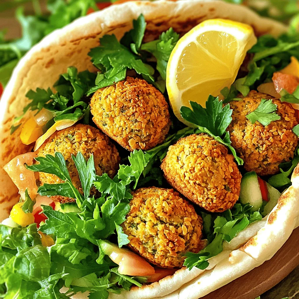 - 1 can (15 oz) chickpeas, drained and thoroughly rinsed - 1 small onion, coarsely chopped - 2 cloves of garlic, minced - 1/4 cup fresh parsley, finely chopped - 1/4 cup fresh cilantro, finely chopped - 1 teaspoon ground cumin - 1 teaspoon ground coriander - 1/2 teaspoon paprika - Salt and freshly ground black pepper to taste - 1/2 teaspoon baking powder - 3 tablespoons extra virgin olive oil - 1/2 cup breadcrumbs (optional for additional crunch) - 1 lemon, juiced When I make crispy baked falafel, I love using simple, fresh ingredients. The chickpeas are the star. They give falafel its base and rich taste. The onion and garlic add depth and warmth. Fresh parsley and cilantro brighten the dish and bring a burst of flavor. Spices are key for that unique taste. Ground cumin and coriander give a warm, earthy tone. A pinch of paprika adds color and zest. Don’t forget salt and pepper for balance. For texture, I add baking powder. It helps the falafel rise and stay light. Olive oil keeps the mixture moist and helps it crisp up in the oven. If you want extra crunch, breadcrumbs work wonders. Lastly, a squeeze of lemon juice ties everything together with a refreshing zing. This blend of ingredients creates a tasty treat. You can find the full recipe at the top. Enjoy the process of making this healthy snack! - Preheat the oven to 400°F (200°C). - Prepare a baking sheet, lining it with parchment paper. - Use a food processor to combine all main ingredients. - Pulse until well incorporated but coarse in texture. - Shape the mixture into small balls or patties. - Arrange on the baking sheet with space in between. - Brush or spray with olive oil before baking. - Bake for 20-25 minutes, flipping halfway for even crispiness. This process helps create crispy baked falafel that tastes amazing. You can find the full recipe above to follow these steps easily. Enjoy the delicious flavor and healthy benefits of this treat! To make your falafel extra crispy, follow these tips: - Brush with olive oil for extra crunch: This step helps achieve that golden, crispy exterior. Just a light brush on top goes a long way! - Optionally add breadcrumbs to the mixture: Mixing in breadcrumbs gives your falafel a delightful crunch. It’s an easy way to enhance texture. Serving your falafel well enhances the experience. Here are some ideas: - Pair with warm pita bread and fresh vegetables: Fresh veggies like cucumber and tomato add a crisp bite. - Enjoy with tahini sauce or yogurt: These creamy dips complement the flavors nicely. They bring a rich, tasty balance to the meal. Avoid these pitfalls to ensure success: - Over-blending the falafel mixture: Pulse just until mixed. You want a coarse texture for the best results. Too smooth means less texture. - Not spacing falafel properly on the baking sheet: Give them room! Proper spacing allows the heat to circulate. This way, they cook evenly and stay crisp. For the complete recipe, check out the Full Recipe to get started on your crispy baked falafel adventure! {{image_4}} You can boost the taste of your falafel with fun spices. Try cayenne for heat or smoked paprika for a smoky flavor. Both will add a kick to your dish. You can also mix in veggies. Grated carrots or diced bell peppers give extra texture and taste. These simple add-ins can change the vibe of your meal. Feel free to experiment and find your favorite mix! Falafel is super versatile! For a low-carb meal, serve it in lettuce cups. It's a fun way to enjoy the crunch without the carbs. You can also make falafel bowls. Layer rice, fresh veggies, and your baked falafel for a filling meal. Top it with your favorite sauce, and you have a feast! The options are endless, so let your creativity shine. If you want to keep things vegan, double-check your ingredients. Use gluten-free breadcrumbs if you need a gluten-free version. Many spices and sauces are naturally vegan-friendly. Always read labels to ensure they fit your needs. With a few simple swaps, you can enjoy this tasty treat without worry. For the full recipe, check out the Crispy Baked Falafel section. Store any leftover falafel in an airtight container. Keep them in the refrigerator for up to 4 days. This way, you can enjoy your tasty treat again without losing flavor. If you want to save some falafel for later, freeze them before baking. Place the raw falafel balls on a baking sheet and freeze until solid. Then, transfer them to a freezer-safe bag. They can last up to 2 months. When you're ready to bake, cook them directly from frozen. Just add a few extra minutes to the cooking time. To make reheating easy and keep that crispy texture, use the oven. Preheat the oven to 350°F (175°C) and place the falafel on a baking sheet. Heat them for about 10-15 minutes. Avoid using the microwave because it can make the falafel soggy. Keeping them crispy is key to enjoying every bite. Yes, freeze before baking for up to 2 months. This way, you can enjoy fresh falafel anytime. Just shape your falafel and place them on a tray. Once frozen, transfer them to a freezer bag. When you want to cook them, bake them straight from the freezer. It saves time and effort! Brush with olive oil and bake at a high temperature. The oil helps create a crunchy outside. I recommend using extra virgin olive oil for the best flavor. Preheating your oven to 400°F (200°C) is key. This temperature ensures golden brown falafel every time. Serve with tahini sauce, fresh veggies, or in pita bread. I love adding cucumber, tomato, and lettuce for freshness. You can also drizzle tahini sauce on top for a rich flavor. Pita bread wraps the falafel nicely and makes for a fun meal! Look for a golden brown exterior and a crispy texture. This usually takes about 20-25 minutes in the oven. I always flip my falafel halfway through to ensure even cooking. If they are firm to the touch and crispy, they're ready to eat! Yes, you can prepare and store in the fridge before baking. Just shape the falafel and place them in an airtight container. They stay fresh for a couple of days. When you're ready to cook, just bake as normal. This makes meal prep easy and quick! In this blog post, we explored how to make delicious falafel using simple ingredients. We discussed the main components like chickpeas, herbs, and spices, and provided step-by-step instructions for preparation and baking. I shared tips for achieving crispiness and avoiding common mistakes. You can also customize your falafel with additional flavors or serve them in various styles. Making falafel at home is easy and fun, so get started today and enjoy a healthy, tasty dish!