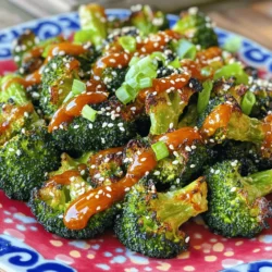 To make sweet chili roasted broccoli, you'll need simple and fresh ingredients. Here’s what you need: - 1 large head of broccoli, cut into bite-sized florets - 3 tablespoons olive oil - 3 tablespoons sweet chili sauce - 1 tablespoon soy sauce - 1 teaspoon freshly grated ginger - 2 cloves garlic, minced - Salt and freshly ground black pepper to taste - 1 tablespoon sesame seeds (optional) - Chopped green onions for garnish (optional) These ingredients blend to create a tasty dish. The sweet chili sauce gives the broccoli a nice kick. The olive oil helps it roast well, while ginger and garlic add depth of flavor. You can skip the sesame seeds if you want, but they add a nice crunch. Green onions bring color and freshness to the dish. For the full experience, check out the Full Recipe. You’ll enjoy how these ingredients work together to make a fun side dish! First, set your oven to 425°F (220°C). Preheating helps the broccoli cook evenly. This step is key for getting that perfect roast. In a large bowl, mix together the olive oil, sweet chili sauce, soy sauce, ginger, minced garlic, salt, and pepper. Whisk it all together until it blends well. This sauce adds great flavor to the broccoli. Add the bite-sized broccoli florets into the bowl. Toss them gently until each piece is covered with the marinade. The more even the coat, the better the taste! Line a baking sheet with parchment paper. Spread the coated broccoli in a single layer. Avoid crowding the pan to ensure even roasting. Roast it in the oven for about 20-25 minutes. Stir halfway through to help it cook evenly. Look for tender broccoli with crispy edges. If you want to add sesame seeds, sprinkle them over the broccoli after roasting. Put the baking sheet back in the oven for 2-3 minutes. This toasts the seeds and boosts their flavor. Once done, let the broccoli cool for a couple of minutes. If you like, sprinkle some chopped green onions on top for a fresh look. You can find the full recipe above to make this tasty dish come to life! To get perfectly roasted broccoli, make sure to cut the florets into similar sizes. This way, they cook evenly. When you place them on the baking sheet, give each piece space. Crowding the pan can lead to steaming instead of roasting. Stir the broccoli halfway through cooking. This keeps the edges crispy and golden. The marinade in this recipe is key to great taste. You can switch out sweet chili sauce with other sauces like teriyaki or honey mustard for a new twist. Try adding a splash of lime juice for zing. If you like heat, toss in a pinch of red pepper flakes. Let the broccoli soak in the marinade for at least 15 minutes before roasting. This helps the flavors sink in. To serve your sweet chili roasted broccoli, use a bright plate. It makes the colors pop! Drizzle some extra sweet chili sauce on top for a touch of flair. Sprinkle sesame seeds and chopped green onions for a fresh look. These small details will impress your guests and make the dish even more tempting. For the full recipe, check the earlier section! {{image_4}} You can boost the taste of your sweet chili roasted broccoli by adding seeds. Sesame seeds give a nice crunch and nutty flavor. Try adding sunflower seeds or pumpkin seeds for a different twist. Both add great texture and nutrients. Just sprinkle them on before roasting or toast them first for extra flavor. If you like more heat, add red pepper flakes to the marinade. It gives a nice kick. You can also mix in chopped bell peppers or carrots for added color and taste. If you prefer a tangy flair, a splash of lime juice can brighten the dish. Feel free to play with flavors based on your taste. Don't limit yourself to broccoli! You can use cauliflower, Brussels sprouts, or even asparagus. These veggies roast well and soak up the sweet chili sauce nicely. Just adjust the cooking time based on the vegetable you choose. This way, you can enjoy a variety of roasted veggie dishes. For the full recipe, check out Sweet Chili Roasted Broccoli! To keep your sweet chili roasted broccoli fresh, let it cool first. Then, place it in an airtight container. Store it in the fridge. It will last for about 3 to 5 days. If you want to keep it longer, consider freezing it. When you're ready to enjoy your leftovers, reheating is simple. You can use the oven or microwave. For the oven, preheat it to 350°F (175°C). Spread the broccoli on a baking sheet and heat for about 10 minutes. This method keeps the broccoli crispy. If you use the microwave, heat it in short intervals, about 30 seconds at a time. Stir in between to avoid uneven heating. Freezing sweet chili roasted broccoli is a great way to save it for later. First, cool the broccoli completely. Then, spread it in a single layer on a baking sheet. Freeze it for 1 to 2 hours. Once frozen, transfer it to a freezer bag or container. Remove as much air as possible. The broccoli can last for up to 3 months in the freezer. When you're ready to eat it, thaw it in the fridge overnight before reheating. Enjoy this tasty side dish again! You can find the full recipe in the earlier sections. You can use sriracha mixed with honey for a spicy-sweet blend. Alternatively, mix ketchup with red pepper flakes for a quick fix. Both options will still give your broccoli a tasty kick. Look for bright green florets with crispy edges. The broccoli should be tender but not mushy. You can poke a piece with a fork to check its softness. If it feels right, it’s ready to enjoy! Yes, you can prep the broccoli and marinade the day before. Just store them in the fridge. When ready, roast the broccoli as directed. This saves time and keeps the flavors fresh! Serve it as a side dish with grilled chicken or fish. It also pairs well with rice or quinoa. For a fun twist, add it to salads or grain bowls. You can even toss it in a wrap for a tasty lunch! For the full recipe, check out the Sweet Chili Roasted Broccoli 🥦 section. You learned how to make sweet chili roasted broccoli. We covered the ingredients, step-by-step instructions, and tips for perfect roasting. Variations help you customize the flavor, while storage tips ensure your leftovers stay fresh. You can substitute ingredients and prepare this dish ahead for easy meals. Enjoy this tasty and healthy side whenever you want! Now, get cooking and treat yourself to this delicious recipe!
