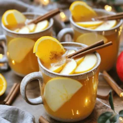 To make a warm and comforting spiced apple cider, you need these key ingredients: - 8 cups apple cider - 1 orange, thinly sliced - 1 lemon, thinly sliced - 4 cinnamon sticks - 1 teaspoon whole cloves - 1 teaspoon allspice berries - 1 teaspoon fresh ginger, thinly sliced - 1/2 cup maple syrup (adjust to taste) These ingredients form the base of your cider. The apple cider delivers a sweet, fruity flavor. The orange and lemon add a bright, citrus note. Cinnamon, cloves, and allspice bring warmth and spice. Ginger adds a little heat, making the cider truly comforting. You can add these optional ingredients for a twist: - Fresh apple slices for garnish Adding fresh apple slices makes your drink look pretty. They also give a hint of extra apple flavor. You can experiment with other spices too, like nutmeg or star anise, to create your own unique taste. This spiced apple cider isn't just tasty; it has health benefits too: - Apple cider: Rich in antioxidants and vitamins, it supports heart health. - Oranges and lemons: High in vitamin C, they help boost your immune system. - Cinnamon: Known to lower blood sugar levels and fight inflammation. - Cloves: Have antibacterial properties and can aid digestion. - Allspice: Contains antioxidants and may help soothe digestive issues. - Ginger: Good for digestion and may relieve nausea. - Maple syrup: A natural sweetener with minerals like zinc and manganese. This cider warms your body and supports your health too. Enjoy the flavors and benefits in every sip! To start, pour 8 cups of apple cider into a large pot. I prefer using a heavy-bottomed pot because it warms evenly. Turn the heat to medium. This helps to warm the cider without burning it. Once the cider is warm, it’s time to add the fresh fruit. Slice one orange and one lemon, then add them to the pot. Their bright flavors will lift the cider’s taste. Now, let's add some spices for that warm feeling. Toss in 4 cinnamon sticks, 1 teaspoon of whole cloves, and 1 teaspoon of allspice berries. Thinly slice 1 teaspoon of fresh ginger and add it too. These spices will make your kitchen smell amazing! Next, pour in 1/2 cup of maple syrup. Start with this amount, and you can always add more later. Stir gently until the syrup mixes well into the cider. Let this mixture come to a gentle simmer. It should take about 30 minutes to infuse all those lovely flavors. After 30 minutes, it’s time to taste your cider. If you want it sweeter, feel free to add more maple syrup. Once the flavor is just right, take the pot off the heat. Let it cool for a bit, then strain the cider. Use a fine mesh sieve or cheesecloth to remove the spices and fruit pieces. This way, you’ll get a smooth drink. Serve the hot cider in mugs. For a fun touch, add fresh apple slices as a garnish. You might even sprinkle a little cinnamon on top for extra warmth. Enjoy this spiced apple cider! For the full recipe, check out the details above. To make your spiced apple cider just right, start with a solid base. Use good-quality apple cider. It carries the main flavor. When adding sweeteners, begin with half a cup of maple syrup. Taste it after simmering. You can always add more syrup if you want it sweeter. Remember, everyone’s taste is different. Use this method to find your sweet spot. One common mistake is using too many spices. While spices add warmth, too much can overwhelm the apple flavor. Stick to the recipe for best results. Another mistake is not simmering long enough. You want the spices and fruits to blend well. Don’t rush this step. Also, avoid boiling the cider. Boiling can change the taste and texture. For a cozy experience, serve your cider hot. Pour it into mugs, and add fresh apple slices for a nice look. If you want to enjoy it cold, let the cider cool and refrigerate. Serve it over ice for a refreshing drink. You can also warm it up later if needed. This flexibility makes it a great drink for any season. {{image_4}} You can add a splash of fun to your spiced apple cider with some alcohol. For a warm, cozy drink, try adding bourbon or rum. These spirits blend well with the sweet and spicy notes. Just pour about a cup into your cider after it simmers. If you want something lighter, consider adding a splash of hard cider instead. This keeps the apple flavor strong while adding a new twist. You can get creative with flavors by adding more ingredients. For example, vanilla gives a smooth and sweet touch. Just add a teaspoon of vanilla extract when the cider is simmering. Another great option is nutmeg, which adds warmth and richness. Use a pinch or two to enhance the spice blend. Don't forget about adding a few star anise pods for a unique flavor that’s both sweet and spicy. The type of apples you use can change your cider’s taste. Tart apples like Granny Smith add a nice balance to the sweetness. Sweet apples, such as Fuji or Honeycrisp, make the cider richer. You can even mix different kinds. Mixing sweet and tart apples brings depth to the flavor. Try using what you have on hand or visit your local market for the freshest options. For the complete recipe, check out the Spiced Apple Cider Delight. If you have leftover spiced apple cider, store it in a clean, airtight container. Glass jars or plastic bottles work well. Make sure to let the cider cool to room temperature before sealing. This helps prevent condensation, which can dilute the flavor. Keep the container in the fridge. It stays fresh and tasty for up to a week. When you want to enjoy your cider again, reheat it gently. Pour the cider into a pot and heat it on low. Stir it often to avoid scorching. You can also use the microwave. Heat it in short bursts, stirring in between. This way, the flavors remain rich and warm. Homemade spiced apple cider typically lasts about five to seven days in the fridge. Store-bought cider can last longer, often up to two weeks. Check the label for exact dates. Always smell and taste before using any cider, whether homemade or store-bought. If it smells off or tastes strange, it’s better to toss it out. The best way to make spiced apple cider at home is to use fresh ingredients. You will need apple cider, citrus fruits, and spices. Start by warming the apple cider in a pot. Add thin slices of orange and lemon for bright flavors. Toss in cinnamon sticks, cloves, allspice, and fresh ginger for warmth. Sweeten with maple syrup to taste. Simmer for about 30 minutes. This allows the flavors to blend well. Strain the cider to remove solids. Serve warm for the best taste. You can buy pre-made spiced apple cider in local grocery stores. Many stores carry it, especially in the fall and winter. Look in the beverage aisle or near the juice section. Some farmers' markets may also sell fresh spiced apple cider. Check online retailers too, as they often have a variety of options. Yes, you can make spiced apple cider in a slow cooker. This method is great for keeping cider warm during gatherings. Just add the apple cider and all the ingredients to the slow cooker. Set it on low heat for about 4 hours. Stir occasionally to blend the flavors. This method allows the spices to infuse deeply, making the cider even tastier. Spiced apple cider lasts about 5 to 7 days in the refrigerator. Store it in an airtight container to keep it fresh. If you notice any changes in smell or color, it's best to toss it out. You can also freeze it for longer storage. Just make sure to leave room for expansion when freezing. Spiced apple cider is a great drink with so many flavors. We covered the key ingredients that make it special. You learned how to prepare the base, infuse it with spices, and serve it perfectly. Remember to avoid common mistakes for the best results. There are plenty of fun variations, too! Store any leftovers right to keep the taste fresh. Enjoy your homemade spiced apple cider for all occasions!
