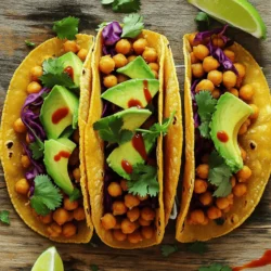 For these spicy chickpea tacos, gather the following items: - 1 can (15 oz) chickpeas, thoroughly drained and rinsed - 2 tablespoons extra virgin olive oil - 1 teaspoon chili powder - 1/2 teaspoon ground cumin - 1/2 teaspoon smoked paprika - 1/4 teaspoon cayenne pepper (adjust according to your spice preference) - Sea salt and freshly cracked black pepper, to taste - 8 small corn or flour tortillas - 1 ripe avocado, sliced into thin wedges - 1 cup purple cabbage, finely shredded for crunch - 1/4 cup fresh cilantro, roughly chopped - 1 lime, cut into wedges for zesty flavor - Optional: hot sauce, to spice things up Chickpeas are not just tasty; they are also packed with nutrition. They are high in protein and fiber, making them great for full meals. Protein helps build muscles, while fiber aids digestion. Chickpeas also contain important vitamins and minerals, such as iron and magnesium. Eating chickpeas may help you feel full longer, which can aid in weight management. The toppings can take your tacos to the next level. Here are my favorites: - Sliced avocado adds creaminess and healthy fats. - Shredded purple cabbage gives a nice crunch and color. - Fresh cilantro lifts the flavors with its bright notes. - Lime wedges bring a zesty kick that brightens each bite. - Hot sauce can add extra heat for those who love spice. For the full recipe, check out the cooking steps to make these delightful tacos. Start by rinsing the chickpeas. Use a can of chickpeas, about 15 ounces. Drain them well to remove excess liquid. Place them in a medium mixing bowl. Add 2 tablespoons of extra virgin olive oil to the bowl. Then, sprinkle in the spices: 1 teaspoon of chili powder, 1/2 teaspoon of ground cumin, 1/2 teaspoon of smoked paprika, and 1/4 teaspoon of cayenne pepper. Adjust the cayenne to your spice level. Season with sea salt and black pepper to taste. Toss the chickpeas until they are well coated in the oil and spices. Next, heat a non-stick skillet over medium heat. Once hot, add the seasoned chickpeas to the skillet. Cook for 5 to 7 minutes, stirring occasionally. You want them to get slightly crispy on the outside and heated through. The heat will enhance their flavors and texture. This step is key for a great taco experience. While the chickpeas cook, warm your tortillas. You can do this in another skillet or quickly in the microwave for 15-20 seconds. Once warm, take a tortilla and place a generous spoonful of the spicy chickpeas in the center. Add toppings like sliced avocado, shredded purple cabbage for crunch, and chopped cilantro. Squeeze fresh lime juice over the top for a zesty kick. If you like it hot, drizzle your favorite hot sauce over the tacos. Enjoy these flavorful bites! For the full recipe, check out the complete guide. To season chickpeas well, start with a good mix of spices. Use chili powder, cumin, and smoked paprika for depth. Adjust the cayenne pepper to match your spice level. Always taste the mix. Add salt and pepper to enhance the flavor. Make sure every chickpea gets coated. This will give each bite a burst of flavor. Warming tortillas makes them soft and easy to fold. You can heat them in a skillet for about 30 seconds on each side. This method helps bring out their flavor. If you're in a hurry, microwave them for 15 to 20 seconds. Wrap them in a clean kitchen towel to keep them warm and pliable. Serve your tacos on a bright platter. This adds color and makes them look tempting. Use fresh cilantro and lime wedges as garnishes. These not only look nice but also add flavor. For extra fun, offer hot sauce on the side. This allows guests to add spice to their liking. Presenting food well makes it taste better. Enjoy your colorful and tasty Spicy Chickpea Tacos! {{image_4}} You can change the protein in your Spicy Chickpea Tacos. Try black beans for a different flavor. Lentils also work well. They add a nice texture. You can even use shredded chicken or beef for a heartier meal. Just cook them with the same spices for a tasty twist. These tacos shine as vegan and gluten-free. Use corn tortillas if you want to avoid gluten. You can also add plant-based cheese for creaminess. If you love more veggies, add grilled zucchini or bell peppers. They add color and flavor. This keeps your meal light and fresh. Adjust the heat to your taste. If you prefer mild tacos, skip the cayenne pepper. You can use extra smoked paprika instead. This adds flavor without too much heat. For spicy lovers, add more cayenne or hot sauce. You can even try jalapeños for an extra kick. This lets you customize your meal to suit anyone’s taste. Check out the Full Recipe for all the details! To store leftover chickpeas, place them in an airtight container. Make sure the chickpeas are completely cool before sealing. They can last in the fridge for about three to four days. If you want them to stay fresh longer, consider freezing them. Remember to label the container with the date. When you're ready to eat your tacos again, reheating is easy. You can use a skillet on medium heat. Heat the tacos for a few minutes until warm. If you prefer, you can also microwave them. Just wrap them in a damp paper towel. Heat for 30 seconds to one minute. This keeps the tortillas soft. For meal prep, freezing is a great option. First, let the chickpeas cool completely. Place them in a freezer-safe bag or container. Press out any extra air to prevent freezer burn. They can last in the freezer for up to three months. When you’re ready to use them, thaw in the fridge overnight. Then, you can reheat and enjoy your Spicy Chickpea Tacos from the [Full Recipe]. If you want to swap out chickpeas, use black beans or lentils. Both choices add protein and fiber. They also bring a different taste. You can mash the beans for a creamy texture. Cooked lentils can also work well in tacos. Adjust the spices to match your preference. Yes, you can prepare these tacos in advance. Cook the chickpeas and store them in the fridge. They stay fresh for up to three days. Warm them up before serving. You can also prepare the toppings ahead. Just store them separately to keep them fresh. Absolutely! Spicy Chickpea Tacos are packed with nutrients. Chickpeas are rich in protein and fiber. They help keep you full longer. The toppings, like avocado and cabbage, add healthy fats and vitamins. This meal is great for balanced nutrition. You can enjoy it guilt-free. For the full recipe, check the earlier section! In this article, we explored the ingredients for spicy chickpea tacos and their benefits. We covered how to prepare, cook, and assemble these tasty tacos. I shared tips on seasoning and serving to make your meal shine. We also looked at variations for every taste and storage options for leftovers. Overall, spicy chickpea tacos are fun, healthy, and easy to make. Experiment with flavors and enjoy every bite!