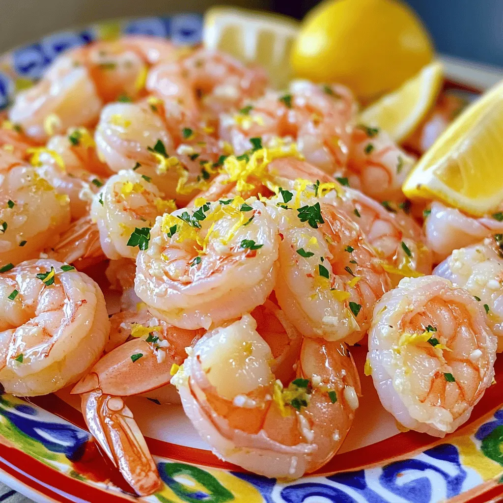 - 1 lb large shrimp, peeled and deveined - 4 cloves garlic, finely minced - Juice and zest of 2 fresh lemons - 1/4 cup extra-virgin olive oil - 1 teaspoon smoked paprika - 1/2 teaspoon red pepper flakes (optional) - Sea salt and black pepper, to taste - Fresh parsley, finely chopped Gather all these fresh ingredients before you start cooking. Fresh shrimp gives this dish its best flavor. The garlic adds a nice punch, and lemon brings brightness. Olive oil helps everything blend well. The spices add warmth and a bit of heat if you choose to use the red pepper flakes. Finally, fresh parsley makes a lovely garnish. For the full recipe, check out the detailed instructions. Enjoy! Start by making the marinade. In a large bowl, whisk together the minced garlic, olive oil, lemon juice, and lemon zest. This mix brings a burst of flavor. Next, add smoked paprika, red pepper flakes, and a pinch of sea salt and black pepper. Whisk it all together until it's smooth and fragrant. This marinade will give your shrimp a bright, zesty taste. Now, it's time to add the shrimp. Place the peeled and deveined shrimp in the bowl with the marinade. Toss gently until each shrimp is well coated. For even coating, use your hands or a spatula to mix. Make sure every shrimp gets that lovely marinade. Let the shrimp sit for about 10 minutes to soak up the flavors. Prepare your baking sheet by lining it with parchment paper. This helps with cleanup later. Spread the marinated shrimp in a single layer on the sheet. Avoid crowding them; this ensures they roast evenly. Preheat your oven to 400°F (200°C). Roast the shrimp for about 8-10 minutes. Watch closely; they are done when they turn pink and opaque. Overcooking can make them tough. Once cooked, remove the shrimp from the oven. Enjoy them hot with a sprinkle of fresh parsley on top. For the complete recipe, check out the [Full Recipe]. To choose fresh shrimp, look for a few key signs. First, check for a clean, mild smell. Fresh shrimp should smell like the ocean, not fishy. Next, look for shiny, translucent shells. Avoid shrimp with black spots or a dull appearance. The best varieties for roasting include large or jumbo shrimp. They hold up well during cooking and are more flavorful. Perfectly cooked shrimp should be pink and opaque. They should curl slightly but not be tight. Overcooked shrimp turn rubbery and dry. When roasting at 400°F, cook shrimp for 8 to 10 minutes. Start checking at 8 minutes to avoid overcooking. Serve your roasted shrimp on a colorful platter. Add lemon wedges for a bright touch. A sprinkle of fresh parsley not only adds color but also enhances the taste. You can also pair the shrimp with a light salad or crusty bread for a complete meal. Mixing fresh herbs into the dish can elevate the flavors even more. {{image_4}} You can easily change the taste of your lemon garlic roasted shrimp. Adding fresh herbs like thyme or cilantro brightens up the dish. Thyme gives a warm, earthy flavor, while cilantro adds a fresh, zesty kick. Use about one tablespoon of either herb, chopped finely, and mix it into the marinade. If you want a unique twist, try different spices. Replace smoked paprika with cumin for a warm, nutty taste. Or, add curry powder for an exotic flair. Just a teaspoon of either spice can transform the dish. Lemon garlic roasted shrimp pairs well with many side dishes. Consider serving it with a light salad made of mixed greens and a simple vinaigrette. The freshness of the salad complements the shrimp beautifully. You can also toss the shrimp into pasta. A light lemon-butter sauce with herbs can enhance the meal. Add some cherry tomatoes and spinach for color and extra flavor. You can roast or grill shrimp. Roasting in the oven gives a nice, even cook. The high heat creates a lovely caramelization on the shrimp. Grilling adds a smoky flavor and can be a fun outdoor option. Just skewer the shrimp and grill for about 2-3 minutes on each side. If you prefer stovetop cooking, heat a pan over medium-high heat. Cook the shrimp for 2-3 minutes until they turn pink. This method is quick and easy. For the full recipe, check out the link above. To keep your lemon garlic roasted shrimp fresh, refrigerate them right away. Place the shrimp in an airtight container. This helps to lock in moisture and flavor. Make sure to eat them within three days for the best taste. You can freeze cooked shrimp too. First, let them cool completely. Then, place them in a freezer-safe bag. Remove as much air as possible before sealing. This prevents freezer burn. To thaw, just place the shrimp in the fridge overnight. For quick thawing, you can run them under cold water. This keeps the shrimp tender and juicy. When it's time to eat your leftovers, reheat them gently. The best way is to use a skillet on low heat. This keeps the shrimp from getting rubbery. You can also use the oven, but cover them with foil. This helps retain moisture. Avoid microwaving shrimp, as it often makes them tough. Enjoy your delicious lemon garlic shrimp again! For the full recipe, check back to the main article. Roasting shrimp at 400°F takes about 8 to 10 minutes. You want to watch for that perfect pink color. When they turn opaque, they are done. Overcooking can make them tough, so keep an eye on them. Yes, deveining shrimp is important. The dark line you see is the shrimp's digestive tract. While it’s safe to eat, many prefer it removed for taste and presentation. To devein, just make a shallow cut along the back and pull it out. You can use frozen shrimp! Just thaw them first for the best results. To thaw, place them in the fridge overnight or run them under cold water for a few minutes. Make sure they are fully thawed and patted dry before marinating. This helps the marinade stick better. This post covers everything you need for perfect roasted shrimp. We discussed fresh ingredients like shrimp and garlic, along with spices that add flair. I shared tips on marinating, cooking, and serving. Plus, we explored ways to vary flavors and store leftovers. To wrap it up, follow these steps for a tasty dish. Enjoy experimenting with flavors and impress your guests. Cooking shrimp is simple and rewarding!