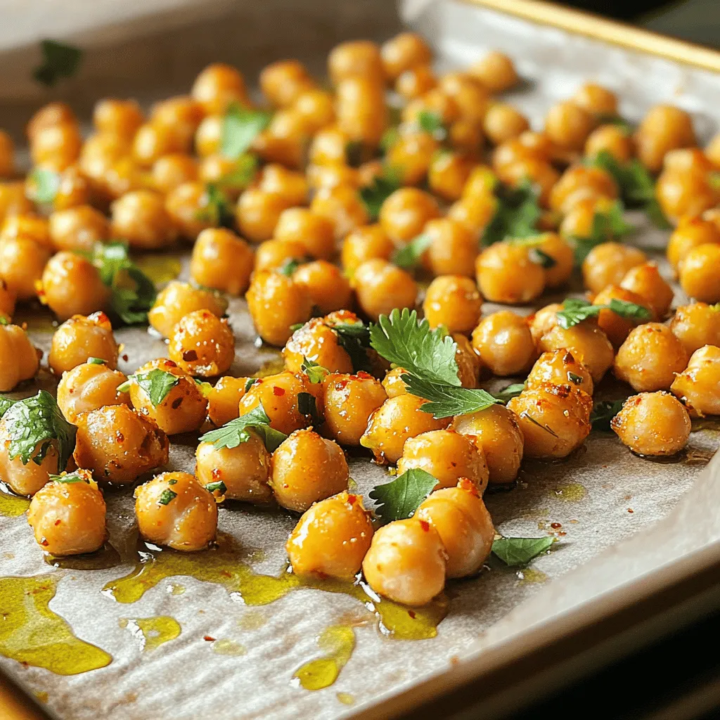 - 2 cans (15 oz each) chickpeas - 2 tablespoons high-quality olive oil - Fresh cilantro leaves (optional) - Chili powder - Smoked paprika - Garlic powder - Onion powder - Cayenne pepper - Zest of 1 lime - Juice of 1 lime - Salt, to taste Chili lime roasted chickpeas start with simple but tasty ingredients. I love using canned chickpeas because they are quick and easy. You want to drain and rinse them well. This removes any canning liquid and helps them crisp up better. High-quality olive oil adds flavor and helps the spices stick. For spices, I use chili powder and smoked paprika for a warm, smoky taste. Garlic and onion powder add depth. A pinch of cayenne pepper gives a nice kick. You can adjust the heat based on your taste. The citrus component brightens the dish. The zest and juice of one lime give a fresh, zesty flavor. Salt brings everything together. If you like, sprinkle fresh cilantro leaves on top for color and extra flavor. This full recipe makes a great snack that is both crispy and flavorful. - Preheat oven to 400°F (200°C). - Line a baking sheet with parchment paper. - Drain and rinse chickpeas. - Pat chickpeas dry with a kitchen towel. - Combine olive oil and spices. - Whisk until smooth. - Gently fold chickpeas into the marinade. - Ensure even coating without breaking. - Spread seasoned chickpeas on the baking sheet. - Roast for 25-30 minutes, shaking halfway. - Cool for a few minutes. - Serve with optional cilantro garnish. For the complete recipe, check out the Full Recipe. To make your chickpeas crispy, dry them well. After rinsing, I always pat them with a clean towel. This step is key for great texture. If moisture remains, they will not crisp up. Next, avoid overcrowding on the baking sheet. Spread the chickpeas out in a single layer. This allows each chickpea to get nice and crispy. You can change the heat by adjusting cayenne pepper. If you like it mild, use less. For more heat, add extra cayenne. You can also try other spices like paprika or cumin. These add different flavors, so feel free to experiment. Garnishes can really elevate the dish. Fresh cilantro adds a nice touch. You can also try adding diced avocado or a sprinkle of feta cheese. For lime, you can substitute lemon or orange juice for a twist. This gives your chickpeas a new flavor profile. Try these ideas to make your snack even better. For the complete recipe, check the Full Recipe section. {{image_4}} You can change the taste of your chickpeas easily. One fun way is to add smoked chipotle. This spice gives a nice, smoky twist to your snack. If you like heat, try adding more cayenne pepper too. You can also experiment with different citrus fruits. Orange or lemon zest can add a unique flavor. Each fruit brings its own fun taste to the dish. Why not switch up the legumes? Black beans are a great choice. They have a different color and taste, but they work well. You can also add vegetables. Try mixing in diced bell peppers or zucchini. These add color and texture, making your snack even better. Chili lime roasted chickpeas are great on their own. But they are even better with dips. Pair them with hummus or guacamole for extra flavor. You can also sprinkle them on salads. They add crunch and taste, making your meal more exciting. For the full recipe, check out the main section of this article. To keep your Chili Lime Roasted Chickpeas crispy, choose the right container. Use an airtight container. Glass jars or plastic containers with tight lids work well. Avoid metal containers, as they can trap moisture. To maintain crispness, store them at room temperature. If you put them in the fridge, they may lose their crunch. For extra protection, add a paper towel in the container. This will help soak up any moisture. If you keep your chickpeas at room temperature, they last about 3-4 days. Make sure they are in a cool, dry place. If you want them to last longer, consider freezing them. Just remember to let them cool completely before freezing. For refrigeration, I recommend eating them within 5 days. They may not be as crispy, but they’ll still be tasty. When you reheat them, pop them back in the oven for a few minutes. This will help regain some of that crunch. For the full recipe, check out the details above. Chili Lime Roasted Chickpeas can last up to five days. Store them in an airtight container at room temperature. They will stay crispy if stored correctly. Yes, you can make baked chickpeas in advance. Simply follow the recipe and let them cool. Store them in a container. When ready to eat, reheat them in the oven for a few minutes to regain crispness. You can serve roasted chickpeas with many dishes. They make a great snack on their own or can be added to salads. Try pairing them with dips like hummus or guacamole for extra flavor. Yes, roasted chickpeas are healthy. They are high in protein and fiber, which help keep you full. They also contain vitamins and minerals. This makes them a great snack option compared to chips or candy. This article covered how to make Chili Lime Roasted Chickpeas, from ingredients to serving tips. You learned about key ingredients, the baking process, and ways to store them. Remember to dry the chickpeas well for a crispy finish. Feel free to adjust the spices to fit your taste. With these tips and tricks, you can enjoy a healthy snack that’s packed with flavor. Try different variations for fun twists. Enjoy your cooking journey and taste the deliciousness of your homemade roasted chickpeas!
