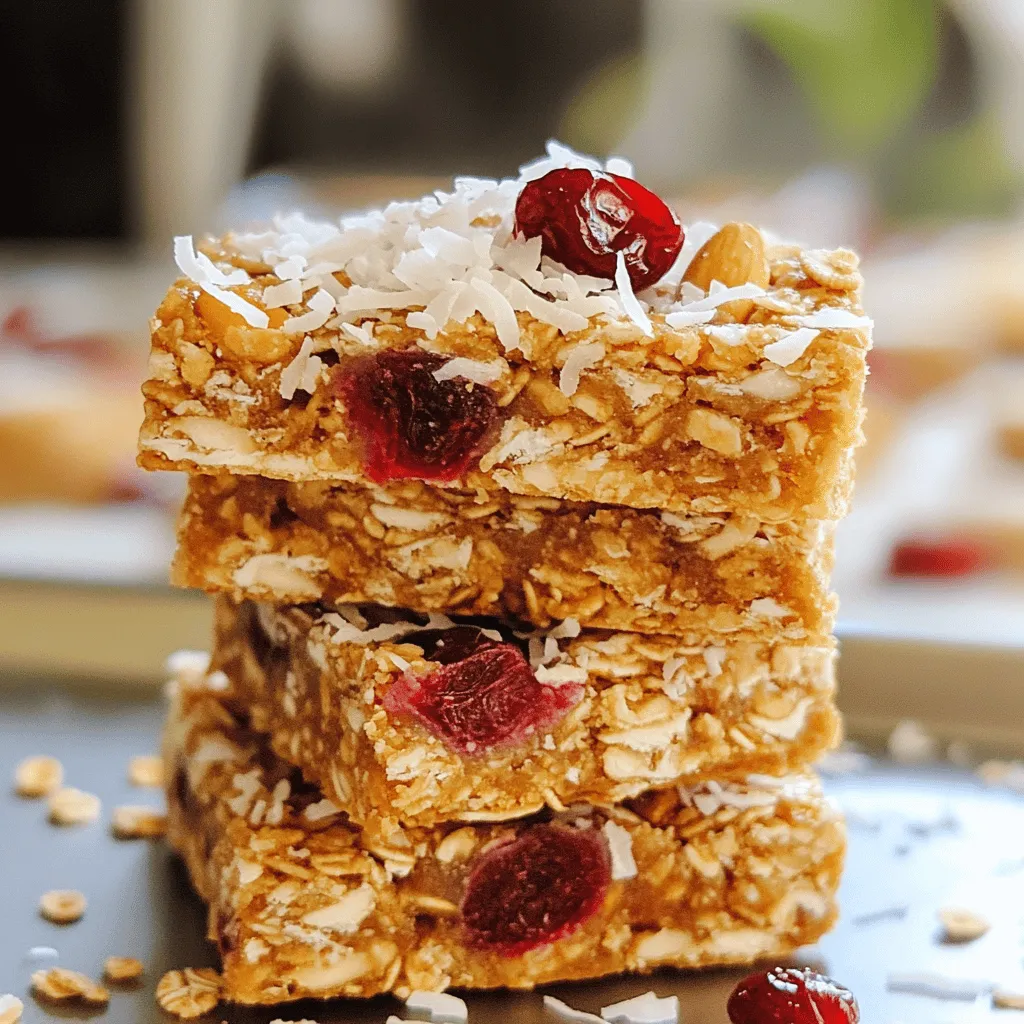 To make Cherry Almond Energy Bars, gather these core ingredients: - 1 cup pitted dried cherries - 1 cup almonds, roughly chopped - 1 cup rolled oats - 1/2 cup almond butter - 1/4 cup honey or maple syrup - 1/4 teaspoon sea salt - 1 teaspoon vanilla extract - 1/4 cup shredded coconut (optional) These ingredients blend together to create a chewy and tasty snack. The cherries give a sweet burst, while the almonds add a nice crunch. You can change things up with these options: - Nut Substitutes: Use walnuts or pecans instead of almonds. - Sweetener Substitutes: Try agave syrup or brown rice syrup in place of honey. - Extra Flavor: Add a pinch of cinnamon or nutmeg for warmth. - Add-Ins: Toss in some chocolate chips or seeds for extra fun. Feel free to mix and match based on your taste or what you have at home. Each bar offers great nutrition. Here’s a quick look at what each serving contains: - Calories: About 150 - Protein: 4 grams - Fat: 7 grams (mostly healthy fats) - Carbohydrates: 20 grams - Fiber: 3 grams These bars provide energy and keep you feeling full. They are perfect for a quick snack or a post-workout boost. Enjoy making them! For the full recipe, check out the detailed instructions provided. First, preheat your oven to 350°F (175°C). Grab an 8x8 inch baking dish. Line it with parchment paper, letting some paper hang over the edges. This extra paper helps lift the bars out later. In a large bowl, add your roughly chopped almonds, rolled oats, and pitted dried cherries. If you want, toss in some shredded coconut. Stir well to mix all the dry ingredients evenly. This step helps the flavors blend. Next, take another bowl and mix the almond butter, honey or maple syrup, sea salt, and vanilla extract. Blend until smooth. A spatula or whisk works great for this. Make sure your mixture is creamy and well combined. Now, pour the wet mixture over the dry ingredients. Stir well until every piece of dry mix is coated. This step gives you that perfect chewy texture in every bite. Scoop the mixture into your prepared baking dish. Press it down firmly with a spatula or your hands. This is key for the bars to hold together. Bake in the oven for 20-25 minutes. Look for a golden brown edge, which shows they’re done. After baking, remove the dish from the oven. Let it cool in the dish for at least 30 minutes. This cool-down time is important for the bars to set. Once cool, use the parchment paper to lift the bars out. Place them on a cutting board and slice into your desired shape. Enjoy your homemade Cherry Almond Energy Bars! For the full recipe, check the detailed instructions above. Store your energy bars in an airtight container. This keeps them fresh and tasty. You can also wrap each bar in parchment paper. This makes them easy to grab when you're on the go. For extra freshness, keep them in the fridge. They can last up to a week this way. To bake your energy bars just right, preheat your oven fully. This ensures even cooking. Line your baking dish with parchment paper. It helps you lift the bars out easily. Press the mixture firmly into the dish. A compact mix will hold together better after baking. Keep an eye on the edges as they turn golden brown. This is a sign they are ready. If your bars are too crumbly, you may not have pressed them enough. Try pressing harder next time. If they are too sticky, you might need to add more oats or nuts. Always check the baking time. Each oven is different. Adjust the time if needed. If your bars are too dry, add a bit more almond butter next time. This will help keep them moist. {{image_4}} You can change the flavor of your Cherry Almond Energy Bars easily. Adding chocolate makes them sweeter. Try using dark chocolate chips for a rich taste. You can also add spices like cinnamon or nutmeg. These spices can bring warmth and depth to the bars. A pinch of cayenne pepper can add a little heat for those who like bold flavors. If you want a vegan version, swap honey for maple syrup. It works well and keeps the bars sweet. For gluten-free options, use certified gluten-free oats. This way, anyone can enjoy the bars without worry. Always check labels on your ingredients to make sure they fit your dietary needs. You can switch out ingredients based on what you have. If you don’t have almonds, try walnuts or pecans. Both nuts add a nice crunch and flavor. Instead of almond butter, peanut butter works great too. It gives a different taste but still keeps the bars creamy. For a fruity twist, you can use dried apricots or cranberries instead of cherries. This gives the bars new flavors and makes them fun to eat. You can find the full recipe [here](#). You can store your Cherry Almond Energy Bars in an airtight container. Keep them at room temperature for up to one week. If you want to keep them fresh longer, place them in the fridge. They can last about two weeks in the fridge. For longer storage, freeze your bars. Wrap each bar in plastic wrap or foil. Place them in a freezer-safe bag or container. They will stay fresh for up to three months in the freezer. When you want one, let it thaw in the fridge overnight. Check for any signs of spoilage. If you see mold, or if the bars smell off, it's best to toss them. Also, if they feel too dry or too hard, they may have gone bad. Trust your senses; if something seems off, don’t eat it. You can use sunflower seed butter instead. It has a similar texture and taste. Peanut butter also works well. Just keep the same amount in the recipe. This swap keeps the bars creamy and binds well. Fresh cherries are juicy and tasty. However, they have more water. This can change the texture of the bars. If you want to use fresh cherries, reduce the other liquids in the recipe. You may also need to bake them a bit longer to set. These energy bars last about one week in the fridge. Store them in an airtight container. You can also freeze them for up to three months. Just wrap each bar well before freezing. This keeps them fresh and ready for a quick snack. Yes, they are a healthy snack! They have whole grains, nuts, and fruits. These ingredients provide energy and nutrients. The bars are low in added sugars too. They can help you stay full and satisfied. You can find them in many grocery stores. Look in the health food aisle. Some online retailers also sell them. If you want a homemade version, check out the Full Recipe for a simple way to make them at home. You learned how to make Cherry Almond Energy Bars from scratch. We covered the best ingredients and their health benefits. You also saw detailed steps for baking and storing them. These bars are not just tasty but also easy to customize. With a few tweaks, you can adapt them to different diets. Enjoy your homemade energy bars; they are a smart and healthy snack!