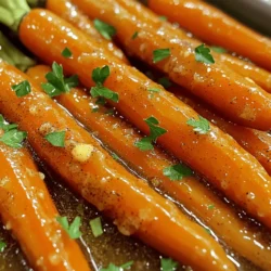 To create the best brown sugar glazed carrots, gather these fresh and simple ingredients: - 1 pound baby carrots, peeled - 1/4 cup unsalted butter - 1/4 cup brown sugar - 1/2 teaspoon ground cinnamon - 1/4 teaspoon ground nutmeg - 1/4 cup vegetable broth - Salt and pepper, to taste - Fresh parsley, finely chopped (for garnish) These ingredients bring together a perfect blend of sweetness and warmth. The baby carrots are sweet on their own, but the brown sugar adds a rich flavor. Butter gives a smooth texture, while spices like cinnamon and nutmeg enhance the taste. Using vegetable broth instead of water makes the glaze even tastier. The salt and pepper help to round out the flavors. Finally, a sprinkle of fresh parsley adds a pop of color and freshness. This dish is not only delicious but also easy to make. Check out the Full Recipe for step-by-step instructions. 1. Begin by placing the peeled baby carrots in a large pot. 2. Cover them with water and bring the pot to a rolling boil. 3. Cook the carrots for about 5 minutes until they are just tender. 4. Once cooked, drain the carrots and set them aside. 1. In the same pot, melt 1/4 cup of unsalted butter over medium heat. 2. Once the butter is fully melted and bubbly, add 1/4 cup of brown sugar. 3. Stir in 1/2 teaspoon of ground cinnamon and 1/4 teaspoon of ground nutmeg. 4. Pour in 1/4 cup of vegetable broth and season with salt and pepper. 5. Mix everything thoroughly until the brown sugar dissolves. 1. Carefully return the drained carrots to the pot with the glaze. 2. Toss the carrots gently to coat them evenly in the sweet mixture. 3. Lower the heat to a gentle simmer and let them cook for about 10 minutes. 4. Stir occasionally to help the carrots become tender and the glaze thicken slightly. 5. Remove from heat when the carrots are beautifully glazed and tender. 6. Before serving, sprinkle freshly chopped parsley on top for a pop of color. For the full recipe, you can refer to the Sweet Harmony Glazed Carrots section. To ensure your carrots are tender, start by boiling them. Boil for about 5 minutes. This softens them without losing crunch. If you overcook, they become mushy, which is not what we want. Dissolving the brown sugar properly is key. After melting the butter, add the brown sugar slowly. Stir the mixture until the sugar dissolves completely. This step gives you a smooth glaze, not a grainy one. Presentation matters when serving brown sugar glazed carrots. Sprinkle fresh parsley on top for a pop of color. It adds a nice contrast and fresh flavor. You can also serve these carrots in a shallow bowl to show off the glaze. Pair these sweet carrots with roasted chicken or grilled pork. Their sweetness balances well with savory dishes. You can even serve them with a simple salad to brighten the meal. The sweetness from brown sugar blends well with spices like cinnamon and nutmeg. This mix creates a warm flavor that feels cozy. The spices lift the sweetness and give depth to every bite. These carrots also have complementary flavors. The natural earthiness of carrots works perfectly with the glaze. This makes them a versatile side dish that enhances many meals. Enjoy the mix of sweet and savory in each bite. {{image_4}} You can use maple syrup or honey instead of brown sugar. Both add a different sweet taste. Maple syrup gives a rich flavor, while honey is floral and light. Adjust the amount based on your taste. If you need less sugar, try using just half the amount. This way, you can still enjoy the sweet glaze without the extra sugar. While baby carrots shine in this dish, you can try other root veggies too. Parsnips or sweet potatoes work well. They bring a unique taste and texture. You can also mix in green beans or peas for color and crunch. This adds more nutrients and makes your dish more fun. To give your carrots more texture, add nuts like slivered almonds or walnuts. They add a nice crunch. You can also toss in dried fruits, like cranberries or raisins, for a sweet surprise. Don't forget to experiment with herbs too. Fresh thyme or rosemary can enhance the flavor, making your dish even more special. For the complete cooking process, check the Full Recipe to get all the details! To keep your brown sugar glazed carrots fresh, follow these steps. First, let the carrots cool to room temperature. Next, place them in a resealable container. This helps keep them moist. Store them in the fridge for up to three days. If you use a glass container, it blocks odors and keeps carrots tasty. When you're ready to enjoy leftovers, reheat them carefully. The best method is to use the stovetop. Place the carrots in a pan over low heat. Add a splash of vegetable broth to prevent sticking. Stir gently as they warm up. This keeps them from becoming mushy. You can also microwave them in short bursts. Use a microwave-safe dish and cover it loosely. If you want to freeze your glazed carrots, you can do so. Just make sure they cool completely first. Place them in an airtight container or freezer bag. They can last up to three months in the freezer. When you're ready to eat them, thaw them in the fridge overnight. Reheat them using the stovetop method to keep their flavor intact. For the full recipe, check out the Sweet Harmony Glazed Carrots section. To make brown sugar glazed carrots from scratch, follow these simple steps: 1. Boil the Carrots: Start by placing 1 pound of peeled baby carrots in a pot. Cover them with water and bring to a boil. Cook for about 5 minutes until tender. Drain the carrots and set them aside. 2. Make the Glaze: In the same pot, melt 1/4 cup of unsalted butter over medium heat. Once melted, add 1/4 cup of brown sugar, 1/2 teaspoon of ground cinnamon, and 1/4 teaspoon of ground nutmeg. Stir until well mixed. 3. Combine Ingredients: Pour in 1/4 cup of vegetable broth and season with salt and pepper. Mix until the brown sugar dissolves. 4. Coat the Carrots: Add the drained carrots back into the pot. Toss them in the glaze, making sure they are well coated. 5. Simmer: Lower the heat to a gentle simmer. Cook for about 10 minutes, stirring occasionally. This allows the carrots to soak up the flavor and the glaze to thicken. 6. Garnish: Remove from heat and sprinkle with fresh parsley before serving. This adds color and brightness. These steps will help you create a delicious side dish that is sweet and savory. Yes, you can use granulated sugar instead of brown sugar. However, there are some differences. Brown sugar has molasses, which gives it a rich flavor and moisture. - Sweetness: Granulated sugar is sweeter but lacks the deep flavor of brown sugar. - Texture: Brown sugar provides a softer texture in dishes like glazed carrots. If you choose granulated sugar, you might want to add a bit of molasses or honey for a similar taste. This will enhance the flavor profile of your dish. Brown sugar glazed carrots pair well with many dishes. Here are some great options: - Roast Chicken: The sweetness of the carrots complements the savory flavors of roast chicken. - Grilled Pork Chops: The glaze adds a nice contrast to the savory pork. - Baked Ham: The sweet carrots enhance the rich taste of ham. - Quinoa Salad: For a lighter option, serve with a fresh quinoa salad. These pairings create a balanced meal that everyone will enjoy. You now have a simple recipe for brown sugar glazed carrots. It includes all the ingredients, detailed steps, tips, and storage methods. Remember, you can modify the recipe with different vegetables and sweeteners. This dish adds sweetness and color to your meals. Enjoy cooking and sharing this tasty side dish with friends and family. I hope you find joy in every bite of these delicious carrots!