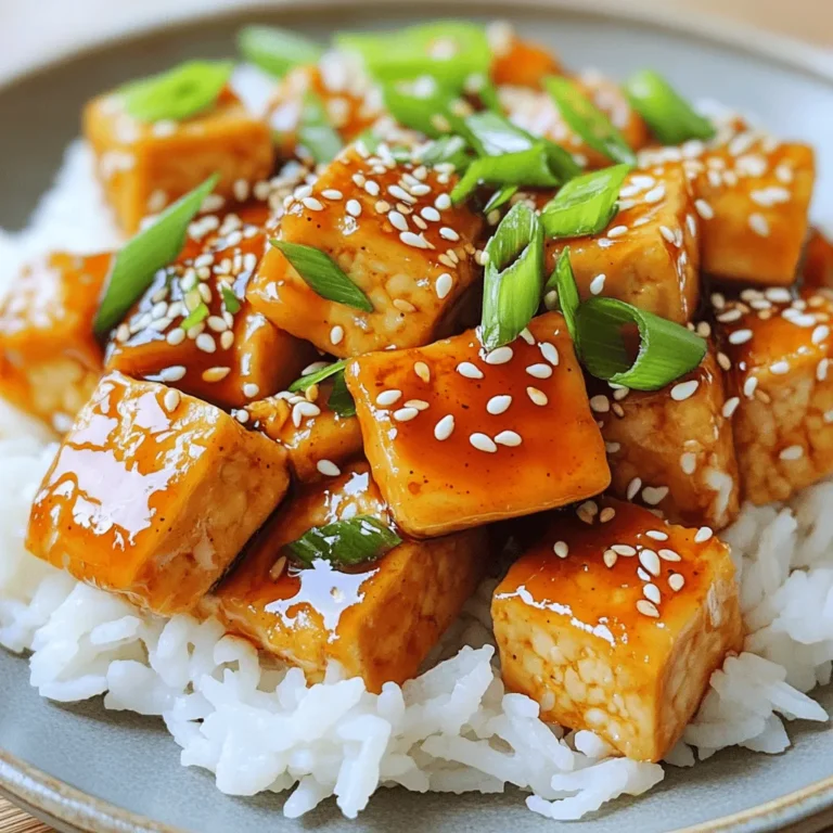 - 1 block (14 oz) firm tofu, thoroughly drained and pressed - 4 tablespoons soy sauce - 2 tablespoons maple syrup - 1 tablespoon sriracha - 3 cloves garlic, finely minced - 1 tablespoon fresh ginger, grated - 2 tablespoons cornstarch - 2 tablespoons vegetable oil - 1 teaspoon sesame oil - 1/4 cup green onions, sliced, for garnish - 1 tablespoon sesame seeds (optional) - Cooked rice or quinoa, for serving Choosing the right tofu Choose firm tofu for this recipe. It holds its shape well and crisps up nicely. Soft or silken tofu won't work as well for frying. Suggested vegan substitutions For a vegan option, use maple syrup instead of honey. Also, gluten-free soy sauce works for those avoiding gluten. Recommended sauces and seasonings Experiment with different sauces! Try tamari for a gluten-free choice. You can also mix in a bit of hoisin sauce for extra sweetness. Pressing and cutting tofu Start by pressing the tofu. Use a tofu press or wrap it in a clean towel. Place a heavy object on top. This step removes excess water. After about 15 minutes, cut the tofu into bite-sized cubes. Make sure the pieces are uniform for even cooking. Preparing the marinade In a medium bowl, combine soy sauce, maple syrup, sriracha, minced garlic, and grated ginger. Use a whisk to mix well. This marinade brings sweet and spicy flavors to the tofu. Once mixed, add the cubed tofu. Gently toss to coat every piece. Let it marinate for 15-20 minutes. Marinading and coating tofu After marinating, sprinkle cornstarch over the tofu. Toss again, ensuring each cube is coated. The cornstarch helps achieve that perfect crispy texture when cooked. Cooking the tofu for optimal crispiness Heat vegetable oil in a large skillet over medium-high heat. Once hot, add tofu cubes in a single layer. Avoid overcrowding the pan; cook in batches if needed. Let the tofu cook undisturbed for about 8-10 minutes. Flip the cubes gently until they turn golden brown and crisp. Adding flavor enhancements Once crispy, drizzle sesame oil over the tofu. Toss gently to coat. If you have leftover marinade, pour it into the skillet. Cook for another 1-2 minutes. This thickens the sauce, making it cling to the tofu. Serving suggestions Transfer the crispy tofu to a serving platter. Garnish with sliced green onions and sesame seeds if you like. Serve it over cooked rice or quinoa. This meal is not just tasty; it looks beautiful too! For the complete process, check the Full Recipe. How to get crisp tofu To get crispy tofu, start with firm tofu. Drain it well and press it to remove excess water. This step is key. Cut the tofu into even cubes. Pat them dry with a paper towel. Next, coat the tofu in cornstarch. This layer will help it crisp up nicely when cooked. Importance of marination time Marinating the tofu is vital. Let it soak in the marinade for at least 15-20 minutes. This time allows the tofu to absorb all the sweet and spicy flavors. More time means better flavor. Enhancing spice levels If you like heat, adjust the sriracha. Start small and add more to taste. You can also try adding red pepper flakes for extra spice. This will give your dish a nice kick. Additional ingredients for more flavor Consider adding fresh herbs or sesame seeds. Chopped cilantro or basil can brighten the dish. You can also toss in vegetables like bell peppers or snap peas. This adds color and crunch. Recommended cookware For this recipe, a large skillet works best. A cast-iron skillet can give great heat. Also, use a non-stick pan if you want easy cleanup. Tools for easy preparation A sharp knife makes cutting tofu easier. Use a cutting board for safety. Have a whisk ready for mixing the marinade. A spatula will help you flip the tofu while cooking. For the full recipe, refer to the Sweet and Spicy Garlic Tofu section above. {{image_4}} You can make sweet and spicy garlic tofu unique with ingredient swaps. If you want a different sweetener, try agave syrup or honey. Both add sweetness without losing flavor. For sauces, you can use tamari for a gluten-free option. If you need vegan protein alternatives, consider chickpeas or tempeh. Both can soak up flavors well. This way, you still get a tasty meal while exploring other ingredients. To change spice levels, adjust the sriracha. If you like it milder, cut back on the sriracha. To make it spicier, add a pinch of cayenne or chili flakes. Adding vegetables can also boost flavor and nutrition. Try bell peppers, broccoli, or snap peas. They add color and crunch, making your dish even more exciting! For creative plating, stack the tofu cubes in a pyramid. This adds height and looks impressive. You can also arrange the tofu on a bed of rice or quinoa for a beautiful base. Side dishes can enhance this meal. Serve it with a fresh salad or roasted veggies. These options balance the richness of the tofu and make your meal more complete. For the full recipe, check out the Sweet and Spicy Garlic Tofu details. To keep your sweet and spicy garlic tofu fresh, store it in an airtight container. This helps lock in flavors and moisture. Place the tofu in the fridge within two hours after cooking. Aim to use leftovers within three to four days for the best taste. When reheating tofu, the best method is to use a skillet. Heat some oil over medium heat. Add the tofu and cook for about five minutes, flipping it often. This helps restore its crispiness. You can also use the microwave, but it may make the tofu softer. If you're short on time, microwave it for about one minute, then check if it's warm enough. To freeze sweet and spicy garlic tofu, first cool it completely. Then, place it in a freezer-safe container. You can also use freezer bags. Make sure to remove as much air as possible. The tofu can last up to three months in the freezer. When you are ready to eat it, thaw it overnight in the fridge. Once thawed, reheat it in a skillet to bring back that delicious texture. Is this recipe vegan-friendly? Yes, this recipe is vegan. Tofu is made from soybeans and is a great plant-based protein. The other ingredients, like soy sauce and maple syrup, are also vegan. You can enjoy this delicious dish with peace of mind. Can I use soft tofu instead of firm? I recommend using firm tofu for this recipe. Firm tofu holds its shape better when cooked. Soft tofu can break apart easily, which may affect the dish’s texture and presentation. How do I adjust the spice level? You can adjust the spice level by changing the amount of sriracha. Start with less if you prefer a milder taste. You can also add more after cooking if you want extra heat. What side dishes pair well with this tofu? This tofu goes well with simple sides. Try fluffy rice or quinoa to soak up the sauce. Steamed vegetables or a fresh salad also make great choices. They balance the bold flavors and add color to your plate. Caloric content of the dish This dish has about 220 calories per serving. Most of the calories come from the tofu and the oils used in cooking. It’s a filling dish, perfect for lunch or dinner. Health benefits of tofu and related ingredients Tofu is a great source of protein and contains all nine essential amino acids. It is low in calories and high in iron and calcium. The garlic and ginger add flavor and have health benefits too, like boosting your immune system. Enjoying this dish helps you eat healthily while savoring great taste! This recipe for sweet and spicy garlic tofu offers a delicious way to enjoy plant-based meals. We discussed key ingredients, preparation, and tips for achieving that perfect crispy texture. You can customize flavors and even store leftovers for future meals. Experiment with ingredients and enjoy your cooking journey. This dish will impress your friends and family. Have fun creating your unique version, and remember, the kitchen is all about creativity!