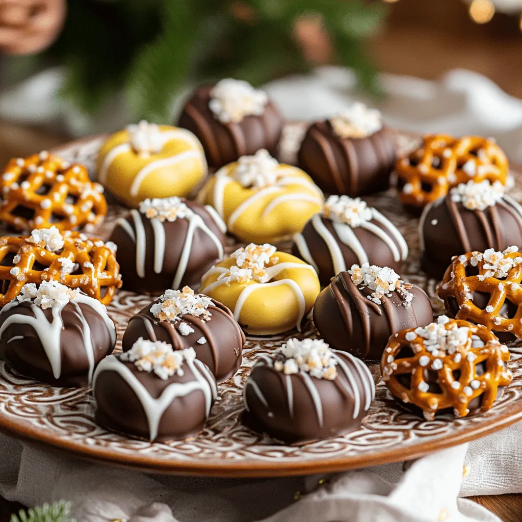 To make chocolate covered pretzel bites, you need just a few simple ingredients. Here is the list: - Mini pretzel twists - Semi-sweet chocolate chips - White chocolate chips - Crushed pretzels for topping - Sea salt for garnish - Coconut oil (optional for smooth melting) - Sprinkles (optional for decoration) These ingredients come together to create a sweet and salty treat that everyone loves. The mini pretzel twists provide a nice crunch. The semi-sweet chocolate chips add rich flavor. White chocolate chips give a creamy touch. You can use crushed pretzels for a delightful topping. A sprinkle of sea salt balances the sweetness perfectly. Coconut oil helps the chocolate melt smoothly. It’s optional, but I recommend it for a nice texture. If you want to make your treats festive, add colorful sprinkles on top. This is a fun way to make them pop for parties or special occasions. You can find the full recipe in the earlier sections. Enjoy making these tasty bites! - Preheating the oven: Start by turning your oven to 350°F (175°C). - Toasting the mini pretzels: Line a baking sheet with parchment paper. Spread the mini pretzels out in a single layer. Toast them in the oven for about 5 minutes. This makes them extra crunchy. Once toasted, take them out and let them cool completely. - Combining chocolate chips and coconut oil: In a microwave-safe bowl, mix the semi-sweet chocolate chips with the coconut oil if you choose to use it. - Heating instructions: Microwave this mixture on medium power in 30-second intervals. Stir it well after each interval. Keep heating until the chocolate melts and gets smooth. - Dipping pretzels in chocolate: Grab a fork or dipping tool. Carefully dip each pretzel into the melted chocolate. Make sure each pretzel is fully coated. Let any extra chocolate drip off. Place the pretzel on the parchment-lined baking sheet. - Applying toppings while chocolate is melted: While the chocolate is still wet, add a bit of crushed pretzels on top for added crunch. - Drizzling white chocolate for decoration: Melt the white chocolate chips in another bowl using the same method. Use a fork or piping bag to drizzle the white chocolate over the chocolate-covered pretzels. You can find the Full Recipe for these Choco-Salty Pretzel Delights above. To get a smooth chocolate coating, use semi-sweet chocolate chips. They melt well and taste great. If you want a shinier finish, add a teaspoon of coconut oil. This helps keep the chocolate smooth. Make sure to stir often while melting. You want a creamy texture without lumps. If you see clumps, keep stirring until everything blends well. To balance the sweetness, sprinkle sea salt on top while the chocolate is still warm. The salt enhances the chocolate's flavor and adds a nice crunch. You can also mix in other toppings. Crushed nuts or colorful sprinkles make great additions. Just remember, too many toppings can overwhelm the taste. For a stunning display, arrange the pretzel bites on a decorative platter. You can create fun shapes or patterns with the bites. If you are hosting a party, add colorful sprinkles on top for a festive touch. This makes your treats even more eye-catching. People will love to grab them! {{image_4}} You can switch up the chocolate for your pretzel bites. Dark chocolate gives a rich taste. It pairs well with the salt of the pretzels. If you prefer sweeter flavors, use milk chocolate. The contrast between sweet and salty makes each bite delightful. Get creative with your toppings! You can add crushed nuts for extra crunch. Almonds and peanuts work great. You can also use whole nuts for a fun look. Sprinkles can add color and joy. Try different types, like rainbow sprinkles or themed ones. These small changes make your treats unique. Make your pretzel bites fit any occasion! For holidays, add festive colors. Red and green sprinkles work for Christmas. For Halloween, use orange and black. You can even create seasonal flavors. A touch of peppermint extract in the chocolate brings a fresh vibe for winter. Each theme adds excitement and fun to your treats. Check out the Full Recipe for more ideas and tips! To keep your chocolate covered pretzel bites fresh, use airtight containers. Glass jars or plastic containers work well. Make sure they are completely cool before storing. This helps prevent moisture from forming inside the container. Store them in a cool, dry place, away from heat and sunlight. A pantry or cupboard works great. Avoid the fridge, as it can make the chocolate lose its shine. When stored properly, chocolate covered pretzel bites can last up to two weeks. After that, they may lose their crunch or flavor. Look for signs of spoilage, such as white spots on the chocolate or a stale taste. If you notice any changes in texture or smell, it’s best to discard them. Enjoy your treats while they’re fresh for the best taste! For the full recipe, check out the Choco-Salty Pretzel Delights section. To make chocolate-covered pretzel bites, start by toasting mini pretzel twists. This enhances their crunch. Next, melt semi-sweet chocolate chips, adding coconut oil if desired. Dip each pretzel in the melted chocolate and let excess chocolate drip off. Place them on parchment paper. While the chocolate is still warm, sprinkle crushed pretzels on top for added texture. Finally, let them cool until the chocolate sets. You can find the full recipe with detailed instructions above. Yes, you can use different types of pretzels. If you can’t find mini pretzel twists, try regular pretzels or pretzel sticks. Each option offers a unique texture and flavor twist. You can also explore flavored pretzels for extra fun, like cheese or spicy versions. They all work well with chocolate and add a nice touch to the bites. To keep chocolate from hardening too quickly, melt it slowly in the microwave. Use medium power and stir every 30 seconds. Adding a teaspoon of coconut oil helps keep the chocolate smooth and workable. Work quickly after dipping the pretzels. If needed, reheat the chocolate gently to maintain its melting point. This allows for a smooth dip and drizzling. Not all chocolate-covered pretzel bites are gluten-free. Traditional pretzels often contain wheat. However, many brands offer gluten-free pretzel options now. Look for pretzels made from alternative flours like almond or rice flour. Always check the packaging to ensure it meets your dietary needs. This way, everyone can enjoy these sweet and salty treats! This article provided a simple guide to making chocolate-covered pretzel bites. You learned about the key ingredients, from mini pretzel twists to sprinkles. The step-by-step instructions made it easy to follow the process. Tips and tricks helped you achieve a perfect chocolate coating and delightful presentation. With various options for toppings and flavors, you can try different versions to suit any occasion. Store them properly for the best taste. Enjoy creating these treats, and share them with friends for fun and tasty moments!